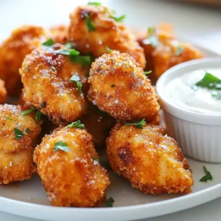 - 450 g Hähnchenbrust - 120 ml Buttermilch - Pflanzenöl zum Frittieren - 2 Esslöffel Cajun-Gewürz - 60 g Weizenmehl - 30 g Maismehl - 1/2 Teelöffel Knoblauchpulver - 1/2 Teelöffel Paprika - 1/4 Teelöffel Cayennepfeffer - Frische Petersilie - Salz und Pfeffer Um die Cajun Chicken Bites perfekt zu machen, sind frische Zutaten wichtig. Beginne mit Hähnchenbrust. Sie ist zart und nimmt die Aromen gut auf. Buttermilch hilft, das Hähnchen saftig zu halten. Das ist ein Geheimnis für den besten Geschmack. Cajun-Gewürz bringt die Würze ins Spiel. Es ist eine Mischung aus verschiedenen Gewürzen, die dem Gericht Tiefe und Charakter geben. Die Kombination von Weizen- und Maismehl sorgt für eine knusprige Textur. Knoblauchpulver und Paprika fügen eine schöne Note hinzu. Cayennepfeffer bringt die Schärfe, aber du kannst ihn weglassen, wenn du es milder magst. Die Garnitur aus frischer Petersilie bringt frische Farben und einen tollen Geschmack. Achte darauf, genug Salz und Pfeffer zu verwenden, um alles abzurunden. So schmecken deine Cajun Chicken Bites wirklich gut! {{ingredient_image_2}} Um die Cajun Chicken Bites zart und lecker zu machen, beginne mit der Marinade. Nimm die Hähnchenbrust und schneide sie in kleine Stücke. Gib die 450 g Hähnchen in eine Schüssel. Füge 120 ml Buttermilch hinzu und vermenge alles gut. Lass das Hähnchen mindestens 30 Minuten in der Buttermilch marinieren. Diese Zeit gibt dem Hähnchen Geschmack und macht es zart. Während das Hähnchen mariniert, bereite die Panade vor. Nimm eine andere Schüssel und vermische die trockenen Zutaten. Mische 60 g Weizenmehl, 30 g Maismehl, 2 Esslöffel Cajun-Gewürz, 1/2 Teelöffel Knoblauchpulver, 1/2 Teelöffel Paprika und 1/4 Teelöffel Cayennepfeffer. Füge nach Geschmack Salz und Pfeffer hinzu. Rühre gut um, bis alles gleichmäßig verteilt ist. Wenn das Hähnchen mariniert ist, nimm jedes Stück heraus. Lass die überschüssige Buttermilch abtropfen. Wende dann jedes Stück in der Panade, bis es vollständig bedeckt ist. Jetzt geht es ans Frittieren. Erhitze Pflanzenöl in einer tiefen Pfanne oder Fritteuse auf etwa 175°C. Achte darauf, dass das Öl heiß genug ist. Lege die panierten Hähnchenstücke vorsichtig ins heiße Öl. Frittiere sie etwa 4-5 Minuten lang. Wende die Stücke zur Hälfte, damit sie gleichmäßig garen. Die Cajun Chicken Bites sind fertig, wenn sie goldbraun sind. Nimm sie nach dem Frittieren heraus und lege sie auf einen Teller mit Küchenpapier, um das überschüssige Öl abtropfen zu lassen. Buttermilch ist der Schlüssel für zartes Hähnchen. Sie hilft, das Fleisch zu durchdringen. Die Säure der Buttermilch macht das Hähnchen saftig. Die Marinierung sollte mindestens 30 Minuten dauern. So zieht der Geschmack gut ein. Wenn du mehr Zeit hast, lasse es länger marinieren. Das Ergebnis? Ein köstliches und würziges Hähnchen. Die richtige Temperatur ist entscheidend. Erhitze das Öl auf 175°C. Wenn das Öl zu kalt ist, wird das Hähnchen fettig. Zu heißes Öl kann die Außenfläche verbrennen. Frittier die Hähnchenstücke in kleinen Portionen. So bleibt die Temperatur stabil. Wende die Stücke nach der Hälfte der Frittierzeit. Das sorgt für eine gleichmäßige Bräunung. Präsentation macht das Essen noch besser. Serviere die Cajun Chicken Bites auf einer großen Platte. Ein Dip wie Ranch oder Honig-Senf passt perfekt dazu. Du kannst auch frische Gemüsesticks als Beilage verwenden. Das bringt Farbe und Frische. Vergiss nicht, das Hähnchen mit Petersilie zu garnieren. So sieht es einladend und lecker aus! Pro Tipps Hähnchen marinieren: Lassen Sie die Hähnchenstücke mindestens 30 Minuten in der Buttermilch marinieren, um sie zart und geschmackvoll zu machen. Öltemperatur überprüfen: Stellen Sie sicher, dass das Öl die richtige Temperatur (ca. 175°C) hat, bevor Sie die Hähnchenstücke frittieren, um ein optimales Ergebnis zu erzielen. Frittiermenge beachten: Überfüllen Sie die Pfanne nicht. Frittieren Sie die Hähnchenstücke in kleinen Mengen, um gleichmäßige Garung und Knusprigkeit zu gewährleisten. Richtige Garnitur: Garnieren Sie die Cajun-Hähnchenbissen mit frischer, gehackter Petersilie, um dem Gericht Farbe und zusätzlichen Geschmack zu verleihen. {{image_4}} Du kannst die Cajun Chicken Bites aufregend variieren. Probiere verschiedene Gewürzmischungen aus. Hier sind einige tolle Ideen: - Creole-Gewürz: Eine Mischung aus Paprika, Oregano, und Thymian. - Italienische Gewürze: Verwende Basilikum, Oregano und Rosmarin für einen anderen Geschmack. - Chili-Pulver: Für mehr Schärfe, füge etwas Chili-Pulver hinzu. Diese Variationen machen die Hähnchenbissen noch spannender. Du kannst die Gewürze ganz nach deinem Geschmack anpassen. Die Cajun Chicken Bites passen gut zu verschiedenen Dips. Hier sind einige Vorschläge: - Ranch-Dip: Cremig und kühl, perfekt zu würzigen Bissen. - Honig-Senf-Sauce: Süß und scharf, ein toller Kontrast. - BBQ-Sauce: Für eine rauchige Note, die gut harmoniert. Dips machen das Essen noch lustiger und interessanter. Du kannst sie auch selbst herstellen, um frische Aromen zu genießen. Wenn du eine vegetarische Option suchst, sind Gemüse oder Tofu großartige Alternativen: - Gemüse-Sticks: Schneide Zucchini, Paprika oder Karotten in Stücke. Mariniere sie in Buttermilch und wälze sie in der Panade. - Tofu-Würfel: Verwende festen Tofu, schneide ihn in Stücke und mariniere ihn. Der Geschmack wird durch die Gewürze intensiviert. Diese Alternativen sind lecker und bieten eine tolle Vielfalt. Sie sind einfach zuzubereiten und bringen Farbe auf deinen Teller. Um die Cajun-Hähnchenbissen frisch zu halten, lege sie in einen luftdichten Behälter. Achte darauf, dass sie vollständig abgekühlt sind, bevor du sie lagerst. So bleibt der knusprige Biss länger erhalten. Lagere die Reste im Kühlschrank. Sie sind dort bis zu drei Tage genießbar. Wenn du sie länger aufbewahren möchtest, friere sie ein. Um die Hähnchenbissen wieder warm zu machen, gibt es verschiedene Methoden. Du kannst sie in einer Pfanne bei mittlerer Hitze aufwärmen. Dies hilft, die Knusprigkeit zurückzubringen. Eine andere Methode ist das Backen im Ofen. Heize deinen Ofen auf 180°C vor und lege die Bissen auf ein Blech. Backe sie für etwa 10 Minuten. So bleiben sie lecker und knusprig. Cajun-Hähnchenbissen halten sich im Kühlschrank bis zu drei Tage. Wenn du sie einfrierst, kannst du sie bis zu drei Monate lagern. Achte darauf, sie gut zu verpacken, um Gefrierbrand zu vermeiden. Vor dem Verzehr solltest du sie vollständig auftauen. Um Cajun Chicken Bites schärfer zu machen, füge mehr Cayennepfeffer hinzu. Beginne mit einem vollen Teelöffel. Du kannst auch frische Chilis verwenden. Klein gehackte Jalapeños bringen tollen Geschmack und Hitze. Ein weiterer Tipp ist, die Cajun-Gewürzmischung selbst zu machen. So kannst du den Schärfegrad anpassen. Mische Paprika, Pfeffer und Chili für deine perfekte Mischung. Ja, du kannst die Cajun-Hähnchenbissen auch im Ofen machen. Heize den Ofen auf 200 Grad Celsius vor. Lege die panierten Hähnchenstücke auf ein Backblech. Verwende Backpapier für einfacheres Reinigen. Besprühe die Stücke leicht mit Öl, damit sie knusprig werden. Backe sie etwa 20-25 Minuten. Wende sie nach der Hälfte der Zeit, damit sie gleichmäßig garen. Cajun-Gewürz hat seine Wurzeln in Louisiana. Es kommt von den Cajun-Franzosen, die aus Kanada stammten. Diese Gewürzmischung spiegelt die Kultur und Geschichte der Region wider. Die Mischung enthält oft Paprika, Knoblauch und Zwiebelpulver. Sie ist bekannt für ihren rauchigen und herzhaften Geschmack. Verwendet wird es häufig in der Cajun-Küche, die reich an Aromen ist. Cajun Chicken Bites sind einfach und lecker. Wir haben mit frischen Zutaten wie Hähnchen, Buttermilch und einer speziellen Panade gearbeitet. Marinieren und frittieren bieten deinen Snacks den besten Geschmack. Denke an Tipps zur perfekten Präsentation und Aufbewahrung. Jetzt könntest du mit Gewürzen und Dips kreativ werden. Experimentiere und finde deinen eigenen Lieblingsgeschmack. Viel Spaß beim Kochen und Genießen!