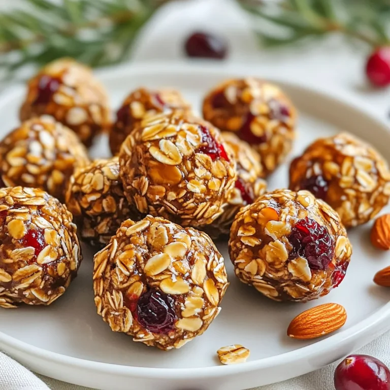 Für die Cranberry Almond Energy Bites benötigen Sie: - 1 Tasse Haferflocken - 1/2 Tasse Mandelbutter - 1/2 Tasse Honig oder Ahornsirup - 1/2 Tasse getrocknete Cranberries, gehackt - 1/4 Tasse gehobelte Mandeln - 1/4 Tasse Chiasamen - 1 Teelöffel Vanilleextrakt - Eine Prise Meersalz Diese Zutaten sorgen für einen nahrhaften Snack. Haferflocken geben Energie und Ballaststoffe. Mandelbutter bringt gesunde Fette und Protein. Cranberries fügen eine süße, fruchtige Note hinzu. Chiasamen sind voll von Omega-3-Fettsäuren. Sie helfen, das allgemeine Wohlbefinden zu fördern. Wenn Sie nicht alle Zutaten haben, gibt es Alternativen: - Anstelle von Haferflocken können Sie Quinoa verwenden. - Ersetzen Sie Mandelbutter durch Erdnussbutter oder Sonnenblumenbutter. - Verwenden Sie Agavendicksaft statt Honig oder Ahornsirup. - Statt getrockneter Cranberries können Sie Rosinen oder Datteln nehmen. - Gehobelte Mandeln können durch Walnüsse oder Cashews ersetzt werden. - Chiasamen können durch Leinsamen ersetzt werden. Diese Alternativen bieten Ihnen Flexibilität. Sie können die Snacks an Ihren Geschmack anpassen. Die Zutaten bieten viele Nährstoffe: - Haferflocken: Gut für die Verdauung. Sie halten Sie lange satt. - Mandelbutter: Liefert gesunde Fette. Sie unterstützt die Herzgesundheit. - Honig oder Ahornsirup: Natürliche Süßstoffe, die Energie liefern. - Cranberries: Reich an Antioxidantien. Sie helfen, das Immunsystem zu stärken. - Gehobelte Mandeln: Voller Vitamin E. Es unterstützt die Hautgesundheit. - Chiasamen: Bieten Ballaststoffe und Omega-3-Fettsäuren. Sie sind gut für das Herz. - Vanilleextrakt: Verbessert den Geschmack und hat beruhigende Eigenschaften. Diese Snacks sind nicht nur lecker, sondern auch gut für Ihre Gesundheit. Sie sind ideal für einen schnellen Energieschub. {{ingredient_image_2}} Zuerst müssen Sie alle Zutaten bereitstellen. Sie benötigen: - 1 Tasse Haferflocken - 1/2 Tasse Mandelbutter - 1/2 Tasse Honig oder Ahornsirup - 1/2 Tasse getrocknete Cranberries, gehackt - 1/4 Tasse gehobelte Mandeln - 1/4 Tasse Chiasamen - 1 Teelöffel Vanilleextrakt - Eine Prise Meersalz Sammeln Sie eine große Rührschüssel und einen Löffel. Das macht das Mischen leichter. Geben Sie die Haferflocken, Mandelbutter und den Honig oder Ahornsirup in die Schüssel. Rühren Sie die Mischung gut um, bis sie glatt ist. Jetzt fügen Sie die gehackten Cranberries, gehobelten Mandeln, Chiasamen, Vanilleextrakt und eine Prise Meersalz hinzu. Mischen Sie alles gut, bis die Masse klebrig ist. Dies sorgt dafür, dass die Energiehäppchen gut zusammenhalten. Nehmen Sie kleine Portionen der Mischung. Rollen Sie diese mit den Händen zu Bällchen. Jedes Bällchen sollte etwa 2,5 cm groß sein. Legen Sie die geformten Häppchen auf ein Backblech oder einen Teller. Achten Sie darauf, dass sie sich nicht berühren, damit sie nicht zusammenkleben. Stellen Sie das Backblech oder den Teller für mindestens 30 Minuten in den Kühlschrank. Dies hilft, die Energiehäppchen fest zu machen. Nach der Kühlzeit bewahren Sie die Häppchen in einem luftdichten Behälter im Kühlschrank auf. So bleiben sie bis zu einer Woche frisch. Um perfekte Cranberry Almond Energy Bites zu machen, achten Sie auf die Messung. Verwenden Sie einen Messbecher für die Haferflocken und die Mandelbutter. Wenn Sie zu viel oder zu wenig nehmen, kann die Mischung nicht gut binden. Auch die Temperatur der Zutaten spielt eine Rolle. Kalte Mandelbutter kann schwer zu mischen sein. Lassen Sie die Mandelbutter etwas wärmer werden, falls nötig. Um die Konsistenz Ihrer Energiehäppchen zu verbessern, probieren Sie diese Tipps. Fügen Sie mehr Haferflocken hinzu, wenn die Mischung zu feucht ist. Wenn sie zu trocken ist, geben Sie einen kleinen Spritzer Wasser oder mehr Mandelbutter hinzu. Das Kneten mit den Händen hilft, die Zutaten gut zu vermengen. Achten Sie darauf, dass die Mischung klebrig ist, denn das sorgt für die richtige Textur. Für mehr Geschmack können Sie die Energiehäppchen auf verschiedene Arten servieren. Legen Sie sie in ein Einmachglas für eine schöne Präsentation. Streuen Sie gehobelte Mandeln und getrocknete Cranberries rundherum. Dies macht es noch bunter und einladender. Sie können auch eine Schokoladensauce oder einen Joghurt-Dip dazu reichen. Das gibt einen zusätzlichen Geschmackskick und macht das Snacken noch lustiger! Pro Tipps Die richtige Konsistenz: Achten Sie darauf, dass die Mischung gut vermengt und klebrig ist, damit die Energiehäppchen gut zusammenhalten. Variationen ausprobieren: Fühlen Sie sich frei, andere Nüsse oder Trockenfrüchte hinzuzufügen, um verschiedene Geschmäcker zu kreieren. Vorkühlen: Stellen Sie sicher, dass die Häppchen ausreichend im Kühlschrank kühlen, um ihre Form zu behalten und die Aromen zu intensivieren. Perfekte Portionierung: Verwenden Sie einen Esslöffel oder einen Eisportionierer, um gleichmäßige Bällchen zu formen und eine konsistente Größe zu gewährleisten. {{image_4}} Wenn Sie gerne experimentieren, probieren Sie andere Nüsse. Walnüsse oder Cashews passen gut. Diese Nüsse bringen einen anderen Geschmack. Sie sind auch reich an Nährstoffen. Für Trockenfrüchte können Sie Rosinen oder Aprikosen verwenden. Diese Früchte sorgen für Süße und Farbe. Möchten Sie eine vegane Version? Ersetzen Sie den Honig durch Ahornsirup. Mandelbutter ist schon vegan. Achten Sie darauf, dass alle Zutaten pflanzlich sind. So genießen Sie die Energiehäppchen ohne tierische Produkte. Für einen extra Nährstoffkick fügen Sie Leinsamen hinzu. Sie sind reich an Omega-3-Fettsäuren. Auch Proteinpulver kann helfen, den Proteingehalt zu erhöhen. Probieren Sie auch Kakaonibs für einen schokoladigen Geschmack. Diese Optionen machen Ihre Snacks noch gesünder und leckerer. Die Cranberry Almond Energy Bites bleiben frisch, wenn Sie sie richtig lagern. Bewahren Sie sie in einem luftdichten Behälter auf. So bleibt die Feuchtigkeit erhalten und sie trocknen nicht aus. Stellen Sie den Behälter in den Kühlschrank. So sind sie bis zu einer Woche haltbar. Diese leckeren Snacks sind bis zu einer Woche frisch. Achten Sie darauf, die Bällchen gut zu verschließen. Wenn sie unangenehm riechen oder anders aussehen, werfen Sie sie weg. Das hilft, Ihre Gesundheit zu schützen. Sie können die Energiehäppchen auch einfrieren. Legen Sie sie in einen gefrierfesten Behälter oder in einen Beutel. So halten sie sich bis zu drei Monate. Wenn Sie einen Snack brauchen, nehmen Sie ein paar heraus. Lassen Sie sie an der Luft auftauen oder in der Mikrowelle kurz erwärmen. So sind sie schnell wieder genussbereit. Ein Cranberry Almond Energy Bite hat etwa 100 Kalorien. Die genaue Zahl hängt von der Größe der Bällchen ab. Wenn Sie sie kleiner machen, hat jeder Biss weniger Kalorien. Diese Snacks sind nahrhaft und geben Ihnen Energie. Ja, Sie können anstelle von Honig auch Sirup verwenden. Ahornsirup ist eine gute Wahl. Er hat einen süßen Geschmack und macht die Bites lecker. Es gibt viele Alternativen, aber achten Sie darauf, dass sie dickflüssig sind. So bleibt die Mischung gut zusammen. Ja, diese Energiehäppchen sind für Kinder geeignet. Sie enthalten gesunde Zutaten wie Haferflocken und Mandeln. Diese Snacks sind nahrhaft und einfach zu essen. Achten Sie darauf, dass Kinder keine Allergien gegen Nüsse haben. Sie sind auch eine tolle Option für den kleinen Hunger zwischendurch. Cranberry Almond Energy Bites sind einfach zuzubereiten und bieten viele Nährstoffe. Wir haben die besten Zutaten und Alternativen besprochen. Zudem gibt es Tipps, um Fehler zu vermeiden und die Konsistenz zu verbessern. Variationen mit anderen Nüssen und Trockenfrüchten sorgen für Abwechslung. Denke daran, sie richtig zu lagern, damit sie frisch bleiben. Experimentiere mit den Rezepten und genieße gesunde Snacks, die dir Energie geben.