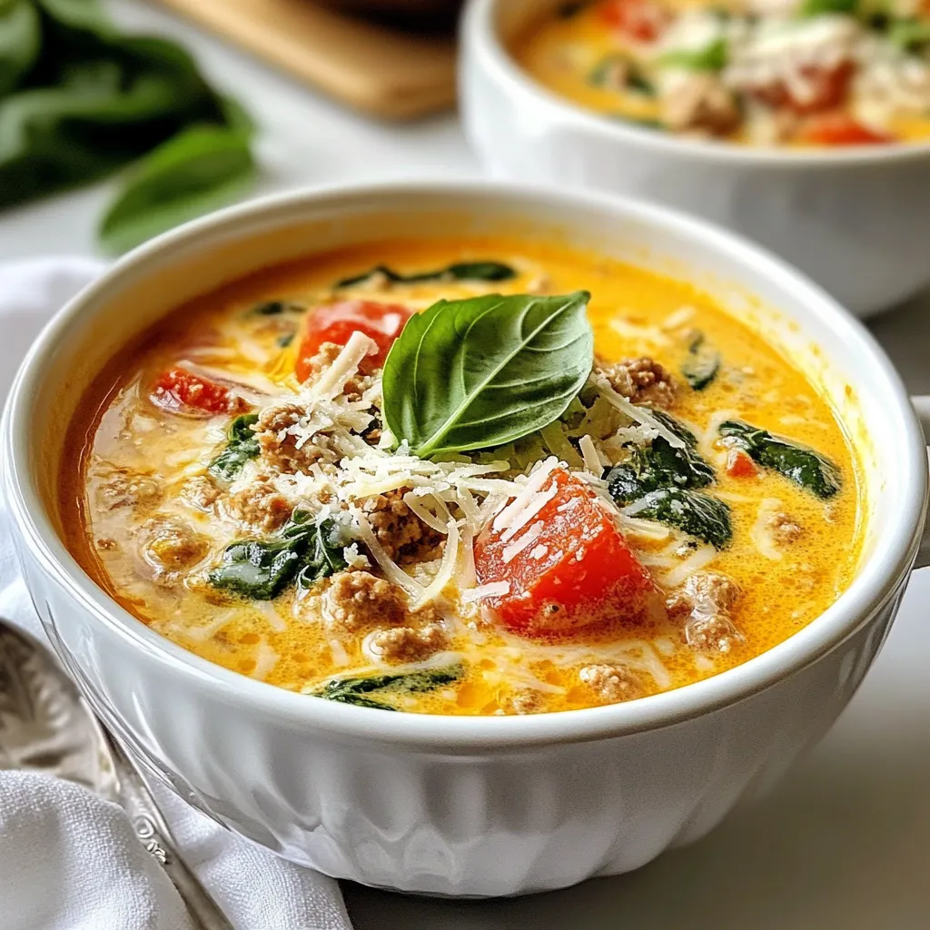 - 450 g gemahlenes Hähnchen - 1 mittlere Zwiebel, gewürfelt - 2 Knoblauchzehen, fein gehackt - 1 mittlere Karotte, gewürfelt - 1 Selleriestange, gewürfelt - 1 Dose (400 g) gewürfelte Tomaten, mit Saft - 1 Liter Hühnerbrühe - 240 ml Schlagsahne - 100 g frischer Spinat, gehackt - 50 g geriebener Parmesan - Frische Basilikumblätter zur Garnierung - 1 Teelöffel italienische Gewürzmischung - Salz und Pfeffer nach Geschmack - Olivenöl zum Anbraten - Knuspriges Brot als Beilage Die Hauptzutaten in dieser cremigen italienischen Hähnchen-Nudelsuppe machen das Gericht besonders lecker. Das gemahlene Hähnchen gibt der Suppe eine saftige Basis. Die Zwiebel und der Knoblauch bringen einen tollen Geschmack. Die Karotte und der Sellerie sorgen für eine schöne Textur. Die gewürfelten Tomaten fügen Frische hinzu. Hühnerbrühe sorgt für Tiefe und Aroma. Schlagsahne macht die Suppe cremig und reichhaltig. Der frische Spinat bringt Farbe und Nährstoffe. Parmesan rundet alles ab und verleiht einen herzhaften Geschmack. Die Gewürze sind einfach, aber effektiv. Die italienische Gewürzmischung bringt die Aromen zusammen. Salz und Pfeffer helfen, die Geschmäcker zu verstärken. Wenn Sie Olivenöl verwenden, bekommen Sie eine schöne goldene Farbe, während Sie die Zwiebel anbraten. Knuspriges Brot ist eine perfekte Beilage. Es macht das Essen noch schmackhafter und sättigender. {{ingredient_image_2}} Zuerst müssen wir das Gemüse vorbereiten. Würfle die Zwiebel, Karotte und Sellerie in kleine Stücke. Hacke die Knoblauchzehen fein. Lege alles bereit. Nimm dann 450 g gemahlenes Hähnchen und stelle die Gewürze bereit. Du brauchst eine italienische Gewürzmischung, Salz und Pfeffer. Erhitze einen Esslöffel Olivenöl in einem großen Topf bei mittlerer Hitze. Gib die gewürfelte Zwiebel hinein und dünste sie. Dies dauert etwa 3 bis 5 Minuten. Sie wird glasig und duftet bald herrlich. Füge nun den gehackten Knoblauch, die Karotte und den Sellerie hinzu. Koche die Mischung weitere 5 Minuten, bis das Gemüse weich wird. Erhöhe die Hitze auf mittel-hoch. Gib das gemahlene Hähnchen in den Topf. Würze es mit Salz, Pfeffer und der italienischen Gewürzmischung. Brate das Hähnchen, bis es braun ist. Das dauert etwa 5 bis 7 Minuten. Rühre die gewürfelten Tomaten mit ihrem Saft sowie die Hühnerbrühe ein. Lass die Mischung zum Köcheln bringen. Köchele die Suppe 10 bis 15 Minuten, damit sich die Aromen gut vermischen. Reduziere die Hitze auf niedrig. Rühre die Schlagsahne und den gehackten Spinat ein. Koche die Suppe weitere 5 Minuten. Der Spinat welkt und die Suppe wird warm. Probier die Suppe und passe die Gewürze nach deinem Geschmack an. Rühre kurz vor dem Servieren den geriebenen Parmesan ein. Um die Suppe cremiger zu machen, variieren Sie die Schlagsahne. Fügen Sie mehr Schlagsahne hinzu, wenn Sie eine reichhaltigere Textur wollen. Ansonsten können Sie die Menge auch reduzieren. Passen Sie die Gewürze nach Ihren Vorlieben an. Mögen Sie es würziger? Fügen Sie mehr italienische Gewürzmischung hinzu. Für einen milden Geschmack, reduzieren Sie die Gewürze. Planen Sie die Vorbereitung der Zutaten im Voraus. Schneiden Sie das Gemüse und hacken Sie den Knoblauch schon am Vortag. So sparen Sie Zeit beim Kochen. Verwenden Sie vorgekochtes Hähnchen, um den Aufwand zu verringern. Das Hähnchen können Sie direkt in die Suppe geben, ohne es vorher zu braten. Kombinieren Sie die Suppe mit knusprigem Brot oder Crackern. Das macht die Mahlzeit vollwertig und sättigend. Servieren Sie die Suppe mit frischen Kräutern und zusätzlichem Käse. Ein Spritzer Parmesan oder frische Basilikumblätter geben der Suppe den letzten Schliff. Pro Tipps Frisches Gemüse: Verwenden Sie frisches Gemüse für einen intensiveren Geschmack und eine bessere Textur der Suppe. Gewürze anpassen: Experimentieren Sie mit verschiedenen italienischen Kräutern wie Oregano oder Thymian, um die Aromen zu variieren. Hühnchenbrühe: Für einen reichhaltigeren Geschmack verwenden Sie selbstgemachte Hühnerbrühe anstelle von Brühe aus dem Laden. Serviervorschlag: Servieren Sie die Suppe mit einer Scheibe knusprigem Brot oder Croûtons für zusätzlichen Biss. {{image_4}} Sie können die Suppe leicht anpassen. Fügen Sie mehr Gemüse hinzu, um den Geschmack zu variieren. Zucchini oder Paprika sind tolle Ergänzungen. Diese Gemüsesorten bringen frische Aromen. Gefrorener oder frischer Spinat ist ebenfalls eine gute Wahl. Er fügt Farbe und Nährstoffe hinzu. Das Gemüse macht die Suppe gesünder und schmackhafter. Ein weiterer Weg, die Suppe zu verändern, ist die Zugabe von Nudeln. Kleine Nudeln machen die Suppe herzhaft und sättigend. Sie können auch eine Italian Chicken Spaghetti Suppe daraus machen. Kochen Sie die Spaghetti separat und fügen Sie sie am Ende hinzu. Das sorgt für eine ganz neue Textur und macht die Suppe noch leckerer. Wenn Sie auf Kalorien achten, gibt es einfache Anpassungen. Verwenden Sie fettarme Schlagsahne oder pflanzliche Milchalternativen. Diese Optionen machen die Suppe leichter. Reduzieren Sie auch die Menge an Käse. So bleibt der Geschmack, aber die Suppe wird gesünder. Genießen Sie Ihre cremige italienische Hähnchen-Nudelsuppe mit diesen Variationen. Lagern Sie die Suppe in luftdichten Behältern. So bleibt sie frisch. Lassen Sie die Suppe zuerst abkühlen. Das senkt das Risiko von Bakterien. Stellen Sie sicher, dass der Deckel gut schließt. Im Kühlschrank hält die Suppe etwa drei bis vier Tage. Achten Sie auf Anzeichen für Verderb. Schauen Sie nach Schimmel oder unangenehmen Gerüchen. Wenn die Suppe seltsam riecht, essen Sie sie nicht. Bereiten Sie die Suppe zum Einfrieren vor. Lassen Sie sie vollständig abkühlen, bevor Sie sie einfrieren. Verwenden Sie gefrierfreundliche Behälter oder Beutel. Zum Auftauen legen Sie die Suppe über Nacht in den Kühlschrank. Erhitzen Sie die Suppe langsam in einem Topf oder in der Mikrowelle. Rühren Sie gut um, um die Temperatur gleichmäßig zu verteilen. Sie können die Suppe im Kühlschrank bis zu drei Tage aufbewahren. Lagern Sie sie in einem luftdichten Behälter. Achten Sie darauf, die Suppe abkühlen zu lassen, bevor Sie sie in den Kühlschrank stellen. Für längere Haltbarkeit frieren Sie die Suppe ein. Sie hält sich bis zu drei Monate im Gefrierschrank. Zum Einfrieren füllen Sie die Suppe in gefriergeeignete Behälter. Lassen Sie Platz für die Ausdehnung beim Einfrieren. Ja, die Suppe kann leicht vegan sein. Nutzen Sie pflanzliches Hackfleisch statt des gemahlenen Hähnchens. Verwenden Sie Gemüsebrühe, um den Hühnergeschmack zu ersetzen. Ersetzen Sie die Schlagsahne durch eine pflanzliche Sahne oder Kokosmilch. Frischer Spinat ist gut, aber auch andere Gemüse sind möglich. So bleibt die Suppe nahrhaft und lecker. Um die Suppe würziger zu machen, fügen Sie scharfe Gewürze hinzu. Zum Beispiel können Sie rote Paprikaflocken oder Cayennepfeffer verwenden. Diese geben der Suppe einen scharfen Kick. Sie können auch scharfe Soßen wie Sriracha oder Tabasco einrühren. Beginnen Sie mit einer kleinen Menge und probieren Sie die Suppe. Passen Sie die Schärfe nach Ihrem Geschmack an. Diese Suppe ist einfach zuzubereiten und voller Geschmack. Wir haben die Hauptzutaten einfach kombiniert: Hähnchen, Gemüse und Gewürze. Die Schritt-für-Schritt-Anleitung macht das Nachkochen leicht. Mindestens eine leckere Variation lässt sich finden, ob mit Nudeln oder mehr Gemüse. Die Tipps zur Aufbewahrung helfen, Reste optimal zu nutzen. Versuchen Sie, neue Zutaten hinzuzufügen, um Ihrer Suppe eine persönliche Note zu verleihen. Schließlich ist diese Suppe nicht nur nahrhaft, sondern auch sehr anpassbar für jeden Geschmack.