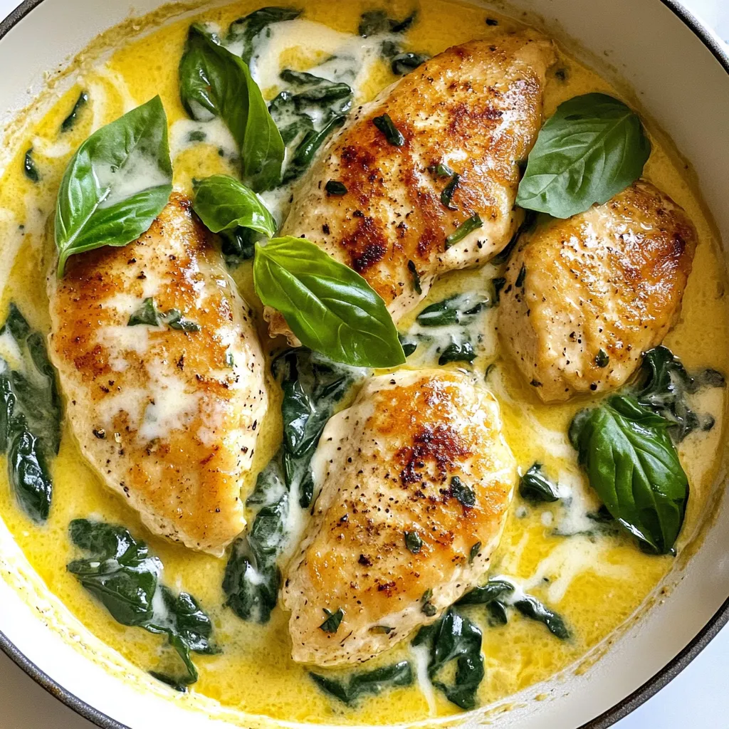 Für die cremige Spinat-Hühnchen-Pfanne brauchen Sie folgende Hauptzutaten: - 2 Hähnchenbrustfilets ohne Haut und Knochen - 2 Tassen frischer Spinat, grob gehackt - 1 Tasse Sahne - 1 Tasse Hühnerbrühe - 3 Knoblauchzehen, fein gehackt - 1/2 Tasse Parmesan, gerieben Diese Zutaten machen das Gericht reichhaltig und lecker. Das Hähnchen gibt Protein, während der Spinat Vitamine liefert. Die Sahne sorgt für die cremige Textur. Die Gewürze und Öle sind wichtig für den Geschmack: - 1 Teelöffel Zwiebelpulver - 1 Teelöffel Paprika - 1 Esslöffel Olivenöl - Salz und Pfeffer nach Geschmack Diese Gewürze bringen das Gericht zum Leben. Paprika fügt eine schöne Farbe hinzu, während Zwiebelpulver Tiefe gibt. Olivenöl hilft, das Hähnchen schön zu braten. Wenn Sie frische Zutaten verwenden möchten, probieren Sie diese Optionen: - Frische Kräuter wie Basilikum oder Petersilie - Andere Gemüse wie Paprika oder Zucchini Frische Kräuter machen das Gericht aromatisch. Sie können auch weiteres Gemüse hinzufügen, um mehr Textur und Nährstoffe zu erhalten. So bleibt Ihr Gericht spannend und lecker. {{ingredient_image_2}} Beginne mit zwei Hähnchenbrustfilets. Entferne die Haut und Knochen. Würze die Filets auf beiden Seiten. Nimm Salz, Pfeffer, Paprika und Zwiebelpulver. Verteile die Gewürze gleichmäßig. So wird das Hähnchen schmackhaft. Erhitze eine große Pfanne auf mittlerer Hitze. Gib einen Esslöffel Olivenöl in die Pfanne. Lege die gewürzten Hähnchenbrustfilets hinein. Brate sie für etwa 6-7 Minuten auf jeder Seite. Sie sollten goldbraun und durchgegart sein. Nimm das Hähnchen aus der Pfanne und lege es beiseite. Im verbliebenen Öl in der Pfanne, füge die fein gehackten Knoblauchzehen hinzu. Brate den Knoblauch für etwa eine Minute, bis er duftet. Gieße dann die Hühnerbrühe in die Pfanne. Lass die Mischung sanft köcheln. Füge die Sahne hinzu und rühre gut um. Lass die Sauce etwa 3-4 Minuten köcheln. Sie sollte leicht eindicken. Gib den grob gehackten Spinat in die Pfanne. Rühre den Spinat für 2 Minuten unter, bis er zusammenfällt. Streue dann die geriebene Parmesan über die Mischung. Rühre, bis der Käse schmilzt und die Sauce cremig wird. Lege die gebratenen Hähnchenbrustfilets wieder in die Pfanne. Löffle etwas von der cremigen Sauce darüber. Gare das Ganze für weitere 2 Minuten, damit sich die Aromen verbinden. Nimm die Pfanne vom Herd und lass das Gericht eine Minute ruhen. Um die perfekte Hähnchenbrust zu machen, beginne mit frischem Fleisch. Wähle Hähnchenbrustfilets ohne Haut und Knochen. Würze sie gut mit Salz, Pfeffer, Paprika und Zwiebelpulver. Brate die Filets dann in Olivenöl. Achte darauf, dass das Öl heiß genug ist, bevor du das Hähnchen hinzufügst. So wird die Haut schön knusprig. Brate jedes Filet etwa 6-7 Minuten pro Seite. Es sollte goldbraun und durchgegart sein. Verwende ein Fleischthermometer, um sicherzugehen. Die Innentemperatur sollte 75 Grad Celsius erreichen. Lass das Hähnchen nach dem Braten kurz ruhen. So bleibt der Saft im Fleisch. Die Sauce macht dieses Gericht besonders. Um die Sauce zu verfeinern, kannst du verschiedene Zutaten hinzufügen. Zum Beispiel eine Prise Muskatnuss oder frische Kräuter wie Thymian oder Oregano. Wenn du es schärfer magst, füge eine Prise Chili hinzu. Für mehr Geschmack kannst du auch ein wenig Zitronensaft einrühren. Das bringt Frische und einen tollen Kontrast zur Sahne. Achte darauf, die Sauce nicht zu lange zu kochen. Sie sollte cremig bleiben und nicht zu dick werden. Gutes Zeitmanagement hilft dir, das Gericht schnell zuzubereiten. Bereite alle Zutaten vor, bevor du mit dem Kochen beginnst. Hacke den Knoblauch und den Spinat. Mische die Gewürze. Wenn du die Hähnchenbrust brätst, koche die Hühnerbrühe gleichzeitig in einem anderen Topf. So sparst du Zeit. Während das Hähnchen brät, kannst du auch die Sauce zubereiten. So hast du alles in etwa 30 Minuten fertig. Wenn du die Schritte gut planst, kannst du das Gericht stressfrei genießen. Pro Tipps Hähnchen marinieren: Lassen Sie die Hähnchenbrustfilets vor dem Kochen mindestens 30 Minuten im Kühlschrank marinieren, um den Geschmack zu intensivieren. Frischer Spinat: Verwenden Sie frischen Spinat anstelle von gefrorenem, um die beste Textur und den besten Geschmack in diesem Gericht zu erzielen. Sahne ersetzen: Für eine leichtere Variante können Sie die Sahne durch griechischen Joghurt oder eine pflanzliche Sahne ersetzen. Reste aufbewahren: Bewahren Sie Reste in einem luftdichten Behälter im Kühlschrank auf und genießen Sie sie innerhalb von 2-3 Tagen, um die Frische zu erhalten. {{image_4}} Wenn du eine vegetarische Version der cremigen Spinat-Hühnchen-Pfanne möchtest, kannst du das Hähnchen durch Tofu oder Tempeh ersetzen. Diese beiden Optionen nehmen die Aromen gut auf. Du schneidest den Tofu in Würfel und brätst ihn bis er goldbraun ist. Dies gibt dir eine tolle Textur und Geschmack. Du kannst das Rezept auch mit anderen Gemüsesorten anpassen. Möhren, Zucchini oder Paprika passen gut zu diesem Gericht. Schneide das Gemüse klein und brate es zusammen mit dem Knoblauch an. So erhältst du mehr Farben und Nährstoffe in deinem Gericht. Die Gewürze sind wichtig, um den Geschmack zu verändern. Du kannst zum Beispiel italienische Kräuter wie Oregano oder Thymian hinzufügen. Eine Prise Chili gibt einen scharfen Kick. Für einen asiatischen Twist kannst du Sojasauce und Ingwer verwenden. Experimentiere ruhig mit den Gewürzen, um deinen perfekten Geschmack zu finden. Um die cremige Spinat-Hühnchen-Pfanne frisch zu halten, lass sie zuerst abkühlen. Danach füllst du sie in einen luftdichten Behälter. So bleibt der Geschmack für bis zu drei Tage erhalten. Achte darauf, dass die Soße gut abgedeckt ist. Das verhindert, dass die Aromen verloren gehen. Wenn du Reste hast, kannst du sie auch einfrieren. Lass die Pfanne zuerst vollständig abkühlen. Fülle die Reste in einen gefrierfesten Behälter. Die cremige Spinat-Hühnchen-Pfanne hält sich im Gefrierfach bis zu drei Monate. Zum Auftauen lege den Behälter einfach in den Kühlschrank. Um die Pfanne wieder aufzuwärmen, nutze eine Pfanne oder die Mikrowelle. Wenn du die Pfanne nimmst, füge etwas Hühnerbrühe hinzu. Das hilft, die Soße cremig zu halten. Erhitze sie bei mittlerer Hitze, bis alles heiß ist. In der Mikrowelle kannst du sie in kurzen Intervallen erwärmen. Rühre zwischendurch um, um gleichmäßige Wärme zu gewährleisten. So bleibt der Geschmack frisch und lecker. Die Zubereitung dieser köstlichen Pfanne dauert insgesamt etwa 30 Minuten. Du brauchst 10 Minuten, um die Zutaten vorzubereiten. Das Kochen selbst dauert dann ungefähr 20 Minuten. So einfach und schnell kannst du ein leckeres Gericht zubereiten! Ja, du kannst anstelle von Hähnchen auch Pute oder Tofu verwenden. Diese Optionen sind ebenfalls lecker. Wenn du eine vegetarische Variante willst, probiere Kichererbsen oder Edamame. Sie fügen gute Proteine hinzu und passen gut zur Soße. Ja, die Sauce wird schön cremig! Die Kombination aus Sahne und Parmesan sorgt für eine reichhaltige Textur. Achte darauf, die Sahne gut einzuarbeiten, bis sie vollständig schmilzt. So erhältst du eine samtige Soße, die perfekt zum Hähnchen passt. Zu dieser cremigen Spinat-Hühnchen-Pfanne passen viele Beilagen. Du kannst Reis oder Nudeln servieren. Auch ein frischer Salat ist eine gute Wahl. Wenn du es rustikaler magst, sind knuspriges Brot oder Ofenkartoffeln ideal. Wähle, was dir am besten schmeckt! Die cremige Spinat-Hühnchen-Pfanne verbindet einfache Zutaten und klare Schritte. Wir haben die Hauptzutaten, Gewürze und Optionen für frische Zutaten besprochen. Die Schritt-für-Schritt-Anleitung hilft dir, jedes Mal perfektes Hähnchen zu braten. Außerdem gab es nützliche Tipps für die Aufbewahrung und oft gestellte Fragen. Kochzeit und Geschmack sind wichtig. Dieses Gericht ist einfach und macht alle satt. Nutze die Variationen, um es deinen Vorlieben anzupassen. Lass die Kreativität beim Kochen sprudeln!