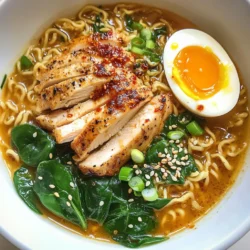 - 2 Hähnchenschenkel, entbeint und ohne Haut - 4 Tassen Hühnerbrühe - 2 Packungen Ramen-Nudeln (Gewürzpakete entsorgen) - 3 Esslöffel Sesamöl - 4 Knoblauchzehen, fein gehackt - 1 Esslöffel frischer Ingwer, gerieben - 1 rote Chilischote, in Scheiben geschnitten (je nach Schärfewunsch anpassen) Für dieses Rezept sind die Hähnchenschenkel wichtig. Sie bringen viel Geschmack. Die Hühnerbrühe sorgt für Tiefe. Ramen-Nudeln machen das Gericht herzhaft und sättigend. - 2 Esslöffel Sojasauce - 1 Esslöffel Chilipaste (z.B. Sambal Oelek) Die Sojasauce gibt einen salzigen Kick. Die Chilipaste bringt die gewünschte Schärfe. Sesamöl fügt einen nussigen Geschmack hinzu. - 2 Frühlingszwiebeln, gehackt - 1 Tasse Babyspinat - 1 weichgekochtes Ei (optional) - Sesamsamen zum Garnieren Frühlingszwiebeln bringen Frische. Babyspinat fügt Farbe und Nährstoffe hinzu. Ein weichgekochtes Ei macht das Gericht cremiger. Sesamsamen sind die perfekte Garnitur. Sie sehen toll aus und schmecken gut. {{ingredient_image_2}} Zuerst nehme ich die Hähnchenschenkel. Ich würze sie mit Salz und Pfeffer. Dann erhitze ich 1 Esslöffel Sesamöl in einem großen Topf. Bei mittlerer Hitze brate ich die Hähnchenschenkel. Ich brate sie etwa 5-7 Minuten pro Seite, bis sie goldbraun sind. Danach nehme ich sie aus dem Topf und lasse sie kurz ruhen. Schließlich schneide ich das Hähnchen in dünne Streifen. Im selben Topf füge ich das restliche Sesamöl hinzu. Dann gebe ich die fein gehackten Knoblauchzehen, den geriebenen Ingwer und die geschnittene rote Chilischote dazu. Ich brate alles für etwa 2 Minuten an. Der Duft ist einfach toll! Nun gießen ich die Hühnerbrühe hinein. Ich bringe die Mischung zum Köcheln. Danach füge ich die Sojasauce und die Chilipaste hinzu. Ich rühre gut um und lasse die Brühe 5 Minuten köcheln, damit sich die Aromen entfalten. Jetzt gebe ich die Ramen-Nudeln in die Brühe. Ich koche sie nach Packungsanweisung, meist 3-4 Minuten. Sobald die Nudeln gar sind, füge ich die geschnittenen Hähnchenstreifen und den Babyspinat hinzu. Ich rühre um, bis der Spinat zusammengefallen ist, was 1-2 Minuten dauert. Zum Servieren schöpfe ich die feurige Hähnchen-Ramen in Schalen. Wenn gewünscht, kann ich ein weichgekochtes Ei halbieren und darauflegen. Ich garniere mit gehackten Frühlingszwiebeln und Sesamsamen. Um die Ramen-Nudeln perfekt zu kochen, achte darauf, sie nicht zu lange im Wasser zu lassen. Koche sie nach Packungsanweisung, meist 3-4 Minuten. So bleiben sie al dente. Wenn du sie in die Brühe gibst, achte darauf, sie gleichmäßig zu verteilen. So nehmen sie die Aromen gut auf. Die Schärfe des Ramen kannst du leicht anpassen. Füge mehr oder weniger Chili hinzu. Eine rote Chilischote ist ideal, um die richtige Schärfe zu finden. Wenn dir das Gericht zu scharf wird, kannst du etwas mehr Brühe oder Sojasauce hinzufügen. Das mildert die Schärfe. Du kannst das Ramen nach deinem Geschmack anpassen. Füge frisches Gemüse wie Karotten oder Brokkoli hinzu. Diese Gemüsesorten bringen Farbe und Nährstoffe ins Gericht. Auch Pilze passen gut dazu. Sie geben einen tollen Umami-Geschmack. Ein weichgekochtes Ei macht das Ramen noch reichhaltiger und cremiger. Pro Tipps Hähnchen marinieren: Marinieren Sie die Hähnchenschenkel vor dem Braten für mindestens 30 Minuten in Sojasauce und etwas Ingwer, um den Geschmack zu intensivieren. Ramen-Nudeln al dente kochen: Achten Sie darauf, die Ramen-Nudeln nicht zu lange zu kochen, damit sie al dente bleiben und nicht matschig werden. Frische Zutaten verwenden: Verwenden Sie frischen Spinat und frische Chili, um die Aromen zu verstärken und das Gericht noch gesünder zu gestalten. Servieren mit Limette: Ein Spritzer frischer Limettensaft über das fertige Ramen gibt einen zusätzlichen Frischekick und hebt die Aromen hervor. {{image_4}} Wenn Sie eine vegetarische Version von feurigem Hähnchen-Ramen möchten, ersetzen Sie das Hähnchen. Nutzen Sie stattdessen Tofu oder Tempeh. Diese Optionen sind reich an Proteinen und nehmen die Aromen gut auf. Braten Sie den Tofu in Sesamöl an, bis er goldbraun ist. Fügen Sie dann die Brühe und die anderen Zutaten hinzu. Das macht das Gericht auch sehr lecker. Es gibt viele Proteinoptionen für Ramen. Sie können Rindfleisch oder Garnelen verwenden. Für Rindfleisch wählen Sie dünn geschnittenes Filet. Braten Sie es kurz an, bevor Sie die Brühe hinzufügen. Garnelen sollten Sie am Ende kurz mitkochen, bis sie rosa sind. Diese Variationen bringen neue Geschmäcker und Texturen ins Spiel. Ramen-Nudeln sind toll, aber auch andere Nudelsorten funktionieren. Sie können Udon-Nudeln oder Soba-Nudeln verwenden. Udon sind dick und weich, während Soba eine nussige Note hat. Kochen Sie die Nudeln gemäß den Anweisungen auf der Verpackung. Das bringt Abwechslung in Ihr Gericht und macht es spannend. Bewahren Sie Reste in einem luftdichten Behälter auf. Lassen Sie das Ramen zuerst abkühlen. Lagern Sie es im Kühlschrank. Ideal ist es, die Brühe und die Nudeln getrennt zu halten. So bleibt die Konsistenz besser. Erwärmen Sie das Ramen schonend. Nutzen Sie einen Topf bei niedriger Hitze. Fügen Sie etwas Wasser oder Brühe hinzu, um die Mischung feucht zu halten. Rühren Sie gut, um gleichmäßige Wärme zu erzielen. Im Kühlschrank hält sich das Ramen 2-3 Tage. Im Gefrierfach kann es bis zu 2 Monate aufbewahrt werden. Achten Sie darauf, die Brühe vor dem Einfrieren abzukühlen. Einmal aufgetaut, essen Sie das Ramen schnell, um den besten Geschmack zu genießen. Du kannst Gemüsebrühe oder Rinderbrühe nutzen. Beide geben einen guten Geschmack. Wenn du eine kräftigere Brühe möchtest, nimm Rinderbrühe. Für eine leichtere Option ist Gemüsebrühe ideal. Achte darauf, dass die Brühe gut gewürzt ist. So bleibt dein Ramen lecker und aromatisch. Ja, du kannst glutenfreie Ramen-Nudeln verwenden. Es gibt viele Marken, die diese anbieten. Achte darauf, dass die Kochzeit ähnlich ist. So wird das Gericht nicht matschig. Glutenfreie Nudeln können aus Reis oder Buchweizen bestehen. Probiere verschiedene Sorten aus, um deinen Favoriten zu finden. Um das Ramen pikant zu machen, füge mehr rote Chilischoten hinzu. Du kannst auch die Menge an Chilipaste erhöhen. Ein Spritzer scharfer Sauce kann ebenfalls helfen. Beginne mit kleinen Mengen und schmecke ab. So kannst du die Schärfe nach deinem Geschmack anpassen. In diesem Artikel haben wir die Hauptzutaten für Fiery Chicken Ramen besprochen. Wir haben die Zubereitung und die perfekten Tipps für die Konsistenz der Ramen behandelt. Zudem zeigten wir Variationen, um das Gericht anzupassen. Denken Sie daran, Ihre eigenen Ideen einzubringen. Experimentieren Sie mit verschiedenen Zutaten und Gewürzen. So entdecken Sie neue Geschmäcker und machen Ihr Ramen einzigartig. Kochen macht Spaß!