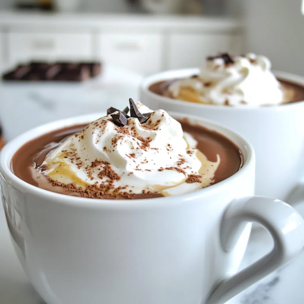 Hier sind die genauen Zutaten für meine Kürbisgewürz heiße Schokolade: - 500 ml Milch (dairy oder pflanzenbasiert) - 120 g Kürbispüree (aus der Dose oder frisch) - 60 g halbsüße Schokoladenstückchen - 30 g Kakaopulver - 30 g Zucker (oder nach Geschmack) - 5 ml Vanilleextrakt - 2 g Kürbiskuchengewürz (plus zusätzlich zum Garnieren) - Schlagsahne (zum Garnieren) - Zartbitterschokoladenspäne oder Schokoladenröllchen (zum Garnieren) Diese Zutaten sind einfach zu finden. Sie bringen den perfekten Geschmack in jedes Glas. Wenn du etwas ändern möchtest, gibt es tolle Alternativen: - Statt Milch kannst du Mandel- oder Hafermilch verwenden. - Für das Kürbispüree kannst du auch Süßkartoffelpüree nehmen. - Nutze dunkle Schokolade, wenn du mehr Intensität magst. - Wenn du keinen Zucker willst, verwende Honig oder Agavendicksaft. Diese Alternativen machen das Rezept flexibler. Ich empfehle, frisches Kürbispüree zu verwenden. Es hat mehr Geschmack. Wähle auch hochwertige Schokolade. Halbsüße Schokoladenstückchen bringen die richtige Süße. Achte auf Bio-Milch oder pflanzenbasierte Optionen. So erhältst du eine cremige, köstliche heiße Schokolade. Verwende auch gutes Kakaopulver. Es macht einen großen Unterschied. Kürbiskuchengewürz sollte frisch sein, damit der Geschmack stark bleibt. Mit diesen Zutaten wird dein Getränk zu einem echten Genuss. Zuerst nehme ich einen mittelgroßen Topf. Ich gebe die Milch und das Kürbispüree hinein. Du kannst frisches oder Dosenpüree verwenden. Bei mittlerer Hitze rühre ich die Mischung ständig um. Das dauert etwa 3 bis 5 Minuten. Ich achte darauf, dass die Mischung gut warm wird, aber nicht kocht. Sobald die Grundmischung warm ist, füge ich die halbsüßen Schokoladenstückchen, das Kakaopulver und den Zucker hinzu. Ich rühre weiter, bis die Schokolade geschmolzen ist. Das dauert etwa 2 bis 3 Minuten. Dann gebe ich den Vanilleextrakt und das Kürbiskuchengewürz dazu. Ich whiskere alles gut, bis die Mischung schön glatt ist. Jetzt ist es Zeit, die heiße Schokolade zu servieren! Ich gieße die Mischung in Tassen. Dann toppe ich jede Tasse mit einem großen Klecks Schlagsahne. Zum Schluss streue ich eine Prise Kürbiskuchengewürz darüber. Zartbitterschokoladenspäne oder Schokoladenröllchen sorgen für eine tolle Garnitur. So sieht die heiße Schokolade nicht nur gut aus, sie schmeckt auch köstlich! Ein häufiges Problem ist, dass die Schokolade nicht gut schmilzt. Achte darauf, dass du die Schokoladenstückchen bei mittlerer Hitze hinzufügst. Rühre ständig, damit sie nicht anbrennen. Verwende frisches Kürbispüree für einen besseren Geschmack. Manchmal wird zu viel Kakaopulver verwendet, was die Mischung bitter macht. Fange mit weniger an und füge mehr hinzu, falls nötig. Die Konsistenz ist wichtig. Um sie cremig zu machen, kombiniere die Milch und das Kürbispüree gut. Rühre ständig, bis die Mischung warm ist. Das Hinzufügen von Schokolade sollte langsam erfolgen. Dadurch entsteht eine glatte Mischung. Wenn du eine dickere Konsistenz magst, kannst du mehr Kürbispüree verwenden. Das gibt auch mehr Geschmack. Plane deine Zeit gut. Die Zubereitung dauert nur etwa 10 Minuten. Halte alle Zutaten bereit, bevor du anfängst. Kaufe Kürbispüree in der Dose für eine schnelle Option. Achte auf frische Schokoladenstückchen. Wenn du die Zutaten im Voraus kaufst, hast du alles, wenn dir nach einer warmen Tasse heiße Schokolade ist. {{image_4}} Du kannst diese heiße Schokolade leicht vegan und glutenfrei machen. Nutze einfach pflanzliche Milch wie Mandel- oder Hafermilch. Achte darauf, dass die Schokoladenstückchen vegan sind. Viele Marken bieten auch glutenfreie Optionen an. Diese Anpassungen sorgen dafür, dass jeder in den Genuss kommen kann. Probiere verschiedene Geschmäcker aus, um deiner heißen Schokolade eine neue Note zu geben. Füge einen Hauch von Zimt oder Muskatnuss hinzu. Du kannst auch einen Schuss Espresso für einen starken Kick verwenden. Wenn du es süßer magst, probiere einen Löffel Honig oder Ahornsirup. Diese kleinen Änderungen machen viel aus und bringen Abwechslung. Jeder hat einen anderen Geschmack, wenn es um die Süße geht. Du kannst die Zuckermenge nach deinem Wunsch anpassen. Wenn du es weniger süß magst, nimm einfach weniger Zucker. Um es süßer zu machen, füge mehr hinzu. Probiere es einfach aus, bis du die perfekte Balance findest. Auf diese Weise wird die heiße Schokolade genau nach deinem Geschmack. Wenn du etwas von deiner Kürbis-Hot-Chocolate übrig hast, bewahre sie in einem luftdichten Behälter auf. Lass die heiße Schokolade zuerst auf Raumtemperatur abkühlen. Dann stelle sie in den Kühlschrank. Dort bleibt sie für 3 bis 4 Tage frisch. Um die heiße Schokolade wieder aufzuwärmen, hast du zwei Optionen: die Mikrowelle oder den Herd. - Mikrowelle: Gieße die Schokolade in eine mikrowellengeeignete Tasse. Erwärme sie in 30-Sekunden-Intervallen. Rühre nach jedem Intervall gut um, bis sie warm ist. - Herd: Gieße die Schokolade in einen kleinen Topf. Erhitze bei niedriger Hitze und rühre ständig um. So vermeidest du, dass die Schokolade anbrennt. Die Haltbarkeit der Zutaten ist wichtig. Hier sind einige allgemeine Hinweise: - Milch: Frische Milch hält sich im Kühlschrank etwa 5 bis 7 Tage nach dem Ablaufdatum. - Kürbispüree: Geöffnetes Kürbispüree bleibt 3 bis 5 Tage im Kühlschrank. Ungeöffnet kann es bis zu einem Jahr halten. - Schokolade: Halbsüße Schokoladenstückchen haben eine lange Haltbarkeit. Sie bleiben bei richtiger Lagerung etwa 1 bis 2 Jahre gut. Wenn du diese Tipps befolgst, bleibt deine Kürbis-Hot-Chocolate länger frisch und lecker! Um Kürbispüree selbst zu machen, wähle einen kleinen Hokkaido- oder Muskatkürbis. Schneide ihn auf, entferne die Kerne und backe die Hälften bei 200 °C für etwa 30 bis 40 Minuten. Das Fruchtfleisch wird weich. Lass es abkühlen, dann püriere es mit einer Gabel oder einem Mixer. Du kannst das Püree auch in Portionen einfrieren. So hast du frisches Püree für deine heiße Schokolade. Für heiße Schokolade nutze halbsüße Schokoladenstückchen. Diese bieten eine gute Balance zwischen Süße und Geschmack. Du kannst auch Zartbitter- oder Vollmilchschokolade verwenden, je nach deinem Geschmack. Achte darauf, dass die Schokolade von hoher Qualität ist. So wird deine heiße Schokolade besonders cremig und lecker. Ja, Kürbis ist sehr gesund. Er enthält viele Vitamine und Mineralstoffe wie Vitamin A und C. Kürbis hat auch Ballaststoffe, die gut für die Verdauung sind. In heißen Getränken wie Kürbis Hot Chocolate fügst du diese Nährstoffe hinzu. Es ist eine leckere Art, deinen Körper mit wichtigen Nährstoffen zu versorgen. Du hast nun alle wichtigen Schritte und Tipps, um das perfekte Kürbisgetränk zu machen. Wir haben die besten Zutaten, eine Schritt-für-Schritt-Anleitung und hilfreiche Tipps besprochen. Denke an die Variationen, um das Rezept nach deinem Geschmack anzupassen. Bewahre die Reste richtig auf, um den Genuss zu verlängern. Experimentiere mit verschiedenen Schokoladen und Gewürzen. Jetzt liegt es an dir, kreativ zu sein und dein eigenes Getränk zu kreieren. Viel Spaß beim Ausprobieren!