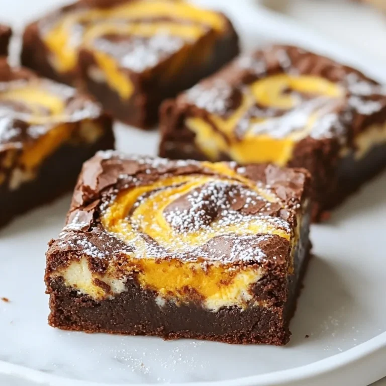 Für die Brownies benötigst du: - 1 Tasse ungesüßtes Kakaopulver - 1 Tasse Weizenmehl - 1 ½ Tassen Zucker - ½ Teelöffel Backpulver - ½ Teelöffel Natron - ½ Teelöffel Salz - 1 Tasse ungesalzene Butter, geschmolzen - 4 große Eier - 1 Teelöffel Vanilleextrakt - 1 Tasse Kürbispüree - 1 Teelöffel gemahlener Zimt - ½ Teelöffel geriebene Muskatnuss Diese Zutaten machen die Brownies schön schokoladig und saftig. Das Kürbispüree bringt eine tolle Textur und einen feinen Geschmack. Für die cremige Marmorierung brauchst du: - 1 Tasse Frischkäse, weich - ¼ Tasse Puderzucker - 1 Eigelb Diese Mischung macht die Brownies besonders lecker. Sie sorgt für einen tollen Kontrast zu den schokoladigen Brownies. Um die Brownies zu backen, brauchst du: - Eine Backform von 23x33 cm (9x13 Zoll) - Zwei große Schüsseln - Einen Schneebesen - Ein Sieb - Ein Messer oder Schaschlikstäbchen zum Marmorieren Mit diesen Utensilien bist du bereit, die Kürbis-Frischkäse-Marmorbrownies zuzubereiten. Viel Spaß beim Backen! {{ingredient_image_2}} Zuerst heize deinen Ofen auf 175°C vor. Fette eine Backform von 23x33 cm ein oder lege sie mit Backpapier aus. In einer großen Schüssel vermischst du das Kakaopulver, Weizenmehl, Zucker, Backpulver, Natron und Salz. Siebe die trockenen Zutaten gut, damit sie gleichmäßig verteilt sind. In einer separaten Schüssel verquirlst du die geschmolzene Butter, die Eier und den Vanilleextrakt. Rühre diese Mischung vorsichtig unter die trockenen Zutaten. Achte darauf, nicht zu viel zu rühren. Der Teig sollte gerade so vermischt sein. In einer kleinen Schüssel rührst du das Kürbispüree mit gemahlenem Zimt und geriebener Muskatnuss glatt. In einer anderen Schüssel schlägst du den weichen Frischkäse mit Puderzucker und einem Eigelb. Mische alles gut, bis eine cremige Masse entsteht. Verteile die Hälfte des Brownieteigs gleichmäßig in der Backform. Setze Löffel von dem Kürbispüree darüber, gefolgt von Löffeln der Frischkäse-Mischung. Mit einem Messer ziehst du sanft durch die Schichten, um einen Marmorierungseffekt zu erzielen. Gieße den restlichen Brownieteig darüber und wiederhole die Löffel-Mischung. Backe die Brownies 30-35 Minuten lang. Ein Zahnstocher sollte mit wenigen feuchten Krümeln herauskommen. Lass die Brownies 15 Minuten abkühlen, bevor du sie schneidest. Um perfekte Kürbis-Frischkäse-Marmorbrownies zu backen, achte auf einige Punkte: - Zutaten richtig abmessen: Verwende einen Messbecher für Flüssigkeiten und eine Küchenwaage für trockene Zutaten. - Butter nicht zu heiß: Lass die geschmolzene Butter etwas abkühlen, bevor du sie zu den Eiern gibst. - Nicht zu viel rühren: Mische die trockenen und feuchten Zutaten nur, bis sie gerade verbunden sind. Zu viel Rühren kann die Brownies zäh machen. - Backzeit im Auge behalten: Jeder Ofen ist anders. Überprüfe die Brownies 5 Minuten vor dem Ende. Die Marmorierung macht die Brownies besonders. Hier sind meine Tipps: - Verwende einen Löffel: Nimm einen Esslöffel, um die Kürbis- und Frischkäse-Mischung gleichmäßig zu verteilen. - Sanft einwirbeln: Nutze ein Messer oder ein Schaschlikstäbchen, um die Mischungen vorsichtig in den Teig einzuwirbeln. - Nicht übertreiben: Achte darauf, nicht zu viel zu vermischen. Du willst die schönen Marmorierungen sehen. Kürbispüree ist das Herzstück dieser Brownies. So nutzt du es am besten: - Frisches oder Dosenpüree: Beide funktionieren gut. Dosenpüree ist oft einfacher. - Konsistenz prüfen: Achte darauf, dass das Püree nicht zu wässrig ist. Das kann die Textur der Brownies beeinflussen. - Würzen: Du kannst zusätzlich Muskatnuss oder Ingwer hinzufügen, um den Geschmack zu verstärken. Diese Tipps helfen dir, die besten Kürbis-Frischkäse-Marmorbrownies zu backen. Viel Spaß beim Backen! Pro Tipps Qualität der Zutaten: Verwende frisches Kürbispüree für den besten Geschmack. Du kannst auch selbstgemachtes Püree verwenden, um die Aromen zu intensivieren. Richtige Backzeit: Überprüfe die Brownies einige Minuten vor der angegebenen Backzeit, um ein Austrocknen zu vermeiden. Die Brownies sind fertig, wenn ein Zahnstocher mit wenigen feuchten Krümeln herauskommt. Marmorierungstechnik: Verwende einen Holzlöffel oder einen Spieß, um die Kürbis- und Frischkäse-Mischung sanft in den Teig einzuwirbeln. So erreichst du einen schönen Marmoreffekt. Perfekte Lagerung: Bewahre die Brownies in einem luftdichten Behälter im Kühlschrank auf, um ihre Frische zu erhalten. Sie können bis zu einer Woche haltbar sein. {{image_4}} Um eine vegane Version der Kürbis-Frischkäse-Marmorbrownies zu machen, kannst du die Eier durch Apfelmus ersetzen. Nutze 1/4 Tasse Apfelmus pro Ei. Für die Butter wähle eine pflanzliche Margarine oder Kokosöl. Statt Frischkäse kannst du einen veganen Frischkäse verwenden. Diese Substitutionen machen die Brownies lecker und frei von tierischen Produkten. Wenn du glutenfreie Brownies möchtest, ersetze das Weizenmehl durch eine glutenfreie Mehlmischung. Achte darauf, dass die Mischung Xanthan oder Guarkernmehl enthält, um die Textur zu verbessern. Diese Änderung sorgt dafür, dass die Brownies trotzdem schön saftig und schokoladig bleiben. Du kannst die Aromen der Brownies leicht variieren. Füge Schokoladenstückchen für mehr Süße hinzu oder nutze gewürzte Nüsse für einen Crunch. Ein Schuss Espresso-Pulver hebt den Schokoladengeschmack hervor. Probiere auch, einen Hauch von Vanille oder Karamellsauce für extra Geschmack hinzuzufügen. Diese kleinen Änderungen machen deine Brownies einzigartig und spannend. Um die Kürbis-Frischkäse-Marmorbrownies frisch zu halten, lege sie in einen luftdichten Behälter. Diese Methode schützt sie vor Austrocknung und hält ihren köstlichen Geschmack. Du kannst sie auch mit Frischhaltefolie abdecken. Achte darauf, dass die Brownies vollständig abgekühlt sind, bevor du sie lagerst. So bleibt die Feuchtigkeit erhalten. Wenn du die Brownies wieder aufwärmen möchtest, heize den Ofen auf 150°C vor. Lege die Brownies auf ein Backblech und wärme sie etwa 10 Minuten lang. So werden sie wieder weich und schokoladig. Du kannst auch eine Kugel Eis oder Sahne hinzufügen, um das Dessert zu verfeinern. Ein Spritzer Karamellsoße bringt einen zusätzlichen Genuss. Im Kühlschrank halten sich die Brownies etwa eine Woche. Bei richtiger Lagerung bleiben sie frisch und lecker. Wenn du sie länger aufbewahren möchtest, friere sie ein. In einem gefrierfesten Behälter sind sie bis zu drei Monate haltbar. Um sie später zu genießen, lasse sie einfach über Nacht im Kühlschrank auftauen. Kürbis-Frischkäse-Brownies sind im Kühlschrank etwa eine Woche haltbar. Stelle sicher, dass du sie in einem luftdichten Behälter aufbewahrst. So bleiben sie frisch und lecker. Wenn du sie länger aufbewahren möchtest, friere sie ein. Eingefroren halten sie bis zu drei Monate. Lass sie einfach im Kühlschrank auftauen. Ja, du kannst frisches Kürbispüree verwenden! Koche dazu den Kürbis, bis er weich ist. Püriere ihn dann, bis er glatt ist. Achte darauf, das Püree gut abtropfen zu lassen. Zu viel Flüssigkeit kann die Konsistenz der Brownies beeinträchtigen. Frisches Püree gibt den Brownies einen tollen Geschmack. Um die Brownies glutenfrei zu machen, ersetze das Weizenmehl durch glutenfreies Mehl. Achte darauf, dass das Mehl eine gute Bindung hat. Reismehl oder Mandelmehl sind gute Alternativen. Du kannst auch eine glutenfreie Mehlmischung verwenden. Diese sorgt für eine ähnliche Textur wie das normale Mehl. In diesem Blogbeitrag haben wir die wichtigsten Zutaten für Kürbis-Frischkäse-Brownies besprochen. Wir haben eine einfache Schritt-für-Schritt-Anleitung gegeben, um den perfekten Teig und die Marmorierung zu kreieren. Zudem gab es Tipps, um Fehler zu vermeiden und Varianten für jeden Geschmack vorzustellen. Abschließend sind diese Brownies einfach zuzubereiten und schmecken klasse. Experimentiere mit neuen Aromen und genieße sie frisch aus dem Ofen. So machst du jeden Anlass besonders lecker!