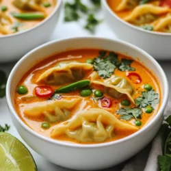 - 12 gefrorene Gemüse-Potstickers - 1 Dose (400 ml) Kokosmilch - 4 Tassen Gemüsebrühe - 1 Esslöffel rote Currypaste - 1 Esslöffel Ingwer, fein gehackt - 2 Knoblauchzehen, fein gehackt - 1 Esslöffel Sojasauce - 1 Esslöffel Limettensaft - 1 rote Paprika, dünn geschnitten - 1 Tasse Zuckerschoten, geputzt - 1/4 Tasse frischer Koriander, gehackt - 2 Frühlingszwiebeln, zum Garnieren in Scheiben geschnitten - Salz und Pfeffer nach Geschmack - Chiliflocken (optional für zusätzliche Schärfe) Wenn du keine gefrorenen Potstickers findest, kannst du frische verwenden. Achte darauf, die Garzeit anzupassen. Statt Gemüsebrühe kannst du auch Hühnerbrühe verwenden. Das gibt einen anderen, aber leckeren Geschmack. Für eine milde Suppe, nimm less rote Currypaste. Wenn du es würziger magst, füge mehr hinzu. Du kannst auch andere Gemüse wie Brokkoli oder Karotten verwenden. Sei kreativ und passe die Zutaten an deinen Geschmack an. Wähle frisches Gemüse für die beste Suppe. Achte darauf, dass die Paprika fest und knackig ist. Die Zuckerschoten sollten leuchtend grün und ohne Flecken sein. Frischer Koriander sollte aromatisch riechen. Wenn du Ingwer kaufst, wähle eine knollenartige Form. Diese ist saftig und hat einen guten Geschmack. Frischer Knoblauch hat eine feste Schale und ist schwer. Vermeide weiche oder schimmelige Stücke. So bekommst du die beste Qualität für deine Suppe. {{ingredient_image_2}} Zuerst sammeln wir alle Zutaten. Hier ist, was du brauchst: - 12 gefrorene Gemüse-Potstickers - 1 Dose (400 ml) Kokosmilch - 4 Tassen Gemüsebrühe - 1 Esslöffel rote Currypaste - 1 Esslöffel Ingwer, fein gehackt - 2 Knoblauchzehen, fein gehackt - 1 Esslöffel Sojasauce - 1 Esslöffel Limettensaft - 1 rote Paprika, dünn geschnitten - 1 Tasse Zuckerschoten, geputzt - 1/4 Tasse frischer Koriander, gehackt - 2 Frühlingszwiebeln, zum Garnieren in Scheiben geschnitten - Salz und Pfeffer nach Geschmack - Chiliflocken (optional für zusätzliche Schärfe) Stelle sicher, dass alles bereit ist. Das macht das Kochen einfacher und schneller. Jetzt fangen wir an. Erhitze in einem großen Topf bei mittlerer Hitze einen Esslöffel Öl. Füge den gehackten Ingwer und den Knoblauch hinzu. Sautiere sie für etwa 1 Minute, bis sie gut riechen. Rühre die rote Currypaste ein. Garen sie für eine weitere Minute. Das hilft, die Aromen freizusetzen. Gieße die Gemüsebrühe und die Kokosmilch in den Topf. Bringe die Mischung langsam zum Köcheln. Jetzt ist es Zeit für die Potstickers. Gib die gefrorenen Potstickers in die Suppe. Lass sie etwa 5-7 Minuten köcheln. Sie sollten durchgeheizt sein. Füge die geschnittene rote Paprika und die Zuckerschoten hinzu. Lass die Suppe für weitere 3-5 Minuten köcheln. Das Gemüse soll knackig und zart sein. Rühre die Sojasauce und den Limettensaft ein. Würze die Suppe mit Salz, Pfeffer und optionalen Chiliflocken. Nehme den Topf vom Herd. Rühre den frisch gehackten Koriander ein, bevor du servierst. Präsentiere die Suppe in tiefen Schalen. Garniere sie mit geschnittenen Frühlingszwiebeln und einem Hauch von Koriander für die Frische. Lege Limettenviertel an die Seite für etwas Spritzigkeit. Guten Appetit! Ein häufiger Fehler ist das Überkochen der Potstickers. Achte darauf, sie nur 5-7 Minuten zu kochen. Das hält sie zart. Wenn du die rote Currypaste zu lange kochst, kann sie bitter werden. Rühre sie nur kurz unter. Eine weitere Falle ist, die Suppe nicht richtig zu würzen. Probiere sie vor dem Servieren. Füge bei Bedarf mehr Salz oder Pfeffer hinzu. Um den Geschmack zu verbessern, nutze frische Zutaten. Frischer Ingwer und Knoblauch geben mehr Aroma. Achte darauf, die Kokosmilch gut zu mischen. Sie bringt die Cremigkeit. Limettensaft macht die Suppe frisch. Füge ihn am Ende hinzu, um den vollen Geschmack zu erhalten. Für zusätzlichen Kick können Chiliflocken verwendet werden. Diese geben der Suppe eine schöne Schärfe. Wenn du eine vegetarische Variante möchtest, ersetze die Gemüsebrühe durch eine selbstgemachte Brühe. Du kannst auch Tofu oder mehr Gemüse hinzufügen. Brokkoli oder Karotten passen gut dazu. Für eine schärfere Version verwende mehr rote Currypaste oder frische Chilis. Wenn du es milder magst, reduziere die Menge der Currypaste. So kannst du die Suppe nach deinem Geschmack anpassen. Pro Tipps Frische Zutaten verwenden: Verwenden Sie frisches Gemüse, um der Suppe mehr Geschmack und Textur zu verleihen. Frische Zutaten machen den Unterschied! Kokosmilch variieren: Experimentieren Sie mit verschiedenen Marken oder sogar mit leicht gesüßter Kokosmilch, um die Süße und den Reichtum der Suppe anzupassen. Schärfe anpassen: Passen Sie die Menge der roten Currypaste und der Chiliflocken an Ihren persönlichen Geschmack an, um die gewünschte Schärfe zu erreichen. Vorbereitung der Brühe: Bereiten Sie die Gemüsebrühe selbst zu, wenn möglich, um der Suppe einen frischeren und intensiveren Geschmack zu verleihen. {{image_4}} Wenn Sie eine vegetarische oder vegane Variante der Thai Potsticker Coconut Soup möchten, gibt es einfache Optionen. Ersetzen Sie die gefrorenen Gemüse-Potstickers durch hausgemachte oder gekaufte vegane Potstickers. Achten Sie darauf, dass keine tierischen Produkte enthalten sind. Verwenden Sie Pflanzenbrühe anstelle von Gemüsebrühe und lassen Sie die Sojasauce ohne Fischsauce. Diese Anpassungen machen das Gericht köstlich und pflanzenbasiert. Um die Suppe noch aufregender zu machen, können Sie verschiedene Zutaten hinzufügen. Mögen Sie scharfe Aromen? Fügen Sie frische Chilis oder mehr Chiliflocken hinzu. Für mehr Textur können Sie Tofu oder Pilze einbringen. Karotten oder Spinat passen auch gut und erhöhen den Nährwert. Experimentieren Sie mit verschiedenen Gemüsesorten. So wird die Suppe nie langweilig. Die Thai Potsticker Coconut Soup lässt sich leicht an die Saison anpassen. Im Frühling können Sie frische Erbsen verwenden. Im Sommer ist Zucchini eine gute Wahl. Im Herbst können Kürbiswürfel für eine süßere Note sorgen. Im Winter fügen Sie Wurzelgemüse wie Karotten oder Sellerie hinzu. Regionale Zutaten, die Sie vor Ort finden, machen das Rezept einzigartig und frisch. Um die thailändische Kokosnuss-Potstickersuppe optimal zu lagern, lassen Sie sie zuerst abkühlen. Füllen Sie die Suppe in einen luftdichten Behälter. Lagern Sie sie dann im Kühlschrank. So bleibt die Suppe frisch und leckt nicht. Sie sollte innerhalb von drei bis vier Tagen gegessen werden. Wenn Sie die Suppe länger aufbewahren möchten, frieren Sie sie ein. Nutzen Sie dafür gefriergeeignete Behälter. So bleibt die Suppe bis zu drei Monate haltbar. Wenn Sie Reste haben, bewahren Sie diese ebenfalls in einem luftdichten Behälter auf. Achten Sie darauf, die Suppe nicht mit anderen Lebensmitteln zu mischen. So bleibt der Geschmack rein. Wenn die Suppe abgekühlt ist, decken Sie den Behälter gut ab. Beschriften Sie den Behälter mit Datum und Inhalt. So wissen Sie immer, was Sie haben. Um die Suppe aufzuwärmen, gießen Sie sie in einen Topf. Erhitzen Sie sie bei mittlerer Hitze. Rühren Sie die Suppe regelmäßig um. So verhindert man, dass sie anbrennt. Sie können etwas Gemüsebrühe hinzufügen, wenn die Suppe zu dick ist. Wenn Sie die Suppe in der Mikrowelle aufwärmen, verwenden Sie einen mikrowellengeeigneten Behälter. Decken Sie ihn locker ab, um Spritzer zu vermeiden. Erwärmen Sie die Suppe in kurzen Intervallen von 1–2 Minuten und rühren Sie zwischen den Intervallen um. Ja, frische Potstickers sind eine tolle Wahl. Sie bringen einen neuen Geschmack in die Suppe. Wenn du frische Potstickers verwendest, koche sie etwa 3-5 Minuten länger. Achte darauf, dass sie gut durchgegart sind. Das macht die Suppe noch schmackhafter. Frische Potstickers haben oft eine zarte Textur, die gut zu der cremigen Kokosmilch passt. Diese Suppe ist schon voll mit Geschmack, aber einige Beilagen können sie noch besser machen. Du kannst dazu frisches Baguette oder Reis servieren. Ein kleiner gemischter Salat passt auch gut. Er bringt Frische und einen schönen Kontrast. Wenn du es würziger magst, füge Chili oder scharfe Soße hinzu. Das hebt den Geschmack und macht das Essen spannender. Die Suppe hält sich gut im Kühlschrank. Du kannst sie bis zu drei Tage aufbewahren. Stelle sicher, dass sie in einem luftdichten Behälter ist. Wenn du die Suppe einfrieren willst, tue das ohne die frischen Zutaten. So bleibt der Geschmack frisch. Im Gefrierbeutel hält sie sich bis zu drei Monate. Wenn du sie aufwärmst, mache das langsam, damit die Potstickers nicht matschig werden. Die Suppe besteht aus frischen Zutaten und einer einfachen Anleitung. Wir haben die Hauptzutaten und die besten Austauschoptionen besprochen. Sie wissen jetzt, wie Sie Fehler vermeiden und den Geschmack verbessern können. Denken Sie an die Variationen für jeden Geschmack und die besten Lagertechniken. Halten Sie Ihre Suppe frisch und lecker, egal wann Sie sie essen. Experimentieren macht Spaß! Genießen Sie Ihre Suppe in vollen Zügen und teilen Sie Ihre Kreationen.