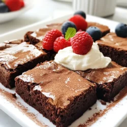 - 1 Tasse ungesüßtes Kakaopulver - 1/2 Tasse Vollkornmehl - 1/2 Tasse griechischer Joghurt Die Hauptzutaten geben den Brownies ihren reichen Geschmack. Ungesüßtes Kakaopulver sorgt für eine tiefschokoladige Note. Vollkornmehl macht die Brownies nahrhaft und gibt ihnen Struktur. Griechischer Joghurt sorgt für Feuchtigkeit und eine cremige Textur. - 1/2 Tasse kalorienfreier Süßstoff (Erythrit oder Stevia) - 1/4 Tasse ungesüßte Apfelmus Für die Süße verwenden wir kalorienfreie Süßstoffe. Erythrit und Stevia sind tolle Optionen. Sie haben wenig bis keine Kalorien. Ungesüßte Apfelmus bringt zusätzlich Feuchtigkeit und eine leichte Süße in den Teig. - 2 große Eier - 1 Teelöffel Vanilleextrakt - 1/2 Tasse Zartbitterschokoladenstückchen (optional) Eier helfen, die Zutaten zu verbinden und geben den Brownies Struktur. Vanilleextrakt fügt einen warmen, aromatischen Geschmack hinzu. Zartbitterschokoladenstückchen sind optional, bringen aber einen köstlichen Schokoladengeschmack. Sie können die Brownies noch schokoladiger machen! {{ingredient_image_2}} Zuerst bereiten wir die Backform vor. Fetten Sie eine 20x20 cm Backform ein oder legen Sie sie mit Backpapier aus. Das hilft, die Brownies später leicht herauszunehmen. Jetzt heizen Sie den Ofen auf 175 °C vor. So sind die Brownies perfekt gebacken. Nehmen Sie eine mittelgroße Schüssel. Mischen Sie 1 Tasse ungesüßtes Kakaopulver, 1/2 Tasse kalorienfreien Süßstoff, 1/2 Tasse Vollkornmehl, 1/2 Teelöffel Backpulver und 1/4 Teelöffel Salz. Rühren Sie gut um, bis keine Klumpen mehr zu sehen sind. Diese Mischung gibt den Brownies ihren tollen Geschmack. In einer separaten Schüssel verrühren Sie 1/2 Tasse griechischen Joghurt, 1/4 Tasse ungesüßte Apfelmus, 2 große Eier und 1 Teelöffel Vanilleextrakt. Rühren Sie alles gut durch, bis die Mischung glatt und cremig ist. Diese Zutaten sorgen für eine saftige Textur und reichhaltigen Geschmack. Jetzt fügen Sie die feuchten Zutaten langsam zu den trockenen Zutaten hinzu. Rühren Sie vorsichtig um, bis alles gerade so vermischt ist. Achten Sie darauf, nicht zu viel zu rühren. Schließlich heben Sie 1/2 Tasse Zartbitterschokoladenstückchen (falls verwendet) unter. So verteilen sich die Schokoladenstückchen gleichmäßig im Teig. Gießen Sie den Teig in die vorbereitete Backform. Streichen Sie ihn mit einem Spatel gleichmäßig glatt. Backen Sie die Brownies im vorgeheizten Ofen für 25-30 Minuten. Überprüfen Sie die Brownies mit einem Zahnstocher. Wenn er mit ein paar feuchten Krümeln herauskommt, sind sie perfekt. Lassen Sie die Brownies in der Form mindestens 15 Minuten abkühlen, bevor Sie sie in Quadrate schneiden. Um die perfekte Konsistenz für Ihre Brownies zu erreichen, müssen Sie Übermixen vermeiden. Mischen Sie die feuchten und trockenen Zutaten nur so lange, bis sie gerade vermischt sind. Ein paar Klumpen sind in Ordnung! Die Temperaturkontrolle im Ofen ist ebenfalls wichtig. Halten Sie die Temperatur bei 175 °C. Überprüfen Sie die Brownies nach 25 Minuten, um sicherzustellen, dass sie nicht überbacken werden. Bestäuben Sie die abgekühlten Brownies leicht mit Kakaopulver. Das gibt einen schönen Look und zusätzlichen Geschmack. Servieren Sie die Brownies mit einem Klecks griechischem Joghurt. Fügen Sie frische Beeren auf der Seite hinzu, um Farbe und Frische zu bringen. Für Anfänger sind einige Küchenutensilien hilfreich. Ein guter Mixer, eine große Schüssel und eine Backform sind wichtig. Diese Werkzeuge machen die Zubereitung einfach. Folgen Sie dieser Schritt-für-Schritt-Anleitung: Mischen Sie zuerst die trockenen Zutaten. Bereiten Sie dann die feuchten Zutaten vor und kombinieren Sie sie. Gießen Sie den Teig in die Backform und backen Sie ihn. So gelingt es Ihnen mühelos! Pro Tipps Die richtige Konsistenz: Stellen Sie sicher, dass der Teig nicht zu dick ist, um saftige Brownies zu erhalten. Wenn die Mischung zu trocken erscheint, können Sie einen Esslöffel Wasser oder Milch hinzufügen. Schokoladenstückchen variieren: Experimentieren Sie mit verschiedenen Sorten von Zartbitterschokolade oder fügen Sie Nüsse für zusätzlichen Crunch hinzu. Abkühlzeit: Lassen Sie die Brownies vollständig abkühlen, bevor Sie sie schneiden. Dies sorgt dafür, dass sie sich besser setzen und die Stücke gleichmäßiger herauskommen. Aufbewahrung: Bewahren Sie die Brownies in einem luftdichten Behälter auf, um ihre Frische zu erhalten. Sie können auch einfrieren, um sie länger haltbar zu machen. {{image_4}} Für glutenfreie Brownies kannst du glutenfreies Mehl verwenden. Achte darauf, dass es gut bindet. So bleibt die Textur schön. Du kannst auch eine Mischung aus verschiedenen glutenfreien Mehlen ausprobieren. Du kannst die Brownies mit Nüssen oder Trockenfrüchten aufpeppen. Walnüsse oder Mandeln geben einen tollen Crunch. Trockenfrüchte wie Cranberries bringen Süße. Du kannst auch Zimt oder Kaffee für mehr Geschmack hinzufügen. Diese Gewürze machen die Brownies noch interessanter. Wenn du eine vegane Option suchst, ersetze die Eier mit Apfelmus. Etwa 1/4 Tasse Apfelmus pro Ei funktioniert gut. So bleiben die Brownies feucht und lecker. Du kannst auch andere pflanzliche Bindemittel verwenden, wie z. B. geschrotete Leinsamen. Bewahre die Brownies in einem luftdichten Behälter auf. So bleiben sie frisch. Du kannst sie bei Raumtemperatur lagern. Achte darauf, dass sie nicht zu lange der Luft ausgesetzt sind. Das schützt die Textur und den Geschmack. Wie lange sind die Brownies haltbar? Diese Brownies bleiben bis zu einer Woche frisch. Nach ein paar Tagen können sie etwas trockener werden. Du kannst sie auch im Kühlschrank aufbewahren. So halten sie sich noch länger, etwa bis zu zwei Wochen. Möchtest du die Brownies länger aufbewahren? Dann friere sie ein! Schneide sie in Portionen. Wickel jede Portion in Frischhaltefolie ein. Lege die eingewickelten Brownies in einen gefrierfesten Behälter. So bleiben sie bis zu drei Monate haltbar. Um sie aufzutauen, lasse sie einfach bei Raumtemperatur liegen. Du kannst sie auch kurz in die Mikrowelle geben. So schmecken sie fast wie frisch gebacken! Ja, diese Brownies sind zuckerfrei. Ich benutze kalorienfreie Süßstoffe wie Erythrit oder Stevia. Diese Süßstoffe haben keinen Zucker. Sie sind perfekt für alle, die Zucker vermeiden möchten. Sie geben den Brownies trotzdem einen süßen Geschmack. Ich finde, sie sind eine tolle Option für eine gesunde Süßigkeit. Ja, du kannst auch andere Joghurts verwenden. Du kannst Naturjoghurt oder Sojajoghurt ausprobieren. Diese Alternativen funktionieren gut. Achte darauf, dass sie ungesüßt sind. Das hält die Brownies gesund und lecker. Wenn du eine vegane Option suchst, ist Sojajoghurt eine gute Wahl. Das Rezept ergibt etwa 16 Portionen. Jede Portion hat ungefähr 100 Kalorien. Das macht sie zu einem tollen Snack oder Dessert. Du kannst die Brownies in kleine Quadrate schneiden. So ist es einfach, sie zu teilen oder zu genießen, wann immer du Lust hast. In diesem Artikel haben wir gesunde Brownies mit einfachen Zutaten und Schritten erstellt. Du hast gelernt, welche Hauptzutaten notwendig sind, wie man das Rezept Schritt für Schritt umsetzt und einige Tipps für die perfekte Zubereitung erhältst. Denke daran, dass du auch Variationen ausprobieren kannst, um deinen persönlichen Geschmack zu treffen. Halte deine Brownies frisch und lecker, indem du sie richtig lagerst. Mit diesen Informationen bist du gut gerüstet, um tolle Ergebnisse zu erzielen. Viel Spaß beim Backen!