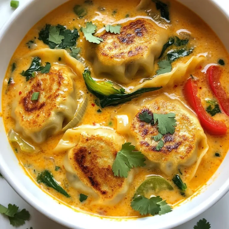 Für diese köstliche Brühe brauchen Sie: - 20 Fertig- oder selbstgemachte Potstickers (Gemüse oder Hühnchen) - 1 Dose (400 ml) Kokosmilch - 2 Tassen Hühner- oder Gemüsebrühe - 1 Esslöffel Olivenöl - 1 Zwiebel, gewürfelt - 4 Knoblauchzehen, gehackt - 1 Stück Ingwer (ca. 2,5 cm), gerieben - 2 Esslöffel rote Thai-Currypaste - 1 Esslöffel Sojasauce - 1 Esslöffel Limettensaft - 1 rote Paprika, in Scheiben geschnitten - 1 Tasse Bok Choy, gehackt - Frischer Koriander, zur Garnitur - Geschnittene Frühlingszwiebeln, zur Garnitur - Salz und Pfeffer nach Geschmack Diese Zutaten sorgen für einen vollen, reichhaltigen Geschmack. Die Kokosmilch bringt Cremigkeit. Die Brühe gibt Tiefe. Das Olivenöl ist wichtig für das Anbraten. Es hilft, die Zwiebeln weich zu machen. Die rote Thai-Currypaste bringt Würze. Sie gibt der Brühe eine schöne Farbe und Geschmack. Der Limettensaft sorgt für Frische. Die Kombination von Sojasauce und Limette gibt einen tollen Umami-Geschmack. Sie können verschiedene Potstickers wählen. Gemüse-Potstickers sind leicht und frisch. Hühnchen-Potstickers bringen mehr Geschmack. Selbstgemachte Potstickers sind eine tolle Option. Sie können die Füllung nach Ihrem Geschmack anpassen. Fügen Sie mehr Gemüse oder Gewürze hinzu. {{ingredient_image_2}} Zuerst sammeln wir alle Zutaten. Du brauchst: - 20 Potstickers (Gemüse oder Hühnchen) - 1 Dose Kokosmilch - 2 Tassen Hühner- oder Gemüsebrühe - 1 Esslöffel Olivenöl - 1 gewürfelte Zwiebel - 4 gehackte Knoblauchzehen - 1 Stück geriebenen Ingwer (ca. 2,5 cm) - 2 Esslöffel rote Thai-Currypaste - 1 Esslöffel Sojasauce - 1 Esslöffel Limettensaft - 1 rote Paprika (in Scheiben) - 1 Tasse gehackten Bok Choy - Frischer Koriander (für die Garnitur) - Geschnittene Frühlingszwiebeln (für die Garnitur) - Salz und Pfeffer (nach Geschmack) Sorge dafür, dass alles bereit ist, bevor du beginnst. Jetzt erhitze das Olivenöl in einem großen Topf bei mittlerer Hitze. Gib die gewürfelte Zwiebel hinein. Brate sie für etwa 3-4 Minuten, bis sie weich ist. Dann füge den gehackten Knoblauch und den geriebenen Ingwer hinzu. Brate alles für eine weitere Minute, bis es einen tollen Duft hat. Diese Aromen sind die Basis für unsere Brühe. Füge die rote Currypaste hinzu. Rühre gut um und koche sie für eine weitere Minute. Das bringt die Aromen zur Geltung. Jetzt gieße die Kokosmilch und die Brühe in den Topf. Bringe die Mischung sanft zum Köcheln. Rühre die Sojasauce und den Limettensaft ein. Lass den Eintopf etwa 5 Minuten lang köcheln, um die Aromen zu intensivieren. Gib vorsichtig die Potstickers dazu. Lass sie für weitere 5-7 Minuten köcheln, bis sie gut erhitzt sind. Füge die geschnittene rote Paprika und den gehackten Bok Choy hinzu. Koche alles für weitere 3-4 Minuten, bis das Gemüse zart, aber knackig ist. Probier den Eintopf und würze ihn nach Geschmack mit Salz und Pfeffer. Jetzt schöpfe den Eintopf in Schalen. Garniere jede Schale mit frischem Koriander und geschnittenen Frühlingszwiebeln. Serviere Limettenschnitze auf der Seite für einen zusätzlichen spritzigen Kick. Um den Geschmack des Thai Coconut Potsticker Stews zu perfektionieren, benutzen Sie frische Zutaten. Frischer Ingwer und Knoblauch bringen viel Aroma. Achten Sie darauf, die rote Currypaste gut einzuarbeiten. Sie sorgt für einen tiefen, würzigen Geschmack. Ein Spritzer Limettensaft am Ende hebt die Aromen an. Probieren Sie die Brühe und passen Sie die Gewürze an. Manchmal braucht es nur ein wenig mehr Salz oder Pfeffer. Die Brühe sollte cremig und leicht dickflüssig sein. Kokosmilch sorgt dafür, dass die Suppe reichhaltig schmeckt. Wenn die Brühe zu dick ist, fügen Sie etwas mehr Brühe hinzu. Bei einer zu dünnen Konsistenz können Sie die Hitze erhöhen. Lassen Sie die Brühe kurz köcheln, damit sie eindickt. Rühren Sie gut um, damit alles gleichmäßig kocht. Die Präsentation macht viel aus. Schöpfen Sie den Eintopf in schöne Schalen. Garnieren Sie jede Portion mit frischem Koriander und geschnittenen Frühlingszwiebeln. Das bringt Farbe und Frische. Servieren Sie Limettenschnitze dazu. Ihre Gäste werden begeistert sein! Ein schöner Tisch macht das Essen noch angenehmer. Pro Tipps Frische Zutaten verwenden: Verwenden Sie frisches Gemüse und Kräuter, um den Geschmack Ihres Eintopfs zu intensivieren. Potstickers anpassen: Experimentieren Sie mit verschiedenen Füllungen für die Potstickers, um neue Geschmacksrichtungen zu entdecken. Schärfe anpassen: Je nach Geschmack können Sie die Menge der roten Thai-Currypaste erhöhen oder verringern, um die Schärfe anzupassen. Vorratskammer nutzen: Verwenden Sie Reste von gekochtem Hähnchen oder anderen Gemüseresten, um den Eintopf noch nahrhafter zu machen. {{image_4}} Um die Thai Coconut Potsticker Stew vegan zu machen, ersetzen Sie die Hühnerbrühe durch Gemüsebrühe. Wählen Sie dann Gemüse-Potstickers, um tierische Produkte zu vermeiden. Der Rest des Rezepts bleibt gleich. Sie werden die leckeren Aromen der Kokosmilch und des roten Currys genießen. Fügen Sie mehr Gemüse hinzu, um die Stew noch bunter und nährstoffreicher zu machen. Sie können die Stew nach Ihrem Geschmack anpassen. Fügen Sie Gemüse wie Karotten, Zucchini oder Erbsen hinzu. Diese geben der Brühe mehr Farbe und Geschmack. Für mehr Protein können Sie Tofu oder Tempeh hinzufügen. Schneiden Sie sie in kleine Stücke und braten Sie sie kurz an, bevor Sie sie in die Stew geben. Experimentieren Sie mit verschiedenen Gewürzen, um neue Geschmackskombinationen zu entdecken. Fügen Sie etwas Kurkuma für eine goldene Farbe hinzu. Eine Prise Zimt kann auch eine interessante Tiefe bringen. Wenn Sie es schärfer mögen, erhöhen Sie die Menge an roter Currypaste oder fügen Sie frische Chilis hinzu. Jedes dieser Elemente kann den Geschmack der Stew verändern und sie noch schmackhafter machen. Bewahren Sie den Eintopf in einem luftdichten Behälter auf. Lassen Sie ihn zuerst abkühlen. Sie können ihn bis zu fünf Tage im Kühlschrank lagern. Achten Sie darauf, dass die Potstickers gut mit der Brühe bedeckt sind. Das hilft, sie frisch zu halten. Um den Eintopf wieder zu erwärmen, nutzen Sie einen Topf bei mittlerer Hitze. Rühren Sie oft um, damit alles gleichmäßig heiß wird. Fügen Sie eventuell einen Schuss Brühe hinzu, falls der Eintopf zu dick ist. Das sorgt dafür, dass die Aromen lebendig bleiben. Sie können den Eintopf auch einfrieren. Füllen Sie ihn in gefriergeeignete Behälter. Lassen Sie Platz für die Ausdehnung. Der Eintopf hält sich bis zu drei Monate im Gefrierfach. Um ihn aufzutauen, lassen Sie ihn über Nacht im Kühlschrank auftauen. Erwärmen Sie ihn dann wie oben beschrieben. Du kannst den Eintopf bis zu drei Tage im Kühlschrank aufbewahren. Stelle sicher, dass er in einem luftdichten Behälter ist. Wenn du ihn länger aufbewahren möchtest, friere ihn ein. So bleibt der Geschmack frisch. Ja, du kannst die Potstickers selbst machen! Du brauchst Teig und eine Füllung. Fülle den Teig mit Gemüse oder Hühnchen. Dann forme sie zu kleinen Taschen. Nach dem Füllen kannst du sie anbraten oder dämpfen. Es macht Spaß und schmeckt frisch! Ja, du kannst die Kokosmilch ersetzen. Mandelmilch oder Sojamilch sind gute Alternativen. Achte darauf, dass sie ungesüßt sind. Der Geschmack wird anders, aber es wird trotzdem lecker. In diesem Artikel haben wir die Hauptzutaten für Thai Coconut Potsticker Stew besprochen. Wir haben auch die Zubereitung Schritt für Schritt erklärt. Tipps zur Perfektionierung des Geschmacks und Lagerungshinweise runden unser Thema ab. Du kannst sogar Variationen ausprobieren, um das Gericht anzupassen. Letztlich ist dieses Rezept einfach, lecker und vielseitig. Verliere nicht die Freude am Kochen und experimentieren!