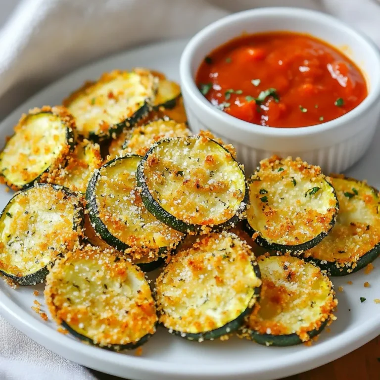 - 2 mittelgroße Zucchini - 1/2 Tasse geriebener Parmesan - 1/2 Tasse Paniermehl (Panko empfohlen) - Gewürze und Öle Die Zucchini ist die Hauptzutat. Wähle frische, feste Zucchini für den besten Geschmack. Parmesan bringt einen tollen, salzigen Kick. Panko sorgt für die knusprige Textur, die wir lieben. Knoblauchpulver und italienische Gewürze geben den Chips ein tolles Aroma. - Käsevariationen - Glutenfreie Optionen Wenn du keinen Parmesan magst, probiere Mozzarella oder Cheddar. Diese Käsesorten schmelzen gut und sorgen für einen leckeren Geschmack. Für eine glutenfreie Option kannst du das Paniermehl durch gemahlene Mandeln oder glutenfreies Paniermehl ersetzen. So bleibt der Snack lecker und passt zu deinen Bedürfnissen. {{ingredient_image_2}} - Heizen Sie die Luftfritteuse auf 190°C vor. Das dauert etwa 3–5 Minuten. - In einer großen Schüssel mischen Sie den geriebenen Parmesan, das Paniermehl, das Knoblauchpulver, die italienische Gewürzmischung, Salz und Pfeffer gut miteinander. - Schneiden Sie die Zucchini in dünne Runden. Je dünner, desto knuspriger werden die Chips. - Beträufeln Sie die Zucchinischeiben mit 1 Esslöffel Olivenöl. Mischen Sie sie gut, damit jede Scheibe gleichmäßig beschichtet ist. - Nehmen Sie eine Zucchinischeibe und tauchen Sie sie in die Parmesan-Paniermehl-Mischung. Stellen Sie sicher, dass sie vollständig bedeckt ist. - Legen Sie die beschichteten Zucchini-Chips in einer einzigen Schicht im Korb der Luftfritteuse aus. Lassen Sie genug Platz zwischen den Chips, damit sie gleichmäßig garen. - Sprühen Sie die Oberseite der Zucchini-Chips leicht mit Kochspray ein. Das hilft, die Knusprigkeit zu verbessern. - Frittieren Sie die Zucchinischeiben für 10-12 Minuten. Wenden Sie sie zur Hälfte der Garzeit, um eine gleichmäßige Bräunung zu erzielen. Behalten Sie die Chips im Auge; die Garzeiten können variieren. - Wenn die Chips goldbraun und knusprig sind, nehmen Sie sie vorsichtig aus der Luftfritteuse. Lassen Sie sie ein paar Minuten abkühlen, bevor Sie sie servieren. - Verwendung von Panko: Panko ist eine spezielle Art von Paniermehl. Es macht die Chips extra knusprig. Verwenden Sie Panko anstelle von normalem Paniermehl. Es sorgt für eine bessere Textur. - Fingerfertigkeit beim Panieren: Achten Sie darauf, die Zucchinischeiben gleichmäßig zu panieren. Drücken Sie die Mischung sanft an. So bleibt sie besser haften und sorgt für mehr Knusprigkeit. - Unterschiedliche Luftfritteusenmodelle: Jedes Modell hat andere Garzeiten. Prüfen Sie regelmäßig, um sicherzustellen, dass die Chips nicht verbrennen. - Wenden der Chips zur Halbzeit: Wenden Sie die Chips nach der Hälfte der Garzeit. So werden sie gleichmäßig braun und knusprig. - Anrichten für besondere Anlässe: Servieren Sie die Zucchini-Chips auf einem schönen Teller. Fügen Sie frische Kräuter hinzu, um das Gericht zu dekorieren. - Dipping-Saucen Empfehlung: Kombinieren Sie die Chips mit einer hausgemachten Marinara-Sauce. Auch ein Joghurt-Dip passt gut. Diese Dips bringen zusätzlichen Geschmack in Ihr Gericht. Pro Tipps Verwenden Sie frische Zucchini: Achten Sie darauf, frische, feste Zucchini zu wählen, um die besten Ergebnisse zu erzielen. Überreife Zucchini können matschig werden und weniger knusprig backen. Experimentieren Sie mit Gewürzen: Fühlen Sie sich frei, verschiedene Gewürze oder Kräuter hinzuzufügen, um den Geschmack Ihrer Zucchini-Chips zu variieren, wie zum Beispiel Paprika oder Cayennepfeffer für eine scharfe Note. Vorbereitung der Luftfritteuse: Stellen Sie sicher, dass Ihre Luftfritteuse gut vorgeheizt ist, bevor Sie die Zucchini-Chips hinzufügen. Dies hilft, eine gleichmäßige Bräunung und Knusprigkeit zu gewährleisten. Richtige Lagerung: Bewahren Sie die Zucchini-Chips in einem luftdichten Behälter auf, um die Knusprigkeit zu bewahren. Sie können auch einen Silikonsack verwenden, um die Frische zu erhalten. {{image_4}} Um deine Zucchini-Chips noch spannender zu machen, kannst du verschiedene Gewürze hinzufügen. Paprika gibt einen süßen und rauchigen Geschmack. Cayennepfeffer bringt eine scharfe Note. Experimentiere mit diesen Gewürzen, um deinen Lieblingsgeschmack zu finden. Du kannst auch verschiedene Käsesorten verwenden. Anstatt nur Parmesan zu nehmen, probiere italienische Käsemischungen. Diese bieten eine neue Geschmacksrichtung und machen die Chips noch köstlicher. Wenn du gesündere Chips machen möchtest, nutze Vollkornmehl. Dieses Mehl hat mehr Ballaststoffe und gibt den Chips eine nussige Note. Es ist eine großartige Option für alle, die gesunde Snacks suchen. Für vegane Varianten kannst du den Käse ganz weglassen. Verwende stattdessen Nährhefe. Diese verleiht einen käsigen Geschmack und ist reich an Vitaminen. Deine Chips bleiben lecker und gesund. Nach dem Frittieren lassen Sie die Zucchini-Chips abkühlen. Sie sollten nicht warm in den Kühlschrank. Wenn sie abgekühlt sind, lagern Sie sie in einem luftdichten Behälter. So bleiben sie länger frisch. Halten Sie die Chips von Feuchtigkeit fern. Feuchte Luft macht sie weich. Wenn Sie die Zucchini-Chips wieder aufwärmen möchten, gibt es zwei gute Methoden. - Ofenmethode: Heizen Sie den Ofen auf 180°C (350°F) vor. Legen Sie die Chips auf ein Backblech. Erwärmen Sie sie für etwa 5-7 Minuten. So werden sie wieder knusprig. - Air Fryer Methode: Stellen Sie die Luftfritteuse auf 160°C (320°F) ein. Erwärmen Sie die Chips für 3-5 Minuten. Diese Methode erhält die Knusprigkeit am besten. Egal welche Methode Sie wählen, die Chips schmecken so frisch wie am ersten Tag! Zucchini-Chips halten im Kühlschrank etwa 2 bis 3 Tage. Lagern Sie sie in einem luftdichten Behälter. Dies hilft, die Frische zu bewahren. Um Sumpfheit zu vermeiden, lassen Sie die Chips zuerst vollständig abkühlen. Lagern Sie sie nicht in der Nähe von Feuchtigkeit. Ja, frische Zucchini sind ideal für dieses Rezept. Sie haben einen besseren Geschmack und eine knackige Textur. Gefrorene Zucchini kann wässrig werden und die Chips verlieren ihre Knusprigkeit. Frische Zucchini geben Ihnen das beste Ergebnis. Wenn die Chips nicht knusprig werden, gibt es einige mögliche Ursachen. Eine häufige Ursache ist, dass die Zucchini zu dick geschnitten sind. Achten Sie darauf, sie dünn zu schneiden. Ein weiterer Grund kann sein, dass sie zu nah beieinander liegen. Lassen Sie Platz zwischen den Chips im Fritteusenkorb. Wenn sie immer noch nicht knusprig sind, versuchen Sie, die Garzeit zu verlängern. Zucchini-Chips sind einfach zuzubereiten und lecker. Wir haben die Hauptzutaten besprochen, auch Alternativen. Die Schritt-für-Schritt-Anleitung hilft dir, perfekte Chips zu machen. Tipps für Knusprigkeit und die besten Garnituren runden das Ganze ab. Egal, ob du gesund essen oder einfach etwas Neues ausprobieren möchtest, Zucchini-Chips sind toll. Probiere die vielen Variationen und genieße jeden Bissen. So hast du gesunde Snacks jederzeit bereit!