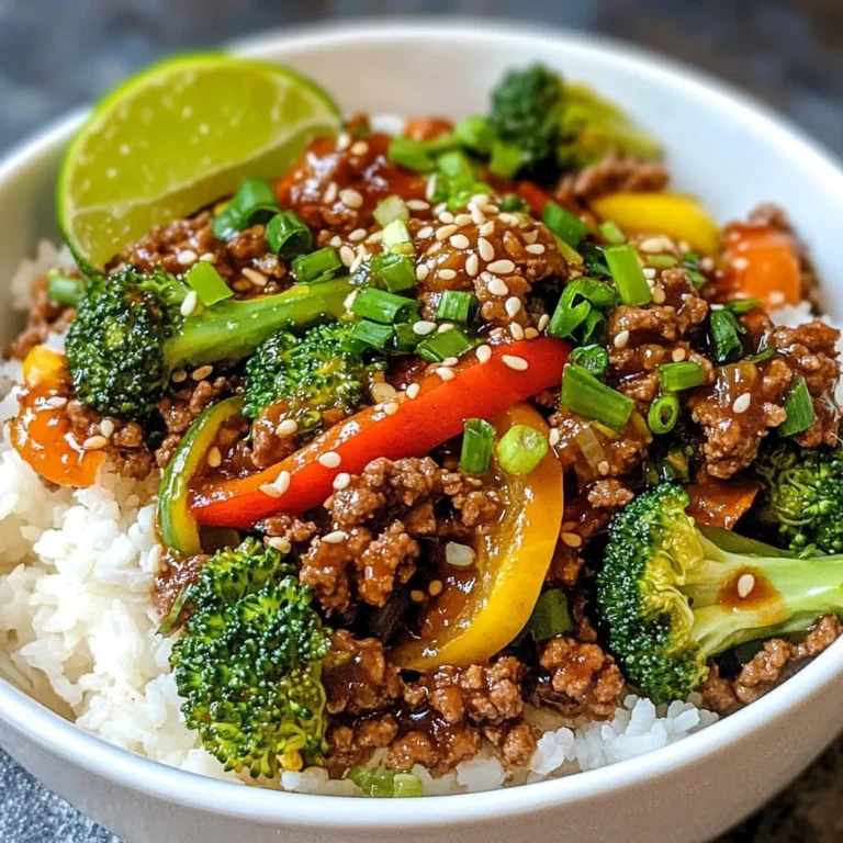 - 450 g Rinderhackfleisch - 3 Tassen Brokkoliröschen - 1 rote Paprika, in Streifen geschnitten - 60 ml Sojasauce (reduzierter Natriumgehalt) - 30 ml Sesamöl - 1 Esslöffel Honig - Gekochter Reis oder Quinoa - Sesamkörner und gehackte Frühlingszwiebeln zum Garnieren Die Hauptzutaten in diesem Rezept sind einfach und gesund. Rinderhackfleisch bringt Protein und Geschmack. Brokkoli sorgt für Vitamine und eine schöne Farbe. Rote Paprika fügt Süße und Knackigkeit hinzu. Die Gewürze und Saucen machen das Gericht besonders. Sojasauce bringt Umami und Tiefe in den Geschmack. Sesamöl fügt ein nussiges Aroma hinzu, was das Gericht noch leckerer macht. Honig gibt einen süßen Kontrast zu den anderen Aromen. Für die Servieroptionen empfehle ich, das Gericht über Reis oder Quinoa zu servieren. Das macht es sättigend und vollwertig. Garnieren Sie das Essen mit Sesamkörnern und Frühlingszwiebeln. So bekommt das Gericht einen tollen Look und zusätzlichen Geschmack. {{ingredient_image_2}} Zuerst zerkleinere den Knoblauch und den Ingwer. Du brauchst drei Knoblauchzehen. Hacke sie fein. Nimm ein Stück Ingwer, etwa 2,5 cm lang, und reibe es. Jetzt ist dein Gemüse bereit. Schneide die rote Paprika in Streifen und wasche die Brokkoliröschen. Diese Schritte sind wichtig, um den Geschmack zu verstärken. Erhitze nun das Sesamöl in einer großen Pfanne. Stelle die Hitze auf mittel hoch. Füge den Knoblauch und den Ingwer hinzu. Brate sie für 1-2 Minuten an, bis sie gut duften. Jetzt kommt das Rinderhackfleisch. Gib es in die Pfanne und brate es für 5-7 Minuten. Rühre es gelegentlich um, bis es braun ist. Wenn es fertig ist, lasse überschüssiges Fett ab. Jetzt ist es Zeit für das Gemüse. Rühre die rote Paprika und die Brokkoliröschen unter. Koche alles für 4-5 Minuten. Der Brokkoli sollte zart sein, aber leuchtend grün bleiben. So bleibt er knackig und frisch. Für die Sauce mische die Sojasauce, den Honig und die Speisestärke mit Wasser in einer Schüssel. Dies wird deine Sauce binden. Gieße diese Mischung über das Rinderhackfleisch und das Gemüse. Rühre gut um, damit alles gleichmäßig bedeckt ist. Koche das Gericht für 2-3 Minuten, bis die Sauce eindickt. Schmecke alles mit Salz und Pfeffer ab. So wird dein Gericht perfekt gewürzt. Um den Geschmack zu verbessern, passen Sie die Gewürze an. Fügen Sie mehr Sojasauce für einen salzigen Kick hinzu. Ein wenig mehr Honig kann die Süße steigern. Verwenden Sie frische Zutaten, um den besten Geschmack zu erzielen. Frischer Knoblauch und Ingwer geben viel Aroma. Achten Sie darauf, dass der Brokkoli leuchtend grün bleibt. Um die Vorbereitungszeit zu reduzieren, schneiden Sie das Gemüse im Voraus. Wenn Sie das Rinderhackfleisch vorher würzen, sparen Sie Zeit beim Kochen. Meal Prepping ist eine gute Idee. Bereiten Sie mehrere Portionen auf einmal vor. Lagern Sie sie im Kühlschrank oder Gefrierschrank. So haben Sie immer eine schnelle Mahlzeit bereit. Für eine ansprechende Präsentation servieren Sie das Gericht in flachen Schalen. Garnieren Sie mit Sesamkörnern für einen schönen Kontrast. Gehackte Frühlingszwiebeln bringen Frische ins Gericht. Erwägen Sie, ein Limettenstück an die Seite zu legen. Dies fügt einen spritzigen Akzent hinzu und sieht toll aus. Pro Tipps Frische Zutaten: Verwenden Sie frische und hochwertige Zutaten, insbesondere beim Gemüse, um den besten Geschmack und Nährwert zu erzielen. Rinderhackfleisch anbraten: Braten Sie das Rinderhackfleisch gut an, bis es eine schöne braune Farbe hat, um ein reichhaltiges Aroma zu entwickeln. Brokkoli optimal garen: Achten Sie darauf, den Brokkoli nicht zu überkochen; er sollte zart, aber noch knackig bleiben, um seine leuchtende Farbe und Nährstoffe zu erhalten. Sauce eindicken: Die Speisestärke mit Wasser gut vermischen, bevor Sie sie zur Sauce hinzufügen, um Klumpenbildung zu vermeiden und eine gleichmäßige Konsistenz zu gewährleisten. {{image_4}} Sie können Ihr Gericht mit mehr Gemüse auffrischen. Karotten sind eine tolle Wahl. Schneiden Sie sie in dünne Stücke und fügen Sie sie während des Kochens hinzu. Sie bringen eine süße Note und schöne Farbe. Zucchini ist eine weitere leckere Option. Schneiden Sie sie in Scheiben oder Würfel. Sie kochen schnell und ergänzen den Brokkoli gut. Haben Sie kein Rinderhackfleisch? Kein Problem! Hähnchenhackfleisch ist eine gute Wahl. Es hat einen tollen Geschmack und ist magerer. Für eine vegetarische Option können Sie Tofu verwenden. Schneiden Sie ihn in kleine Würfel und braten Sie ihn an. Tofu nimmt die Aromen der Sauce gut auf und macht das Gericht herzhaft. Die Sauce macht das Gericht besonders. Teriyaki-Sauce bringt eine süßliche, umami Note. Mischen Sie sie mit den anderen Zutaten für einen neuen Geschmack. Sweet-Chili-Sauce ist eine weitere leckere Wahl. Sie gibt dem Gericht eine süße und scharfe Note, die viele lieben. Probieren Sie diese Saucen aus und finden Sie Ihre Lieblingskombination! Um Rinderhackfleisch und Brokkoli frisch zu halten, lagere das Gericht in einem luftdichten Behälter. So bleibt der Geschmack erhalten. Stelle sicher, dass das Gericht auf Raumtemperatur abgekühlt ist, bevor du es in den Kühlschrank stellst. Das Gericht hält sich gut bis zu drei Tage. Überprüfe immer auf Gerüche oder Veränderungen. Wenn du Zweifel hast, wirf es weg. Um das Gericht einzufrieren, lass es zuerst abkühlen. Fülle es dann in einen gefriergeeigneten Behälter. Vergiss nicht, das Datum darauf zu schreiben. So kannst du wissen, wann du es eingefroren hast. Das Gericht bleibt bis zu drei Monate frisch im Gefrierfach. Zum Auftauen nimm das Gericht einfach aus dem Gefrierfach und lass es über Nacht im Kühlschrank auftauen. Du kannst es auch schnell in der Mikrowelle auftauen. Um es wieder aufzuwärmen, erhitze es in einer Pfanne oder Mikrowelle. Stelle sicher, dass es heiß ist, bevor du es servierst. Die gesamte Zubereitungszeit für Rinderhackfleisch und Brokkoli beträgt 25 Minuten. Die Vorbereitungszeit liegt bei 10 Minuten. In dieser Zeit schneidest du das Gemüse und bereitest die Zutaten vor. Danach kochst du alles in 15 Minuten. So hast du schnell ein leckeres Gericht. Ja, du kannst das Rezept vegan machen. Statt Rinderhackfleisch kannst du Tofu oder Pflanzenhack verwenden. Diese Alternativen bieten einen ähnlichen Geschmack und eine gute Textur. Verwende auch eine vegane Sojasauce. Diese sorgt für den gleichen herzhaften Geschmack. Du kannst viele Gemüsearten statt Brokkoli verwenden. Hier sind einige Vorschläge: - Karotten in Scheiben - Zucchini in Würfeln - Blumenkohlröschen - Grüne Bohnen Diese Gemüse sind lecker und bringen Abwechslung in das Gericht. In diesem Artikel haben wir über leckere Rezepte mit Rinderhackfleisch und Brokkoli gesprochen. Wir haben die Hauptzutaten und Gewürze, die Zubereitungsschritte und tolle Tipps für guten Geschmack durchgegangen. Vielfalt ist wichtig, und wir erkundeten Alternativen, von Gemüse bis Saucen. Abschließend ist es einfach, ein schmackhaftes Gericht zu zaubern. Experimentiere mit Zutaten und finde deinen Lieblingsgeschmack. Viel Spaß beim Kochen und Genießen!