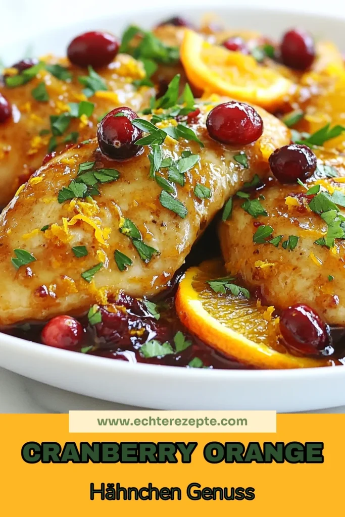 Entdecke dieses leckere Cranberry Orange Hähnchen Rezept! Diese schnelle Hähnchenpfanne mit Hähnchenbrustfilets ist das perfekte einfache Rezept mit Orangen und frischen Cranberries. Innerhalb von 30 Minuten bereit, ist es ideal für ein schnelles Abendessen. Überrasche deine Familie mit diesem aromatischen Gericht. Speichere das Rezept für später und genieße einen tollen Geschmack! #CranberryOrangeHähnchen #HähnchenbrustfiletsRezept #schnelleHähnchenpfanne #einfachesRezeptmitOrangen