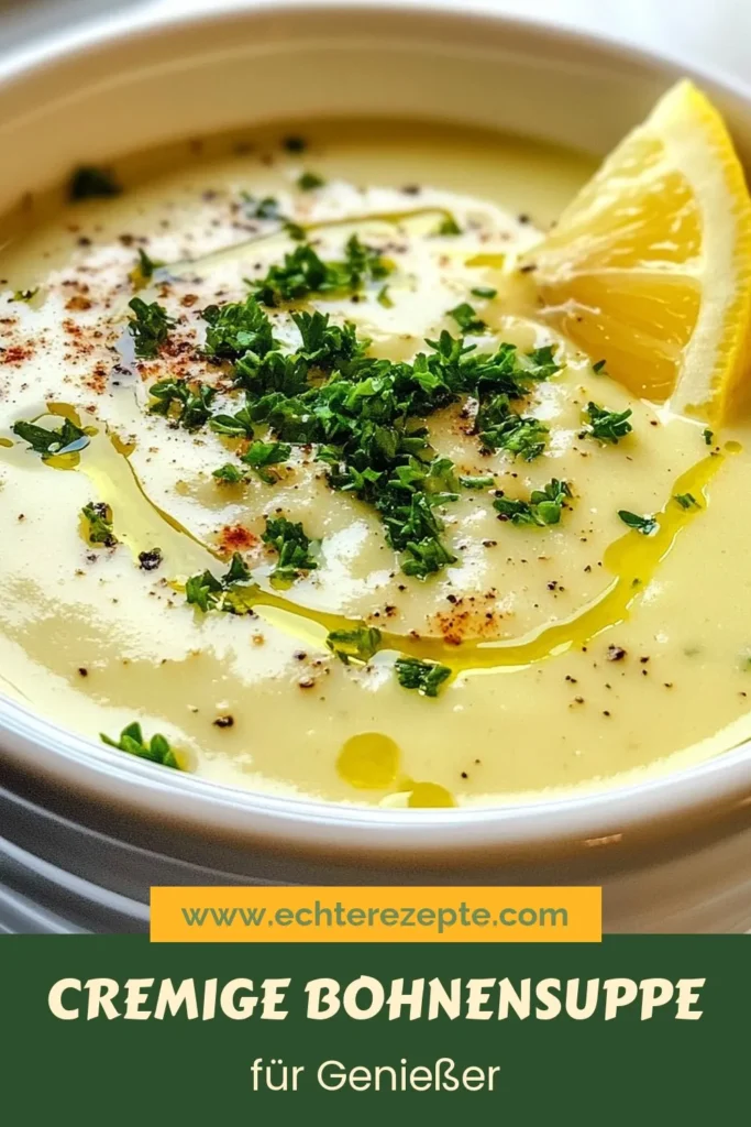 Entdecke unser einfaches und köstliches Rezept für cremige Bohnensuppe! Diese weiße Bohnensuppe mit Kokosnussmilch ist die perfekte vegetarische Suppe für kalte Tage. Sie ist nicht nur gesund, sondern auch schnell zubereitet. Probiere unser einfaches Bohnensuppen-Rezept aus und genieße die cremige Konsistenz! Klicke jetzt für das vollständige Rezept und speichere es für später! #Bohnensuppe #vegetarischesEssen #Kokosnussmilch #Suppenrezepte