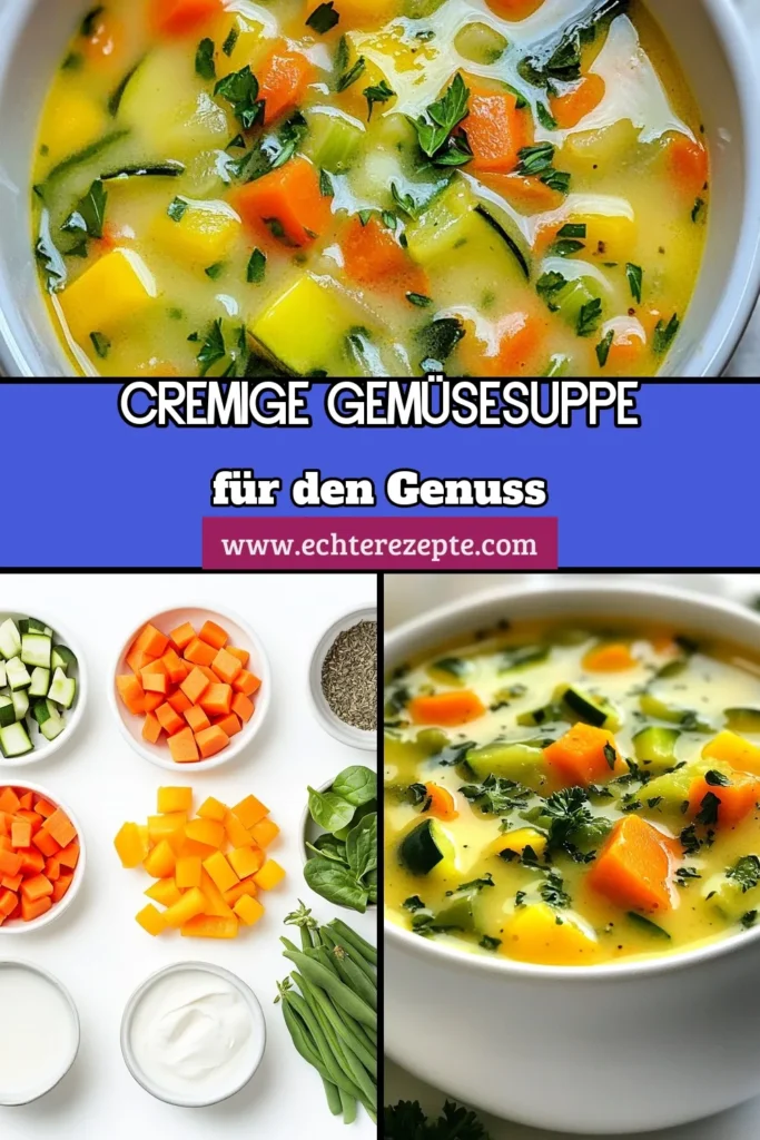 Erlebe unsere köstliche cremige Gemüsesuppe aus dem Garten! Diese einfache Gemüsecremesuppe ist nicht nur gesund, sondern auch perfekt für jede Jahreszeit. Mit frischem Garten Gemüse, aromatischer Gemüsebrühe und einer cremigen Textur wird sie schnell zum Favoriten in deiner Küche! Probiere unser Gemüsebrühe Rezept aus und genieße eine gesunde Suppe, die leicht zuzubereiten ist. Speichere das Rezept und koche es gleich nach! #cremigeGemüsesuppe #GesundeSuppe #einfachesRezept #GartenGemüseSuppe