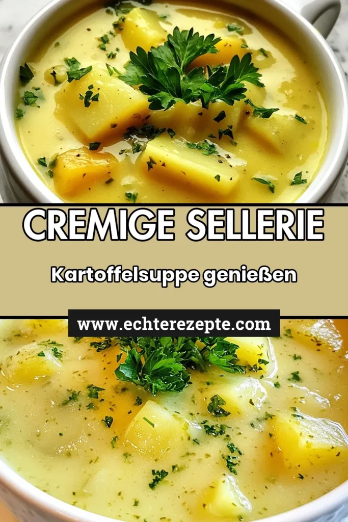 Entdecke das Rezept für eine köstliche Geröstete Sellerie-Kartoffelsuppe! Diese cremige Kartoffelsuppe ist nicht nur gesund, sondern auch perfekt für vegane Ernährung. Mit nur wenigen einfachen Schritten und frischen Zutaten zauberst du ein herzhaftes Gericht, das du lieben wirst. Probiere jetzt dieses Selleriesuppe Rezept für eine schnelle und einfache Mahlzeit. Speichere es für später! #Sellerie #vegan #Suppenrezepte #Kartoffelsuppe