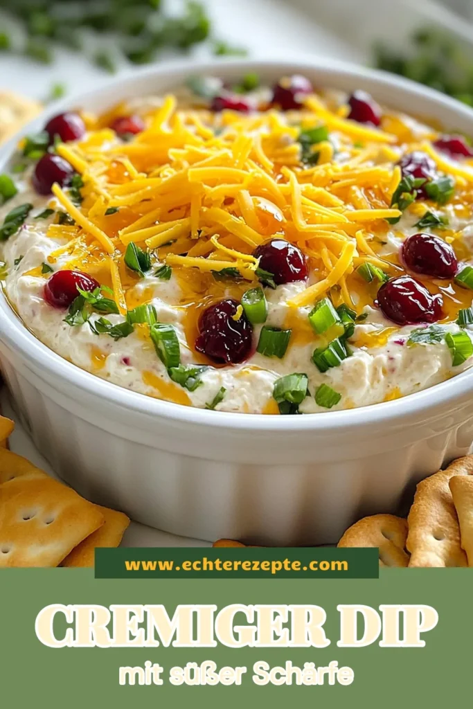 Entdecke das perfekte Rezept für einen scharfen Cranberry Jalapeño Dip, der auf jeder Party für Begeisterung sorgt! Dieser Frischkäse Dip Rezept kombiniert cremigen Frischkäse mit frischen Cranberries und Jalapeño für einen unwiderstehlichen Geschmack. Ideal als einfacher Party Dip, der Gäste garantiert überrascht. Probiere ihn mit Crackern oder Baguettescheiben aus! Speichere dieses Rezept für deinen nächsten Anlass! #CranberryDip #FrischkäseDip #PartyDip #Rezeptideen
