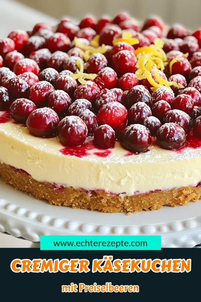 Entdecke unser cremiger Käsekuchen Rezept mit Preiselbeeren! Dieser einfache Käsekuchen begeistert mit einer köstlichen Frischkäsekuchen mit Preiselbeeren Füllung und einer glutenfreien Kruste. Perfekt für besondere Anlässe oder einfach als Gaumenschmaus. Folge der Schritt-für-Schritt-Anleitung und genieße deinen perfekt gebackenen Preiselbeerkäsekuchen. Jetzt ausprobieren und teilen! #Käsekuchen #KäsekuchenRezept #Glutenfrei #Dessertnspiration