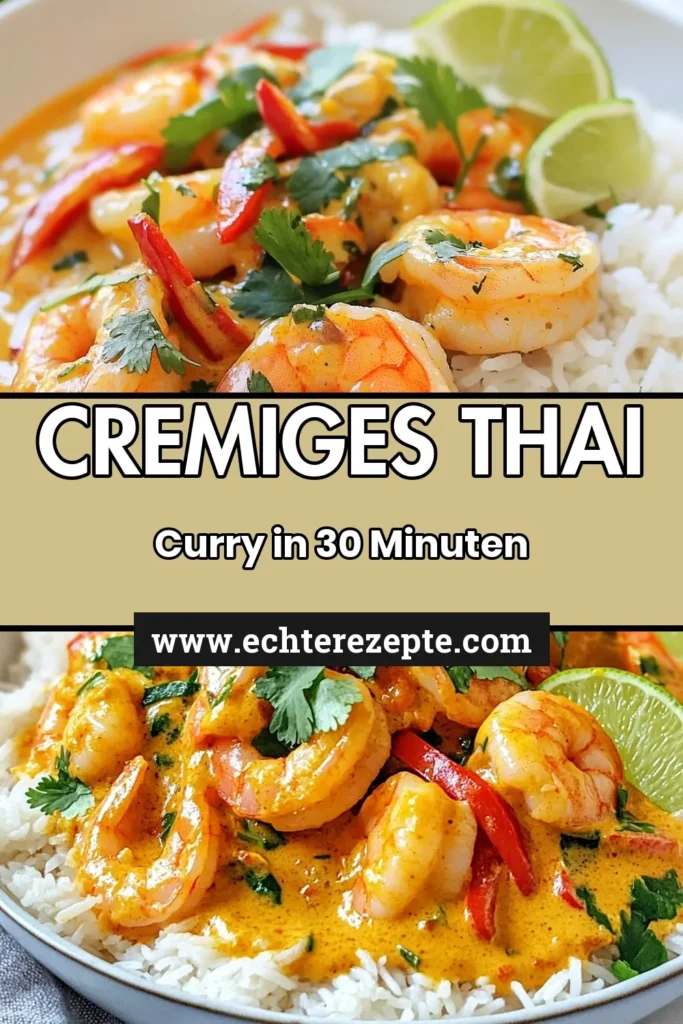 Entdecken Sie unser köstliches Thai Garnelen Curry Rezept! Mit cremigem Thai Currypulver und Kokosmilch zaubern Sie ein schnelles Garnelen Curry, das perfekt für ein schnelles Abendessen ist. Serviert mit Jasminreis wird dieses asiatische Garnelen Gericht zum Hit bei jedem Anlass. Lassen Sie sich von den Aromen verführen und probieren Sie es aus! Speichern Sie das Rezept für Ihr nächstes Dinner! #ThaiCurry #GarnelenCurry #Kokosmilch #SchnellesEssen