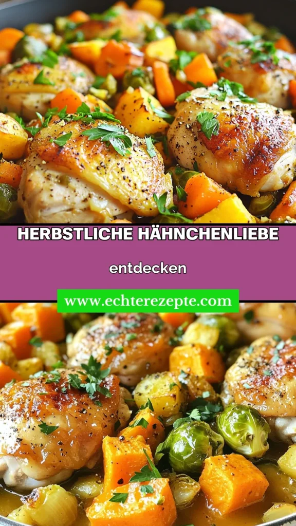 Erleben Sie den unverwechselbaren Geschmack der herbstlichen Hähnchenpfanne. Dieses einfache Rezept für Hähnchen mit Gemüse vereint zarte Hähnchenschenkel, aromatische Gewürze und gesunde Herbstzutaten. Perfekt für ein warmes Familienessen, wird dieses Rezept Hähnchenschenkel schnell Ihr Favorit. Probieren Sie es aus und genießen Sie gesunde Herbstrezepte zu jeder Gelegenheit! Speichern Sie dieses Rezept und teilen Sie Ihre Kreationen! #HerbstlicheHähnchenpfanne #HähnchenmitGemüse #EinfacheHähnchenrezepte #GesundeHerbstrezepte