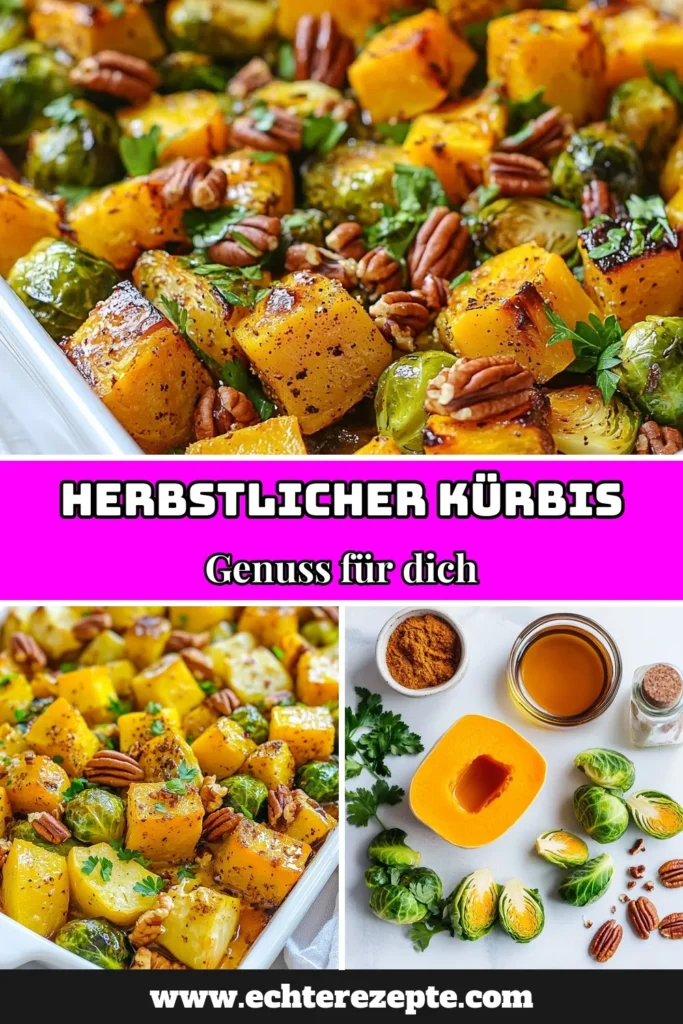 Entdecke unsere herzhafte Cottagecore Herbstauflauf voller Aromen! Dieses leckere Gewürz-Kürbis Rezept kombiniert Butternut-Kürbis Gericht mit süßem Rosenkohl mit Ahornsirup zu einem perfekten vegetarischen Herbstgericht. Ideal für gemütliche Abende! Lass dich von diesem Rezept inspirieren und teile es mit deinen Freunden. Speichere es für deine nächste Kochsession! #Cottagecore #Herbstrezepte #Vegetarisch #Kürbisgericht