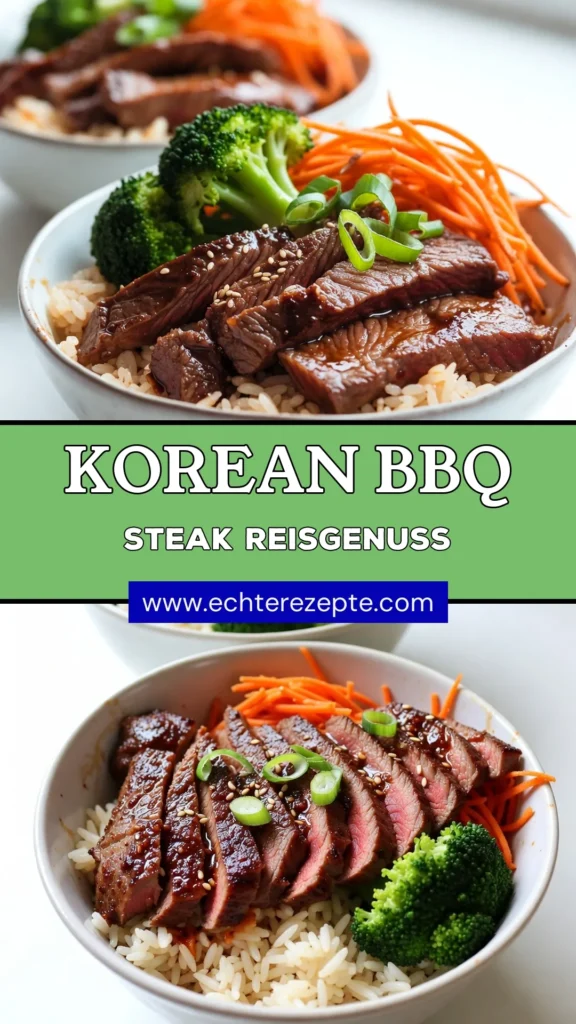 Entdecken Sie das köstliche Rezept für Korean BBQ Reis Schalen, perfekt für ein schnelles Abendessen! Genießen Sie zartes Flankensteak, mariniert in einer würzigen Gochujang marinade, serviert auf einer Basis aus duftendem Reis. Ideal für asiatische Reisgerichte und bereit in nur 40 Minuten. Holen Sie sich die vollen Aromen Koreas auf Ihren Tisch! Jetzt ausprobieren und kreativ garnieren! #KoreanBBQ #ReisSchalen #SchnellesAbendessen #FlankensteakRezept