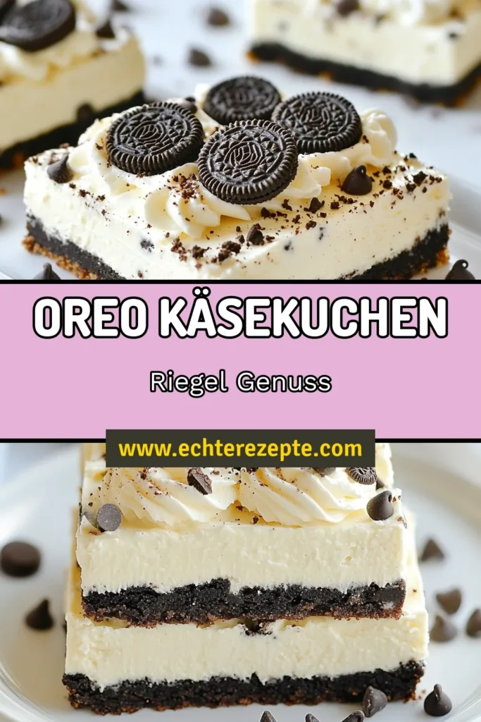 Erlebe die süße Versuchung mit diesen Oreo Käsekuchen Riegel! Dieses einfache Käsekuchenrezept kombiniert die köstliche Schokoladennote der Oreo Kekse mit einer cremigen Frischkäsefüllung, perfekt für leckere Nachspeisen. Genieße jeden Bissen dieses unwiderstehlichen Oreo Desserts. Bereite heute deine eigenen Käsekuchen mit Schokolade zu und verwöhne Familie und Freunde! Hol dir das Rezept und speichere es für später! #OreoKäsekuchen #DessertLovers #KäsekuchenRezept #OreoDesserts