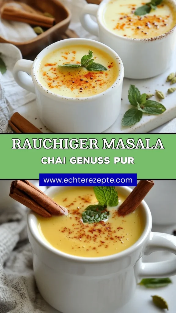 Entdecke den perfekten Rauchigen Masala Chai für einen unvergesslichen indischen Teegenuss. Dieses Gewürztees Rezept vereint aromatischen Chai mit einer besonderen rauchigen Note für einzigartige Geschmackserlebnisse. Die einfache Chai Tee Zubereitung bringt dir in nur 15 Minuten ein warmes Getränk voller Gewürze. Lass dich inspirieren und probiere das Rezept aus! Teile deinen Chai-Moment mit #ChaiLovers #IndischeKüche #Gewürztees #Teegenuss.