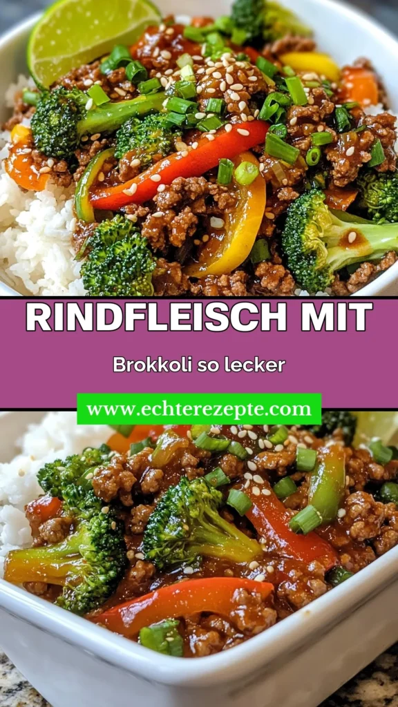 Entdecken Sie dieses köstliche Rindfleisch-Brokkoli-Rezept, das perfekt für eine gesunde und schnelle Mahlzeit ist. Mit Rinderhackfleisch, frischem Brokkoli und buntem Gemüse ist dieses asiatische Rindfleischgericht nicht nur nahrhaft, sondern auch einfach zuzubereiten. Genießen Sie schnelle Rezepte mit Brokkoli, die Ihre Familie begeistern werden. Probieren Sie es jetzt aus und bringen Sie Abwechslung auf Ihren Tisch! #Rindfleisch #Brokkoli # gesundes Essen #schnelle Rezepte