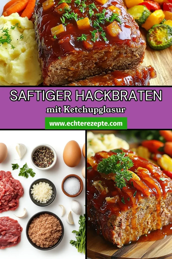 Entdecken Sie unser köstliches Hackbraten Rezept mit Ketchup Glasur! Dieses einfache Hackbraten Rezept kombiniert zartes Rinderhackfleisch und aromatisches Putenhack zu einem saftigen Gericht, perfekt für den Ofen. Ideal für Familienessen, servieren Sie ihn mit Beilagen Ihrer Wahl. Bereiten Sie sich auf ein Geschmackserlebnis vor! Jetzt nachkochen und speichern! #HackbratenRezept #KetchupGlasur #RinderhackfleischUndPutenhack #HackbratenImOfen