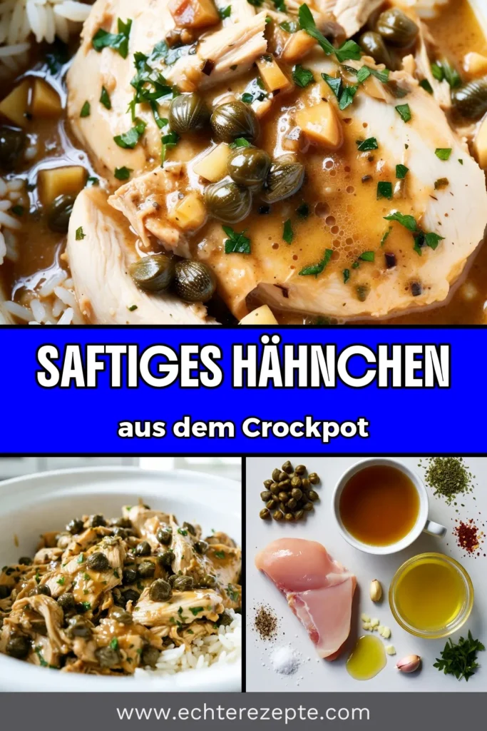 Entdecken Sie unser einfaches Rezept für Crockpot Hähnchen Piccata – das perfekte italienische Hähnchengericht für gesunde Abendessen Ideen! Mit saftigem Hähnchen, frischem Zitronensaft und Kapern ist dieses Gericht nicht nur lecker, sondern auch unkompliziert. Ideal für ein stressfreies Abendessen! Probieren Sie es mit Reis oder Pasta. Speichern Sie dieses Rezept für Ihre nächste Mahlzeit! #CrockpotHähnchenPiccata #einfacheHähnchenrezepte #slowcookerRezepte #gesundeAbendessenIdeen