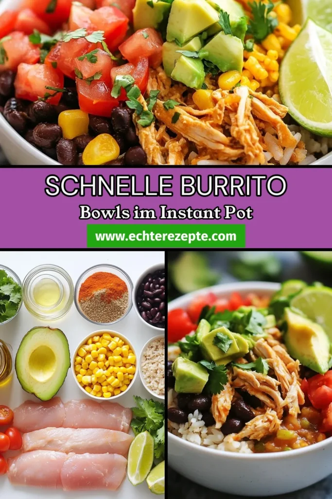 Entdecke das einfache und gesunde Rezept für eine Instant Pot Burrito-Bowl! Diese schnelle Burrito Bowl Rezept mit Hähnchen begeistert mit zartem pollo, braunem Reis, schwarzen Bohnen und frischem Mais. Perfekt für ein schnelles Abendessen! Probiere diese leckere Hähnchen Burrito Bowl aus und genieße die Aromen. Teile deine Kreation und lass dich inspirieren! Jetzt nachkochen! #InstanPotBurritoBowl #HähnchenBurritoBowl #gesundesEssen #schnelleRezepte