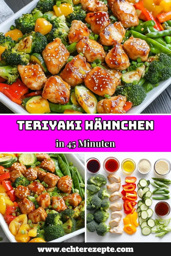 Entdecken Sie dieses fantastische Teriyaki Hähnchen Rezept mit knackigem Gemüse vom Blech! Ideales gesundes Hähnchengericht für die ganze Familie, das einfach zuzubereiten ist. Genießen Sie den köstlichen Geschmack der asiatischen Küche mit wenig Aufwand. Perfekt für ein schnelles Abendessen! Probieren Sie es aus und sparen Sie dieses einfache Gemüsegericht in Ihrer Sammlung! #TeriyakiHähnchen #HähnchenVomBlech #GesundesEssen #AsiatischeKüche