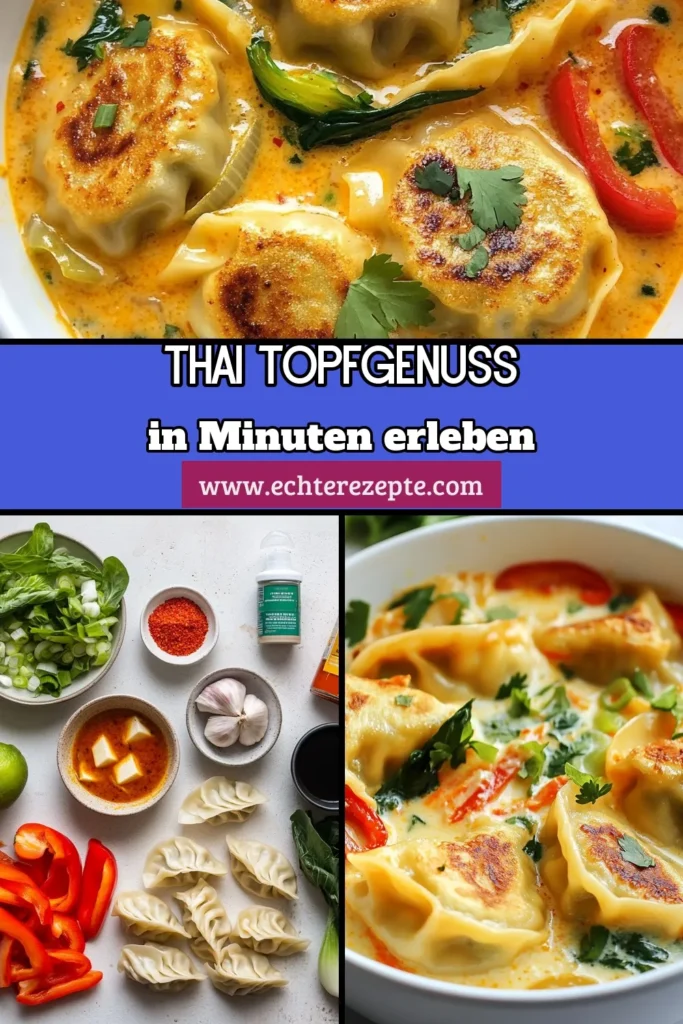 Entdecken Sie diesen köstlichen Thaifood Eintopf mit Kokosmilch Potstickers! Perfekt für alle, die gesunde asiatische Rezepte lieben. Dieses einfache Thai-Currypaste Rezept kombiniert Aromen von Ingwer, Knoblauch und frischem Gemüse in einem herzhaften vegetarischen Eintopf. Ideal für eine schnelle Mahlzeit! Speichern Sie dieses Rezept, um Ihr nächstes Dinner zu inspirieren! #ThaifoodEintopf #KokosmilchPotstickers #GesundeAsiatischeRezepte #VegetarischerEintopf