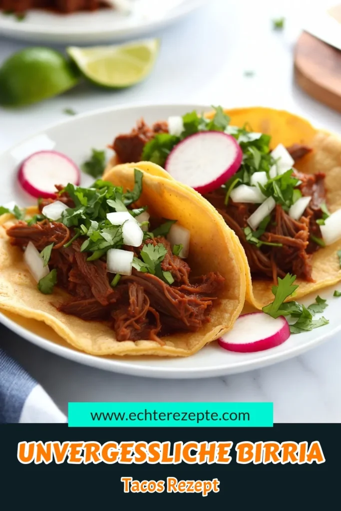 Entdecke unser köstliches Birria Tacos Rezept mit herzhafter Rindfleisch Füllung! Diese mexikanischen Taco Rezepte sind perfekt für dein nächstes Familienessen. Lerne, wie du Birria Tacos zubereiten kannst, die nicht nur lecker, sondern auch einfach sind. Lass dich von den Aromen begeistern und genieße die Rindfleisch Taco Füllung mit frischem Koriander und Limette. Jetzt ausprobieren und teilen! #BirriaTacos #RindfleischTacos #MexikanischeRezepte #TacoLiebe