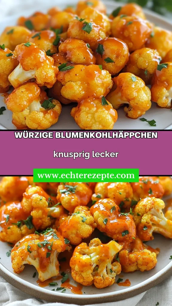 Entdecke unser Rezept für Luftfritteuse Blumenkohlhäppchen – die perfekten würzigen Blumenkohl Snacks! Mit knusprigen Röschen, begleitet von einer köstlichen Buffalo Sauce Blumenkohl, sind diese gesunden Snacks Luftfritteuse einfach zuzubereiten. Ideal für Partys oder als Snack für zwischendurch. Probiere dieses luftfrittierte Blumenkohl Rezept aus und bringe Schwung in deine Küche! Jetzt speichern und nachkochen! #Blumenkohlhäppchen #BuffaloCauliflower #gesundeSnacks #LuftfritteuseRezept