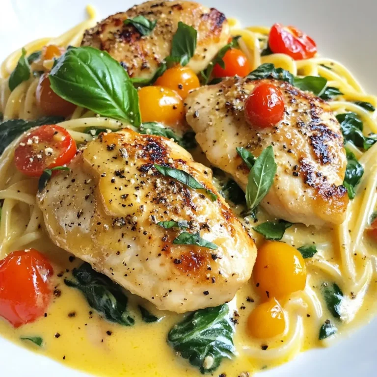 - 4 Hähnchenbrustfilets, ohne Haut und Knochen - 1 Tasse frische Kirschtomaten, halbiert - 1 Tasse frischer Spinat - 1 Tasse Schlagsahne Die Hauptzutaten sind einfach zu finden und bringen viel Geschmack. Hähnchenbrustfilets sind zart und gut für dieses Gericht. Frische Kirschtomaten geben einen süßen, fruchtigen Geschmack. Spinat fügt eine schöne grüne Farbe hinzu und ist gesund. Die Schlagsahne macht die Sauce cremig und köstlich. - 2 Esslöffel Olivenöl - 1 Teelöffel italienische Gewürzmischung - Salz und Pfeffer nach Geschmack Öl ist wichtig, um das Hähnchen anzubraten. Es macht die Haut knusprig. Die italienische Gewürzmischung bringt Aromen von Oregano und Basilikum. Salz und Pfeffer sorgen dafür, dass alles gut schmeckt. - 1 Esslöffel Zitronensaft - ½ Tasse geriebener Parmesan - Frische Basilikumblätter, zur Garnitur Garnituren sind der letzte Schliff. Zitronensaft bringt Frische in die Sauce. Parmesan macht sie herzhaft und lecker. Frische Basilikumblätter setzen einen schönen Akzent. Sie verleihen dem Gericht Geschmack und Farbe. {{ingredient_image_2}} - Würze die Hähnchenbrustfilets mit Salz, Pfeffer und italienischer Gewürzmischung. - Erhitze zwei Esslöffel Olivenöl in einem großen Topf. - Brate die Hähnchenbrustfilets etwa 5-7 Minuten auf jeder Seite an, bis sie goldbraun sind. - Nimm das Hähnchen aus dem Topf und lege es beiseite. - Füge die fein gehackten Knoblauchzehen in den gleichen Topf hinzu. - Brate den Knoblauch für ca. 30 Sekunden an, bis er gut riecht. - Gib die halbierten Kirschtomaten dazu und koche sie für 2-3 Minuten. - Rühre den frischen Spinat unter und lasse ihn 1-2 Minuten garen, bis er zusammenfällt. - Reduziere die Hitze und rühre die Schlagsahne ein. - Bringe die Mischung zum leichten Köcheln. - Füge den geriebenen Parmesan und den Zitronensaft hinzu. - Rühre alles, bis die Sauce leicht eindickt, etwa 3-5 Minuten. - Gib das Hähnchen zurück in die Sauce und wälze es gut darin. - Lasse das Gericht weitere 5 Minuten köcheln, damit die Aromen sich verbinden. - Schmecke die Sauce ab und passe die Würzung an. - Serviere das cremige Tuscanische Hähnchen über gekochter Pasta oder Reis und garniere es mit frischen Basilikumblättern. Um den Geschmack von deinem One Pot Creamy Tuscan Chicken zu verbessern, kannst du die Würzung anpassen. Probiere verschiedene italienische Kräuter wie Oregano oder Thymian aus. Diese Kräuter geben mehr Tiefe und Komplexität. Du kannst auch den Zitronensaft erhöhen, um eine frischere Note zu erhalten. Achte darauf, die Gewürze nach deinem Geschmack zu variieren. Passe das Rezept an deine Vorlieben an. Wenn du mehr Gemüse magst, füge Zucchini oder Paprika hinzu. Du kannst auch die Schlagsahne gegen eine leichtere Option wie griechischen Joghurt ersetzen. Das sorgt für einen anderen Geschmack und weniger Kalorien. Sei kreativ! Um Zeit zu sparen, bereite die Zutaten im Voraus vor. Wasche und schneide das Gemüse am Morgen oder am Vorabend. So sparst du beim Kochen viel Zeit. Du kannst die Hähnchenbrustfilets auch schon würzen und im Kühlschrank lagern. So sind sie bereit, wenn du kochen möchtest. Verwende eine Schnellkochtopf-Methode, falls du es eilig hast. Das Hähnchen wird schneller gar und bleibt saftig. Du kannst die gesamte Zubereitung in einem Schnellkochtopf machen. Achte darauf, die Garzeit entsprechend anzupassen. So sparst du Zeit und hast trotzdem ein leckeres Gericht. Pro Tipps Hähnchen vor dem Anbraten marinieren: Lassen Sie die Hähnchenbrustfilets mindestens 30 Minuten in einer Mischung aus Olivenöl, Zitronensaft und Gewürzen marinieren, um den Geschmack zu intensivieren. Frische Kräuter für mehr Aroma: Fügen Sie dem Gericht nach dem Kochen frische Kräuter wie Oregano oder Thymian hinzu, um einen zusätzlichen Frischekick zu erhalten. Variieren Sie das Gemüse: Experimentieren Sie mit verschiedenen Gemüsesorten wie Zucchini oder Paprika, um Abwechslung und zusätzliche Nährstoffe in Ihr Gericht zu bringen. Die richtige Pasta wählen: Verwenden Sie eine Pasta mit Struktur, wie Fusilli oder Penne, damit die cremige Sauce besser haften bleibt. {{image_4}} Um das Gericht zu variieren, kannst du andere Gemüsesorten hinzufügen. Zucchini, Paprika oder Brokkoli passen gut. Diese geben dem Gericht mehr Farbe und Nährstoffe. Wenn du eine vegane Version möchtest, ersetze das Hähnchen durch Tofu oder Seitan. Nutze pflanzliche Sahne und veganen Käse für die Sauce. Diese Alternativen machen das Gericht ebenso cremig und lecker. Du kannst verschiedene Pastaarten verwenden, um das Gericht anzupassen. Spaghetti, Penne oder Fusilli sind tolle Optionen. Jede Pasta bringt ihren eigenen Charakter mit. Wenn du Reis bevorzugst, probiere unterschiedliche Sorten. Basmati, Jasmin oder Wildreis bieten tolle Geschmäcker und Texturen. Diese Variationen machen das Rezept spannend und vielfältig. Bewahre die Reste des One Pot Creamy Tuscan Chicken im Kühlschrank auf. Nutze einen luftdichten Behälter. So bleibt das Gericht frisch und lecker. Du kannst die Reste bis zu drei Tage aufbewahren. Achte darauf, das Gericht vollständig abkühlen zu lassen, bevor du es in den Kühlschrank stellst. Die beste Methode zum Aufwärmen ist die Mikrowelle oder der Herd. Wenn du die Mikrowelle benutzt, stelle die Leistung auf mittel. Erhitze das Gericht in kurzen Intervallen und rühre zwischendurch um. Wenn du den Herd nutzt, erhitze das Gericht in einer Pfanne. Füge einen Esslöffel Wasser oder Brühe hinzu, um die Feuchtigkeit zu halten. So vermeidest du Trockenheit und das Hähnchen bleibt zart. Die Zubereitung dauert insgesamt 30 Minuten. Du brauchst etwa 10 Minuten für die Vorbereitung. Die Kochzeit beträgt 20 Minuten. Diese schnelle Zeit macht das Gericht perfekt für stressige Tage. Ja, du kannst das Rezept im Voraus zubereiten. Koche das Hähnchen und die Sauce und lasse sie abkühlen. Bewahre alles in einem luftdichten Behälter im Kühlschrank auf. Du kannst es bis zu zwei Tage im Voraus machen. Erwärme es einfach, wenn du bereit bist zu essen. Zu diesem Gericht passen viele Beilagen gut. Gekochte Pasta oder Reis sind die besten Optionen. Sie nehmen die köstliche Sauce gut auf. Du kannst auch einen frischen Salat oder geröstetes Gemüse dazu servieren. Ein Glas Weißwein rundet das Essen wunderbar ab. In diesem Artikel habe ich die wichtigsten Zutaten, Zubereitungsschritte und nützliche Tipps für ein köstliches Hähnchengericht vorgestellt. Ihre frischen Zutaten bringen Geschmack und Freude in Ihre Küche. Denken Sie daran, nach Belieben zu variieren und Ihr Gericht anzupassen. Reste lassen sich gut aufbewahren und aufwärmen. So bleibt das Gericht auch am nächsten Tag lecker. Egal, ob für ein schnelles Abendessen oder ein besonderes Essen, diese Anleitung hilft Ihnen, jedes Mal zu glänzen. Viel Spaß beim Kochen!