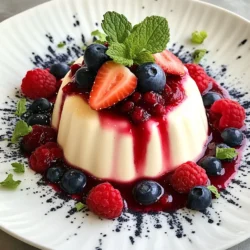 Für die perfekte Panna Cotta benötigst du die folgenden Hauptzutaten: - 500 ml Schlagsahne - 250 ml Vollmilch - 150 g Zucker - 2 Teelöffel reiner Vanilleextrakt - 1 Päckchen (ca. 7 g) unaromatisierte Gelatine - 3 Esslöffel kaltes Wasser Diese Zutaten geben der Panna Cotta ihren reichen, cremigen Geschmack. Die Mischung aus Sahne und Milch sorgt für eine perfekte Textur. Die fruchtige Beerenkompote braucht diese Zutaten: - 150 g gemischte Beeren (Erdbeeren, Blaubeeren, Himbeeren) - 2 Esslöffel Honig - 1 Esslöffel Zitronensaft Die Beeren bringen frische und Süße. Der Honig und Zitronensaft runden den Geschmack ab. Um die Panna Cotta und die Beerenkompote zuzubereiten, brauchst du: - Einen mittelgroßen Topf - Eine kleine Schüssel - Ramequins oder Silikonformen - Einen Löffel zum Rühren - Einen kleinen Topf für die Beerenkompote Mit diesen Utensilien bist du bestens ausgerüstet, um dieses köstliche Dessert zuzubereiten. {{ingredient_image_2}} Um die Panna Cotta zu machen, brauchst du zuerst einen mittelgroßen Topf. Gib die Schlagsahne, Vollmilch und Zucker in den Topf. Erwärme die Mischung bei mittlerer Hitze. Rühre, bis der Zucker ganz aufgelöst ist. Achte darauf, dass die Mischung nicht kocht. Nimm den Topf dann vom Herd. In einer kleinen Schüssel streue die Gelatine über das kalte Wasser. Lass sie etwa fünf Minuten quellen, damit sie weich wird. Danach gib die Gelatine in die warme Sahnemischung. Rühre gut um, bis sie vollständig aufgelöst ist. Füge den Vanilleextrakt hinzu und rühre noch einmal um. Jetzt fülle die Mischung gleichmäßig in Ramequins oder eine Silikonform. Stelle sie für mindestens vier Stunden in den Kühlschrank, bis sie fest wird. Während die Panna Cotta fest wird, kannst du die Beerenkompote zubereiten. Nimm einen kleinen Topf und gib die gemischten Beeren, Honig und Zitronensaft hinein. Erhitze die Mischung bei mittlerer Hitze. Koche alles für etwa fünf bis sieben Minuten. Die Beeren sollten zerfallen und die Mischung etwas dicker werden. Sobald es fertig ist, nimm den Topf vom Herd und lass die Kompote abkühlen. Wenn die Panna Cotta fest ist, löse sie vorsichtig aus den Formen. Tauche den Boden kurz in warmes Wasser. So lässt sie sich leichter herausnehmen. Du kannst sie direkt in den Ramequins servieren oder auf einen Teller stürzen. Toppe die Panna Cotta mit einem großzügigen Löffel der Beerenkompote. Garniere das Dessert mit frischen Minzblättern. Für eine schöne Präsentation empfehle ich einen weißen Teller. Das hebt die glänzende Oberfläche der Panna Cotta hervor. Um die perfekte Konsistenz der Panna Cotta zu erreichen, ist die richtige Balance wichtig. Achte darauf, dass die Mischung warm, aber nicht kochend ist. Das hilft, die Gelatine gut aufzulösen. Die Mischung sollte glatt und cremig sein. Wenn die Panna Cotta am Ende zu fest oder zu flüssig ist, kannst du die Gelatine-Anzahl leicht anpassen. Ein gutes Verhältnis ist wichtig, um die ideale Textur zu erhalten. Gelatine ist ein wichtiger Teil deiner Panna Cotta. Verwende unaromatisierte Gelatine für den besten Geschmack. Lass die Gelatine in kaltem Wasser quellen, bevor du sie hinzufügst. Dies hilft, die Gelatine gleichmäßig zu verteilen. Wenn du keine Gelatine magst, probiere Agar-Agar. Es hat ähnliche Eigenschaften, ist aber pflanzlich. Ein guter Tipp ist, die Gelatine nicht in kochende Flüssigkeit zu geben, da sie sonst ihre Wirkung verliert. Für ein schönes Serviererlebnis kannst du die Panna Cotta direkt im Ramequin lassen oder sie auf einen Teller stürzen. Nutze einen weißen Teller, um die Panna Cotta hervorzuheben. Die Beerenkompote darauf gibt nicht nur Farbe, sondern auch Geschmack. Frische Minzblätter sorgen für das letzte Finish. Du kannst auch essbare Blüten für einen besonderen Touch verwenden. Experimentiere mit verschiedenen Anrichtungsarten, um dein Gericht noch ansprechender zu gestalten. Pro Tipps Gelatine richtig auflösen: Stellen Sie sicher, dass die Gelatine vollständig im warmen Sahnegemisch aufgelöst ist, um eine glatte Textur zu gewährleisten. Frische Beeren verwenden: Für die beste Geschmackskombination sollten Sie frische, saisonale Beeren verwenden, die süß und saftig sind. Vorsichtig stürzen: Um die Panna Cotta ohne Bruch aus der Form zu bekommen, tauchen Sie den Boden der Form für einige Sekunden in warmes Wasser. Dekoration anpassen: Experimentieren Sie mit verschiedenen Früchten oder Kräutern für die Garnierung, um die Panna Cotta optisch und geschmacklich zu variieren. {{image_4}} Panna Cotta ist sehr vielseitig. Du kannst sie mit verschiedenen Aromen machen. Zum Beispiel, probiere: - Zitronenpanna cotta: Füge Zitronensaft und Zitronenschale hinzu. - Kaffee-Panna Cotta: Ersetze die Milch mit Kaffee und füge etwas Kaffeepulver hinzu. - Kokos-Panna Cotta: Nimm Kokosmilch anstelle von Vollmilch für einen tropischen Geschmack. Diese Variationen geben deiner Panna Cotta einen neuen Twist. Experimentiere mit verschiedenen Aromen und finde deinen Favoriten. Beeren sind lecker, aber du kannst auch andere Früchte verwenden. Hier sind einige Vorschläge für Fruchtkompotte: - Pfirsichkompott: Verwende frische oder eingemachte Pfirsiche mit Honig. - Mango-Kompott: Koche Mango mit etwas Limettensaft und Zucker für einen exotischen Geschmack. - Äpfel-Zimt-Kompott: Koche Äpfel mit Zimt und braunem Zucker für eine herbstliche Note. Diese Kompotte passen gut zu Panna Cotta und geben jedem Bissen neuen Geschmack. Wenn du vegane oder laktosefreie Alternativen suchst, habe ich einige tolle Ideen: - Kokos-Panna Cotta: Verwende Kokosmilch und Agar-Agar anstelle von Gelatine. - Mandel-Panna Cotta: Setze Mandeldrink anstelle von Milch ein. Diese Optionen sind leicht zuzubereiten und schmecken trotzdem großartig. Du kannst alle Variationen genauso genießen wie das Original. Um die Panna Cotta frisch zu halten, lege sie in den Kühlschrank. Verwende luftdichte Behälter oder decke sie gut ab. So bleibt sie bis zu drei Tage lecker. Achte darauf, dass die Panna Cotta nicht mit starken Gerüchen in Berührung kommt. Die Beerenkompote kann in einem luftdichten Behälter im Kühlschrank aufbewahrt werden. Sie bleibt bis zu einer Woche frisch. Achte darauf, die Kompote gut abzukühlen, bevor du sie in den Kühlschrank stellst. Das verhindert, dass sich Kondenswasser bildet. Wenn du die Panna Cotta oder die Beerenkompote einfrieren möchtest, ist das möglich. Stelle sicher, dass sie gut abgekühlt sind. Fülle sie in geeignete Behälter. So kannst du sie bis zu drei Monate aufbewahren. Zum Auftauen lege die Behälter einfach in den Kühlschrank. So bleibt die Textur erhalten. Ja, du kannst Panna Cotta im Voraus machen. Es ist perfekt für Feste oder Dinnerpartys. Bereite sie bis zu zwei Tage vorher zu und stelle sie in den Kühlschrank. So hast du mehr Zeit, dich um andere Gerichte zu kümmern. Achte darauf, dass sie gut abgedeckt ist, damit keine Gerüche von anderen Lebensmitteln eindringen. Du kannst die Süße ganz leicht anpassen. Wenn du es süßer magst, füge mehr Zucker hinzu. Probiere dazu einen Esslöffel mehr. Wenn dir weniger Süße lieber ist, nimm einfach etwas weniger Zucker. Du kannst auch Honig oder Agavendicksaft verwenden. Das gibt der Panna Cotta einen anderen Geschmack. Wenn deine Panna Cotta nicht fest wird, könnte es an der Gelatine liegen. Überprüfe, ob du genug Gelatine verwendet hast. Eine Packung unaromatisierte Gelatine ist wichtig. Auch die Wassertemperatur ist entscheidend. Das kalte Wasser sollte die Gelatine auflösen, aber nicht kochen. Lass die Panna Cotta genug Zeit im Kühlschrank. Mindestens vier Stunden sind nötig. Panna Cotta ist ein einfacher und leckerer Nachtisch. Die Hauptzutaten sind leicht zu finden, und die Anleitung ist klar. Ich erklärte auch, wie man eine köstliche Beerenkompote macht. Tipps zur perfekten Konsistenz helfen Ihnen, Fehler zu vermeiden. Experimentieren Sie mit verschiedenen Aromen und Variationen, um neue Geschmäcker zu entdecken. Denken Sie daran, wie man die Desserts richtig lagert. Panna Cotta ist ein toller Genuss für jeden Anlass, ganz einfach zubereitet!