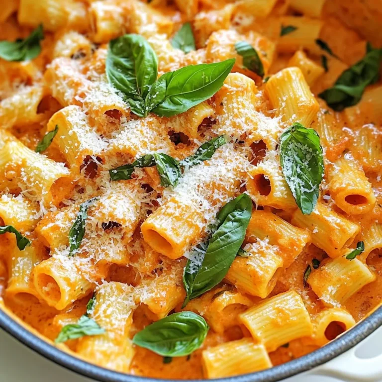 - 340 g Pasta (Penne oder Fusilli) - 800 g zerdrückte Tomaten - 750 ml Gemüsebrühe - 2 Esslöffel Olivenöl - 1 mittelgroße Zwiebel, gewürfelt - 4 Knoblauchzehen, fein gehackt - 240 ml Schlagsahne oder Kokosmilch - 1 Teelöffel getrockneter Oregano - 1 Teelöffel Zucker - Frische Basilikumblätter, Salz und Pfeffer Die Zutaten sind einfach zu finden. Für die Pasta wähle ich gerne Penne oder Fusilli. Diese Formen halten die Sauce gut fest. Zerdrückte Tomaten geben viel Geschmack. Sie sind das Herzstück des Eintopfs. Gemüsebrühe bringt noch mehr Tiefe in den Geschmack. Olivenöl ist wichtig. Es sorgt für einen tollen Geschmack und hilft beim Anbraten. Zwiebeln und Knoblauch geben ein tolles Aroma. Schlagsahne oder Kokosmilch macht die Pasta cremig. Gewürze sind das Geheimnis. Oregano fügt italienische Noten hinzu. Zucker hilft, die Säure der Tomaten auszugleichen. Frische Basilikumblätter bringen Frische. Salz und Pfeffer runden alles ab. Die Kombination dieser Zutaten macht das Gericht besonders lecker. {{ingredient_image_2}} - Schneide die Zwiebel in kleine Würfel. - Hacke den Knoblauch fein. - Halte alle Zutaten griffbereit. - Erhitze das Olivenöl in einem großen Topf bei mittlerer Hitze. - Füge die gewürfelte Zwiebel hinzu und brate sie an, bis sie glasig ist. - Gebe den gehackten Knoblauch dazu und brate ihn kurz mit. - Gieße die zerdrückten Tomaten und die Gemüsebrühe in den Topf. - Füge den getrockneten Oregano und den Zucker hinzu. - Rühre alles gut um, bis die Mischung gleichmäßig ist. - Bringe die Mischung zum Köcheln und füge die ungekochte Pasta hinzu. - Rühre um, damit die Pasta gut in der Flüssigkeit ist. - Decke den Topf ab und koche die Pasta 10-12 Minuten lang. - Rühre gelegentlich um, bis die Pasta al dente ist. - Reduziere die Hitze und gieße die Schlagsahne oder Kokosmilch dazu. - Rühre gut um, bis alles vermischt ist. - Lass die Pasta 2-3 Minuten durchziehen. - Schmecke mit Salz und Pfeffer ab. - Füge die frisch gezupften Basilikumblätter hinzu. - Hebe sie vorsichtig unter und serviere die Pasta sofort. Um die Pasta perfekt zu kochen, achte darauf, sie al dente zu kochen. Das bedeutet, dass sie innen noch einen leichten Biss hat. Koche die Pasta immer in reichlich Salzwasser. Das hilft, den Geschmack zu verbessern. Rühre die Pasta gelegentlich um, während sie kocht. So verhinderst du, dass sie zusammenklebt. Wenn du die Pasta in die Sauce gibst, rühre sie gut um. Dadurch verteilt sich die Sauce gleichmäßig. Du kannst das Rezept einfach anpassen. Eine vegetarische Version ist schnell gemacht. Lass einfach die Sahne weg oder ersetze sie durch pflanzliche Sahne. Das macht das Gericht leichter und gesünder. Wenn du mehr Protein möchtest, füge Hühnchen oder Garnelen hinzu. Diese Optionen machen das Gericht sättigender. Du kannst auch Kichererbsen oder Linsen verwenden, um die Pasta zu bereichern. Die Garnierung macht viel aus. Frisch geriebener Parmesan ist eine tolle Ergänzung. Er bringt einen salzigen Geschmack und eine cremige Textur. Zusätzlich kannst du weitere frische Kräuter verwenden. Basilikum, Petersilie oder Schnittlauch passen gut dazu. Sie verleihen dem Gericht Frische und Farbe. Pro Tipps Pasta al dente kochen: Achten Sie darauf, die Pasta nur bis zum al dente Zustand zu kochen, damit sie beim Mischen mit der Sauce nicht matschig wird. Frische Kräuter hinzufügen: Fügen Sie die frischen Basilikumblätter am Ende des Kochvorgangs hinzu, um ihren Geschmack und die Aromen zu bewahren. Variationen ausprobieren: Experimentieren Sie mit verschiedenen Pastasorten oder fügen Sie Gemüse wie Spinat oder Zucchini hinzu, um das Gericht zu variieren. Resteverwertung: Nutzen Sie Reste als Füllung für Aufläufe oder als Grundlage für ein schnelles Mittagessen am nächsten Tag. {{image_4}} Füge einige Oliven und Feta hinzu. Diese Zutaten bringen einen tollen Geschmack. Du kannst frische Tomaten verwenden, um das Gericht noch frischer zu machen. Schneide sie grob und mische sie in die Sauce. Die Kombination von Feta und Oliven gibt der Pasta eine mediterrane Note, die einfach lecker ist. Für eine cremige Veggie-Version füge Gemüse wie Spinat oder Zucchini hinzu. Das Gemüse bringt Farbe und Nährstoffe. Du kannst auch pflanzliche Sahne verwenden. Diese macht das Gericht für Veganer geeignet. Einfach die Sahne beim Kochen hinzufügen und alles gut umrühren. Experimentiere mit italienischen Kräutern. Basilikum, Thymian oder Rosmarin passen gut dazu. Wenn du es scharf magst, füge Chili oder Paprika hinzu. Das gibt der Pasta eine aufregende Note. Probiere verschiedene Gewürze aus, um deinen eigenen Geschmack zu finden. Um die Reste der Pasta aufzubewahren, lege sie in einen luftdichten Behälter. Stelle den Behälter in den Kühlschrank. Dort bleibt die Pasta frisch für bis zu drei Tage. Du kannst die Reste auch in Einzelportionen aufteilen. Verwende dafür kleine Schalen. So kannst du sie schnell in der Mikrowelle aufwärmen. Wenn du die Pasta länger aufbewahren möchtest, kannst du sie einfrieren. Lass die Pasta zuerst abkühlen. Fülle sie dann in einen Gefrierbeutel oder einen luftdichten Behälter. Achte darauf, die Luft herauszudrücken. So bleibt die Pasta länger frisch. Für das Auftauen lege die gefrorene Pasta über Nacht in den Kühlschrank. Du kannst sie auch direkt in der Mikrowelle auftauen. Stelle die Mikrowelle auf eine niedrige Stufe, um ein Überkochen zu vermeiden. Die Frische der Zutaten ist wichtig. Die zerdrückten Tomaten und die Gemüsebrühe halten sich gut. Diese kannst du bis zu einem Jahr lagern. Schlagsahne oder Kokosmilch sind im Kühlschrank etwa eine Woche haltbar. Wenn du die Pasta zubereitest, kannst du sie bis zu drei Tage im Kühlschrank aufbewahren. Wenn sie gut verpackt ist, bleibt sie frisch. Um die Pasta cremiger zu machen, können Sie mehr Sahne hinzufügen. Eine zusätzliche 120 ml Schlagsahne macht das Gericht reichhaltiger. Eine andere Möglichkeit ist die Verwendung von Käse. Parmesan oder Mascarpone sorgen für eine tolle Cremigkeit. Rühren Sie den Käse einfach nach dem Kochen ein, bis er schmilzt. Ja, Sie können das Rezept glutenfrei machen. Wählen Sie glutenfreie Pasta, die gut kocht. Viele Marken bieten Penne oder Fusilli ohne Gluten an. Achten Sie darauf, dass die Brühe ebenfalls glutenfrei ist. Prüfen Sie die Zutatenliste, um sicherzugehen. Die gesamte Zubereitungszeit beträgt etwa 30 Minuten. Davon sind 10 Minuten für die Vorbereitung und 20 Minuten fürs Kochen. Um Zeit zu sparen, schneiden Sie Zwiebel und Knoblauch im Voraus. Halten Sie alle Zutaten bereit, bevor Sie anfangen zu kochen. In diesem Beitrag haben wir die Hauptzutaten, die Zubereitung und nützliche Tipps für die Pasta besprochen. Du kannst eine leckere, einfache Eintopf-Pasta zubereiten, die ganz nach deinem Geschmack variiert werden kann. Denke daran, mit den Zutaten zu spielen, um dein perfektes Gericht zu finden. Ob du mehr Gemüse oder Gewürze hinzufügen möchtest, die Möglichkeiten sind groß. Probiere es aus und genieße die Kocherei! Deine kreative Küche wartet auf dich.