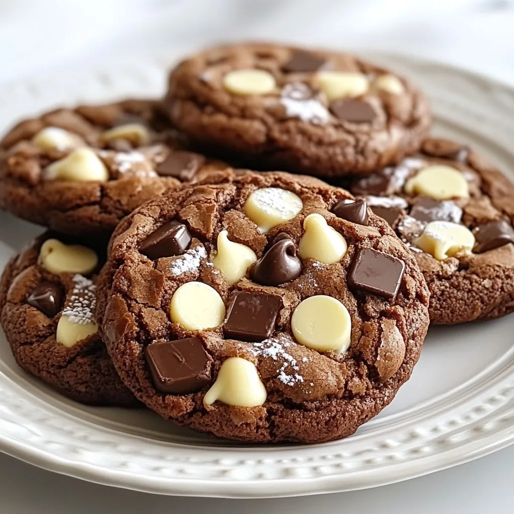 Um die besten dreifach Schokoladen-Brownie-Cookies zu machen, brauchst du: - 1 Tasse ungesalzene Butter, geschmolzen - 1 Tasse brauner Zucker - 1/2 Tasse Zucker - 2 große Eier - 1 Teelöffel Vanilleextrakt - 1 Tasse Weizenmehl - 1/3 Tasse ungesüßtes Kakaopulver - 1/2 Teelöffel Backpulver - 1/4 Teelöffel Salz - 1 Tasse halbsüße Schokoladenstückchen - 1/2 Tasse Vollmilchschokoladenstückchen - 1/2 Tasse weiße Schokoladenstückchen Diese Zutaten bringen die perfekte Mischung aus Geschmack und Textur. Die Butter sorgt für reichhaltigen Geschmack. Die Zuckermischung macht die Cookies süß. Die Eier geben dem Teig Struktur. Die verschiedenen Schokoladenstückchen bringen den dreifachen Schokoladengenuss. Du kannst einige Zutaten leicht ersetzen. Zum Beispiel kannst du: - Kokosöl anstelle von Butter verwenden. - Honig oder Ahornsirup anstelle von Zucker nutzen. - Eiersatz wie Apfelmus oder Leinsamen verwenden. Diese Alternativen können den Geschmack leicht verändern, aber sie funktionieren gut. So kannst du die Cookies nach deinem Wunsch anpassen. Wenn du glutenfrei backen möchtest, ist das auch möglich. Ersetze das Weizenmehl durch glutenfreies Mehl. Achte darauf, dass die anderen Zutaten ebenfalls glutenfrei sind. Du kannst auch Mandelmehl verwenden, um einen nussigen Geschmack zu erhalten. So hast du leckere Cookies, die für alle geeignet sind. {{ingredient_image_2}} Heize deinen Ofen auf 175 °C vor. Das sorgt für gleichmäßiges Backen. Lege ein Backblech mit Backpapier aus. Dies hilft, die Cookies nicht anzuhaften. Nimm eine große Rührschüssel. Gib die geschmolzene Butter, braunen Zucker und weißen Zucker hinein. Verquirle alles gut, bis die Mischung glatt ist. Füge dann die Eier nacheinander hinzu. Schlage jedes Ei gut ein, bevor du das nächste hinzufügst. Rühre den Vanilleextrakt unter. In einer separaten Schüssel siebe das Mehl, Kakaopulver, Backpulver und Salz zusammen. Dies sorgt für eine gleichmäßige Verteilung der trockenen Zutaten. Füge die trockenen Zutaten nach und nach zu den feuchten hinzu. Rühre, bis ein Teig entsteht, aber übermixen nicht! Jetzt kommt der beste Teil! Mische die halbsüßen, Vollmilch- und weißen Schokoladenstückchen vorsichtig unter. Verwende einen Esslöffel oder einen Keksscooper, um Portionen des Teigs auf das Backblech zu setzen. Lass genügend Platz zwischen den Cookies, da sie beim Backen auseinanderlaufen. Backe die Cookies für 10 bis 12 Minuten. Die Ränder sollten fest sein, die Mitte bleibt aber weich. Lass sie fünf Minuten auf dem Blech abkühlen. Danach lege die Cookies auf ein Kuchengitter, damit sie vollständig abkühlen. Die ideale Backtemperatur für diese Cookies liegt bei 175 °C. Backen Sie die Cookies 10 bis 12 Minuten. Achten Sie darauf, dass die Ränder fest sind, aber die Mitte noch weich bleibt. So bleiben die Cookies schön saftig. Wenn Sie die Cookies zu lange backen, werden sie hart. Um den Teig perfekt zu machen, mischen Sie die Zutaten nicht zu lange. Rühren Sie nur, bis alles gut vermengt ist. Übermischung führt dazu, dass die Cookies zäh werden. Fügen Sie die Schokoladenstückchen vorsichtig hinzu und sorgen Sie dafür, dass sie gleichmäßig verteilt sind. Lagern Sie die Cookies in einem luftdichten Behälter. So bleiben sie frisch und weich. Normalerweise halten sie sich bis zu einer Woche. Für längere Haltbarkeit können Sie die Cookies einfrieren. Wickeln Sie sie gut ein und legen Sie sie in einen Gefrierbeutel. So behalten sie ihren Geschmack. Pro Tipps Butter abkühlen lassen: Stellen Sie sicher, dass die geschmolzene Butter nicht mehr heiß ist, da sie sonst die Eier kochen und die Konsistenz des Teigs beeinträchtigen kann. Mehl sorgfältig abmessen: Verwenden Sie einen Messbecher und schöpfen Sie das Mehl vorsichtig, um eine Überfüllung zu vermeiden, die zu dichten Cookies führen kann. Platz zwischen den Cookies: Achten Sie darauf, genügend Platz zwischen den Teighaufen zu lassen, da die Cookies beim Backen auseinanderlaufen und sonst zusammenkleben können. Cookies richtig abkühlen: Lassen Sie die Cookies auf dem Blech etwas abkühlen, bevor Sie sie auf ein Kuchengitter übertragen, um sicherzustellen, dass sie ihre Form behalten. {{image_4}} Um deine dreifach Schokoladen-Brownie-Cookies noch besser zu machen, kannst du tolle Zutaten hinzufügen. Walnüsse oder Pekannüsse geben einen knusprigen Biss. Auch eine Prise Zimt oder Meersalz kann den Geschmack heben. Wenn du es fruchtig magst, probiere getrocknete Kirschen oder Himbeeren. Diese Zutaten machen deine Cookies noch leckerer! Wenn du eine spezielle Diät hast, gibt es viele Anpassungen. Für vegane Cookies kannst du die Eier durch Apfelmus oder Leinsamen ersetzen. Nutze vegane Schokolade, um die Schokoladenstückchen zu ersetzen. Für glutenfreie Cookies, verwende glutenfreies Mehl statt Weizenmehl. Diese Änderungen machen die Cookies für jeden zugänglich. Bei besonderen Anlässen kannst du die Cookies kreativ präsentieren. Staple sie auf einem schönen Teller und bestäube sie mit Puderzucker. Serviere sie mit einer Kugel Vanilleeis für einen dekadenten Genuss. Du kannst sie auch in kleinen Tüten verpacken und verschenken. Das macht jeden Anlass besonders! Bewahre die Cookies an einem kühlen, trockenen Ort auf. Ein Keksbehälter ist ideal. Stelle sicher, dass der Behälter luftdicht ist. So bleibt die Feuchtigkeit draußen. Vermeide die Nähe zu Wärmequellen. Hitze kann die Cookies weich machen. Die Cookies halten sich etwa eine Woche frisch. Achte darauf, sie nicht in den Kühlschrank zu legen. Der Kühlschrank kann die Textur verändern. Wenn du die Cookies länger genießen möchtest, kannst du sie einfrieren. Einfrieren ist eine tolle Methode für längere Haltbarkeit. Lass die Cookies zuerst vollständig abkühlen. Lege sie dann in einen gefriergeeigneten Behälter. Achte darauf, sie gut zu verpacken. So verhinderst du Gefrierbrand. Du kannst die gefrorenen Cookies bis zu drei Monate aufbewahren. Um sie zu genießen, lass sie einfach bei Raumtemperatur auftauen. Die Cookies sind in einem luftdichten Behälter bis zu einer Woche frisch. Sie können auch im Kühlschrank aufbewahrt werden, wo sie bis zu zehn Tage halten. Achten Sie darauf, sie gut zu verpacken, damit sie nicht austrocknen. Wenn Sie die Cookies länger aufbewahren möchten, frieren Sie sie ein. So bleiben sie bis zu drei Monate köstlich. Ja, die Schokoladenstückchen können leicht angepasst werden. Statt halbsüßer Schokolade können Sie dunkle oder sogar aromatisierte Schokoladenstückchen verwenden. Weiße Schokolade kann durch Erdnussbutterstückchen ersetzt werden. Fühlen Sie sich frei, Nüsse oder Trockenfrüchte hinzuzufügen. Experimentieren macht Spaß und gibt jedem Biss einen neuen Geschmack. Wenn der Teig zu klebrig ist, können Sie etwas mehr Mehl hinzufügen. Fügen Sie jeweils einen Esslöffel hinzu und rühren Sie gut um. Achten Sie darauf, nicht zu viel Mehl zu verwenden, um die Cookies nicht zu trocken zu machen. Eine andere Möglichkeit ist, den Teig für 30 Minuten in den Kühlschrank zu legen. So wird er fester und lässt sich besser formen. Die Zutaten für dreifach Schokoladen-Brownie-Cookies machen deine Backerfahrung besonders. Ich habe erklärt, welche Hauptzutaten wichtig sind und welche Alternativen es gibt, auch für Glutenunverträglichkeit. Die Schritt-für-Schritt-Anleitung hilft dir, den Teig richtig zuzubereiten. Tipps und Tricks sorgen dafür, dass deine Cookies perfekt werden. Du kannst die Cookies variieren und passend für jeden Anlass servieren. Mit den Lagerungshinweisen bleibt alles frisch. Jetzt bist du bereit, diese köstlichen Cookies zu backen und zu genießen!