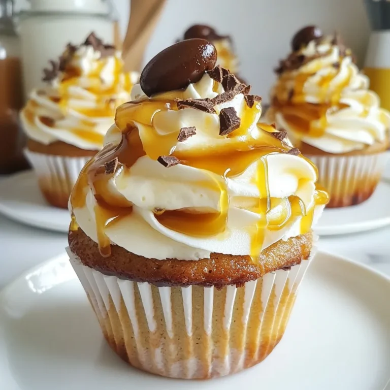 Für die Karamell Macchiato Cupcakes brauchst du folgende Zutaten: - 1 ½ Tassen Weizenmehl - 1 Tasse Zucker - ½ Tasse ungesalzene Butter, weich - 2 große Eier - 1 Tasse gebrühten Espresso oder starken Kaffee, abgekühlt - 1 Teelöffel Vanilleextrakt - ½ Tasse Milch - 2 Teelöffel Backpulver - ½ Teelöffel Salz - 1 Tasse Karamellsauce (fertig gekauft oder hausgemacht) - Schlagsahne zum Bekleben - Espressobohnen oder Schokoladenspäne zur Garnitur Jede Zutat hat ihre eigene Rolle. Das Weizenmehl gibt den Cupcakes Struktur. Zucker ist für die Süße und die weiche Butter sorgt für Feuchtigkeit. Die Eier helfen, alles zu binden. Espresso oder starker Kaffee bringt den typischen Karamell Macchiato Geschmack. Vanilleextrakt fügt ein tolles Aroma hinzu. Milch macht den Teig schön cremig. Backpulver lässt die Cupcakes aufgehen. Salz balanciert die Süße. Karamellsauce ist das Herzstück und die Schlagsahne bringt die Cupcakes zum Strahlen. Die Garnitur mit Espressobohnen oder Schokoladenspänen macht alles noch schöner. Wenn du kein Weizenmehl hast, kannst du auch Mandelmehl verwenden. Für eine glutenfreie Option ist Reismehl auch gut. Anstelle von Zucker kannst du Honig oder Ahornsirup nutzen. Wenn du keine ungesalzene Butter hast, geht auch Margarine. Du kannst auch Pflanzenmilch verwenden, wenn du eine laktosefreie Variante möchtest. Karamellsauce kann auch selbst gemacht werden, wenn du Zeit hast. Es gibt wirklich viele Möglichkeiten, um diesen leckeren Cupcake nach deinem Geschmack anzupassen! {{ingredient_image_2}} Heize deinen Ofen auf 175°C vor. Das ist wichtig, damit die Cupcakes gleichmäßig backen. Bereite ein Muffinblech mit 12 Cupcake-Förmchen vor. Diese helfen, die Cupcakes in Form zu halten und erleichtern das Herausnehmen. In einer mittelgroßen Schüssel vermischst du 1 ½ Tassen Weizenmehl, 2 Teelöffel Backpulver und ½ Teelöffel Salz. Das ist die Basis für den Teig. In einer großen Schüssel cremst du ½ Tasse weiche Butter und 1 Tasse Zucker mit einem Handmixer oder einer Küchenmaschine. Rühre die Mischung 3–4 Minuten lang, bis sie leicht und fluffig ist. Danach füge 2 große Eier nacheinander hinzu und rühre gut. Gib dann 1 Teelöffel Vanilleextrakt und 1 Tasse abgekühlten Espresso hinzu. Mische diese feuchten Zutaten gut. Schließlich rührst du die trockenen Zutaten abwechselnd mit ½ Tasse Milch in die Mischung ein. Achte darauf, dass alles gut vermischt ist, aber nicht zu lange rühren. Verteile den Teig gleichmäßig in die Cupcake-Förmchen. Fülle sie etwa zu ¾. Backe die Cupcakes 18–20 Minuten lang. Überprüfe sie mit einem Zahnstocher. Wenn er sauber herauskommt, sind sie fertig. Lass die Cupcakes 5 Minuten im Blech abkühlen. Danach lege sie auf ein Kuchengitter, um vollständig auszukühlen. Wenn sie kalt sind, entferne einen kleinen Teil des Centers und fülle jeden Cupcake mit 1 Teelöffel Karamellsauce. Jetzt sind sie bereit für die Schlagsahne und die letzte Karamell-Drizzle. Um perfekte Karamell Macchiato Cupcakes zu backen, beachte einige einfache Regeln. Stelle sicher, dass alle Zutaten Raumtemperatur haben. Dies hilft, eine gleichmäßige Mischung zu erzielen. Verwende frische Eier und hochwertige Butter. Diese Zutaten machen den Teig lecker und fluffig. Mische die trockenen Zutaten gut, bevor du sie zu den feuchten Zutaten hinzufügst. So vermeidest du Klumpen. Ein häufiger Fehler ist, die Cupcakes zu übermixen. Dies kann sie trocken machen. Mixe nur so lange, bis alles gut vermischt ist. Achte darauf, die Cupcake-Förmchen nicht zu voll zu füllen. Fülle sie nur bis zu drei Viertel, damit sie gut aufgehen. Lass die Cupcakes nach dem Backen vollständig abkühlen, bevor du sie füllst. So bleibt die Füllung an Ort und Stelle. Für eine köstliche Karamellfüllung kannst du fertige Karamellsauce verwenden oder sie selbst machen. Wenn du sie selbst machst, erhitze Zucker in einem Topf, bis er schmilzt. Füge dann Sahne und Butter hinzu. Rühre gut um, bis die Mischung glatt ist. Du kannst auch etwas Meersalz für eine salzige Note hinzufügen. Fülle jeden Cupcake mit einem Teelöffel Karamell. Das sorgt für einen herzhaften Biss. Experimentiere mit verschiedenen Füllungen, wie Schokolade oder Nüssen, um deine Cupcakes einzigartig zu machen. Pro Tipps Butter richtig weich machen: Lass die Butter vor der Verwendung bei Zimmertemperatur stehen, damit sie sich besser mit dem Zucker verbindet und eine luftige Textur entsteht. Espresso abkühlen lassen: Stelle sicher, dass der Espresso vollständig abgekühlt ist, bevor du ihn zum Teig hinzufügst, um zu verhindern, dass die Eier in der Mischung kochen. Gleichmäßiges Backen: Stelle sicher, dass die Muffinform gleichmäßig gefüllt ist, damit alle Cupcakes zur gleichen Zeit gleichmäßig backen. Karamellfüllung anpassen: Du kannst die Menge an Karamellsauce in den Cupcakes nach deinem Geschmack anpassen, um sie süßer oder weniger süß zu machen. {{image_4}} Karamell Macchiato Cupcakes sind einfach anpassbar. Für Vegetarier verwenden Sie einfach die klassischen Zutaten. Um die Cupcakes vegan zu machen, ersetzen Sie die Eier durch Apfelmus oder Leinsamen. Nutzen Sie pflanzliche Butter und pflanzliche Milch, wie Mandel- oder Hafermilch. Das sorgt für denselben köstlichen Geschmack. Experimentieren Sie mit verschiedenen Aromen für Ihre Cupcakes. Fügen Sie Zimt oder Muskatnuss zum Teig hinzu, um eine wärmere Note zu erzielen. Für eine schokoladige Variante können Sie Kakaopulver in den Teig mischen. Auch Nüsse oder Schokoladenstückchen passen gut. Sie können sogar Vanille- oder Karamellextrakt anstelle von Espresso verwenden. Wollen Sie eine Torte statt Cupcakes? Das ist leicht möglich! Verdoppeln Sie die Menge an Teig und backen Sie ihn in einer runden Tortenform. Backen Sie die Torte für etwa 30–35 Minuten. Nach dem Abkühlen können Sie die Torte in Schichten füllen und mit Karamellsauce und Schlagsahne dekorieren. So wird jeder Bissen zum Genuss! Um deine Karamell Macchiato Cupcakes frisch zu halten, lagere sie in einem luftdichten Behälter. Stelle sicher, dass sie vollständig abgekühlt sind, bevor du sie verpackst. So bleibt die Schlagsahne stabil. Du kannst die Cupcakes auch mit einem Stück Frischhaltefolie abdecken, falls du keinen Behälter hast. Diese Cupcakes halten sich bei Raumtemperatur etwa drei Tage. Wenn du sie länger aufbewahren möchtest, kannst du sie einfrieren. Wickel jeden Cupcake in Frischhaltefolie und lege sie in einen gefrierfesten Beutel. Im Gefrierfach bleiben sie bis zu drei Monate frisch. Achte darauf, sie vollständig auskühlen zu lassen, bevor du sie einfrierst. Wenn du gefrorene Cupcakes genießen möchtest, lasse sie über Nacht im Kühlschrank auftauen. Du kannst sie auch bei Raumtemperatur für einige Stunden stehen lassen. Wenn du sie wieder aufwärmen willst, lege sie für 10-15 Sekunden in die Mikrowelle. So bleibt die Schlagsahne weich und die Aromen kommen zurück. Achte darauf, sie nicht zu lange zu erhitzen, damit sie nicht trocken werden. Die Cupcakes brauchen 18 bis 20 Minuten im Ofen. Teste sie mit einem Zahnstocher. Wenn der Zahnstocher sauber herauskommt, sind sie fertig. Achte darauf, dass du die Cupcakes nicht zu lange backst. So bleiben sie schön saftig. Ja, du kannst die Cupcakes im Voraus machen. Du kannst sie bis zu drei Tage im Voraus backen. Bewahre sie in einem luftdichten Behälter auf. Wenn du sie länger aufbewahren möchtest, friere sie ein. Du kannst sie bis zu drei Monate im Gefrierfach lassen. Lass sie einfach über Nacht im Kühlschrank auftauen. Die beste Karamellsauce ist eine, die reich und cremig ist. Du kannst fertige Karamellsauce kaufen oder sie selbst machen. Für eine hausgemachte Sauce benötigst du Zucker, Butter und Sahne. Eine gute Karamellsauce bringt den besten Geschmack in die Cupcakes. In diesem Artikel habe ich die wichtigsten Punkte für das Backen von Cupcakes behandelt. Wir haben die Zutaten, eine Schritt-für-Schritt-Anleitung und nützliche Tipps durchgenommen. Ich gab auch Ideen für Variationen und wie man Cupcakes richtig lagert. Denke daran, nach den besten Praktiken zu backen und häufige Fehler zu vermeiden. Mit diesen Informationen kannst du leckere Cupcakes zaubern, die jeder mag. Viel Spaß beim Backen und Experimentieren!