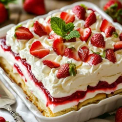 - 2 Tassen Schlagsahne - 1/2 Tasse Puderzucker - 1 Teelöffel Vanilleextrakt Die Hauptzutaten machen den Erdbeer-Shortcake-Eisboxkuchen so lecker. Schlagsahne verleiht dem Kuchen seine cremige Textur. Der Puderzucker sorgt für die süße Note. Vanilleextrakt bringt ein tolles Aroma in die Sahne. Diese Mischung ist einfach und schnell zu machen. - 2 Tassen frische Erdbeeren, geputzt und in Scheiben geschnitten - Frische Minzeblätter zur Dekoration (optional) Frische Erdbeeren sind der Star des Kuchens. Sie geben nicht nur Farbe, sondern auch Geschmack. Achte darauf, reife und süße Erdbeeren zu wählen. Minzeblätter sind eine schöne Ergänzung. Sie bringen eine frische Note und machen das Dessert noch ansprechender. - 24 gekaufte Löffelbiskuits (Savoiardi) - 1 Tasse Erdbeermarmelade Löffelbiskuits sind die perfekte Basis für die Schichten. Sie sind leicht und saugfähig. So nehmen sie die Feuchtigkeit der Sahne und Marmelade auf. Erdbeermarmelade fügt eine zusätzliche Schicht Geschmack hinzu. Diese Kombination macht den Kuchen noch besser. {{ingredient_image_2}} Zuerst bereiten wir die Sahne vor. Nimm eine große Rührschüssel. Gib die Schlagsahne, den Puderzucker und den Vanilleextrakt hinein. Mit einem elektrischen Mixer schlägst du die Mischung auf. Halte den Mixer auf mittlerer Geschwindigkeit. Dies dauert etwa 3 bis 5 Minuten. Wenn du steife Spitzen siehst, ist die Sahne bereit. Sie sollte dick und cremig sein. Jetzt kommt der spannende Teil: den Schichtaufbau. Nimm eine 9x13 Zoll große Auflaufform. Lege den Boden mit Löffelbiskuits aus. Achte darauf, dass die Kekse dicht beieinander liegen. Danach streichst du eine dünne Schicht Erdbeermarmelade gleichmäßig über die Kekse. Es sollte eine schöne, süße Schicht sein. Jetzt kommt die aufgeschlagene Sahne. Verteile sie glatt über die Marmelade. Dann legst du die Hälfte der geschnittenen Erdbeeren gleichmäßig darüber. Jetzt wiederholst du die Schichten. Füge eine weitere Schicht Löffelbiskuits hinzu, gefolgt von Marmelade und Sahne. Dann verteile die restlichen Erdbeeren darauf. Zum Schluss gibst du eine letzte Schicht aufgeschlagener Sahne oben drauf. Glätte sie vorsichtig. Diese Schichten machen deinen Erdbeer-Shortcake-Eisboxkuchen besonders lecker. Decke die Auflaufform mit Frischhaltefolie ab. Stelle sie für mindestens 4 Stunden in den Kühlschrank. Am besten über Nacht. So werden die Aromen intensiv und die Kekse weich. Um die Sahne perfekt aufzuschlagen, benutze eine kalte Schüssel. Kalte Utensilien helfen der Sahne, schneller steif zu werden. Schlage die Sahne bei mittlerer Geschwindigkeit. Achte darauf, nicht zu lange zu schlagen. Sonst wird die Sahne butterartig. Der Puderzucker sorgt für eine feine Süße und Stabilität. Vanilleextrakt bringt einen tollen Geschmack hinein. Die Löffelbiskuits brauchen Zeit, um weich zu werden. Lege sie dicht nebeneinander in die Form. Streiche die Erdbeermarmelade gleichmäßig darauf. Danach kommt die Sahne. Kühl den Kuchen mindestens vier Stunden. Ideal ist eine ganze Nacht im Kühlschrank. So ziehen die Aromen gut ein, und die Kekse werden weich und saftig. Präsentiere den Kuchen schön auf einem großen Teller. Eine letzte Schicht Sahne oben sorgt für einen tollen Look. Garniere den Kuchen mit frischen Erdbeeren und Minzeblättern. Das gibt Farbe und frischen Geschmack. Du kannst auch Schokoladensplitter oder Nüsse hinzufügen. So wird der Kuchen noch interessanter. Pro Tipps Frische Erdbeeren verwenden: Verwenden Sie frische, reife Erdbeeren für den besten Geschmack und die beste Textur in Ihrem Eisboxkuchen. Kühlzeit beachten: Lassen Sie den Kuchen mindestens 4 Stunden oder über Nacht kühlen, damit die Aromen gut durchziehen und die Löffelbiskuits die richtige Konsistenz erreichen. Variationen ausprobieren: Experimentieren Sie mit anderen Früchten wie Himbeeren oder Blaubeeren für eine interessante Geschmacksvielfalt. Servieren mit Stil: Dekorieren Sie den Kuchen vor dem Servieren mit zusätzlichen frischen Erdbeeren und Minzeblättern für eine ansprechende Präsentation. {{image_4}} Du kannst auch andere Beeren verwenden. Himbeeren und Blaubeeren sind großartige Alternativen. Sie bringen neue Farben und Geschmäcker. Wenn du Himbeeren nimmst, werden sie süß und leicht sauer. Blaubeeren sind süß und saftig. Das macht den Kuchen spannend und lecker. Du kannst die Beeren einfach schichten, wie die Erdbeeren. Für eine pflanzliche Option kannst du die Sahne ersetzen. Verwende Kokosnusscreme oder pflanzliche Sahne. Du kannst auch Agavendicksaft anstelle von Puderzucker nehmen. Die Löffelbiskuits sind oft nicht vegan. Suche nach veganen Keksen oder mache sie selbst. So kannst du einen köstlichen veganen Erdbeer-Shortcake-Eisboxkuchen genießen. Es gibt viele Aromen, die du in die Sahne einfügen kannst. Probiere Mandel- oder Karamellextrakt für einen neuen Geschmack. Eine Prise Zimt kann auch einen tollen Effekt haben. Du kannst sogar etwas Zitronenschale hinzufügen. Das macht die Sahne frisch und fruchtig. Experimentiere mit diesen Aromen, um deinen perfekten Kuchen zu finden. Um den Erdbeer-Shortcake-Eisboxkuchen frisch zu halten, decken Sie ihn gut ab. Verwenden Sie Frischhaltefolie oder einen Deckel. So bleibt der Kuchen zart und lecker. Lagern Sie ihn im Kühlschrank. Dort hält er sich bis zu fünf Tage. Achten Sie darauf, dass keine starken Gerüche in der Nähe sind. Diese können den Geschmack beeinflussen. Am besten machen Sie den Kuchen einen Tag vorher. So haben die Aromen Zeit, sich gut zu vermischen. Mindestens vier Stunden im Kühlschrank sind nötig. Wenn Sie also Gäste erwarten, planen Sie dies ein. Ein kühler, gut durchgezogener Kuchen schmeckt einfach besser. Ja, Sie können den Kuchen einfrieren! Wickeln Sie ihn fest in Folie ein und geben Sie ihn in einen luftdichten Behälter. So bleibt er bis zu drei Monate frisch. Zum Servieren, nehmen Sie den Kuchen aus dem Gefrierfach. Lassen Sie ihn im Kühlschrank auftauen, bis er weich ist. So schmeckt er wie frisch gemacht. Der Erdbeer-Shortcake-Eisboxkuchen bleibt im Kühlschrank etwa 3 bis 5 Tage frisch. Achte darauf, dass du ihn gut abdeckst. Am besten nutzt du Frischhaltefolie. So bleibt der Kuchen saftig und die Aromen erhalten sich. Ja, du kannst den Kuchen im Voraus machen. Ich empfehle, ihn einen Tag vorher zuzubereiten. So haben die Schichten genug Zeit, um gut durchzuziehen. Der Kuchen schmeckt dann noch besser! Einfach im Kühlschrank aufbewahren, bis du ihn servierst. Wenn du keine Löffelbiskuits hast, kannst du auch andere Kekse verwenden. Gute Alternativen sind Butterkekse oder sogar zerbröselte Graham-Cracker. Diese geben dem Kuchen einen anderen Geschmack, passen aber trotzdem gut dazu. In diesem Artikel haben wir alles über den Erdbeer-Shortcake-Eisboxkuchen besprochen. Du hast gelernt, welche Hauptzutaten du brauchst und wie du die Sahne perfekt zubereitest. Außerdem haben wir verschiedene Variationen und Aufbewahrungstipps durchgenommen. Denke daran, die Schichten gut aufzubauen und deine Sahne richtig zu schlagen. Egal, ob du frische Erdbeeren oder vegane Optionen wählst, du wirst sicher einen leckeren Kuchen zaubern. Viel Spaß beim Ausprobieren!