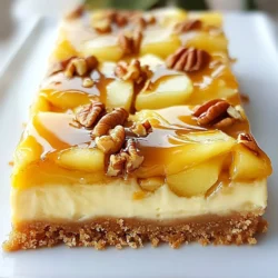 Für diese köstlichen Riegel brauchst du einige Hauptzutaten. Hier ist die Liste: - 2 Tassen Graham-Cracker-Brösel - 1/2 Tasse ungesalzene Butter, geschmolzen - 1/4 Tasse Kristallzucker - 450 g Frischkäse, weich gerührt - 200 g Kristallzucker - 1 Teelöffel Vanilleextrakt - 3 große Eier - 2 Tassen Äpfel, geschält, entkernt und gewürfelt - 1 Teelöffel Zimt - 1/2 Tasse Karamellsauce - Extra Karamell zum Verzieren - Gehackte Pekannüsse oder Walnüsse (optional) Diese Zutaten machen die Riegel cremig und lecker. Die Kombination aus Käsekuchen und Äpfeln ist einfach himmlisch. Ich empfehle die Granny Smith Äpfel für dieses Rezept. Diese Äpfel sind knackig und sauer. Ihre Frische passt perfekt zu der süßen Karamellsauce. Andere Äpfel können auch funktionieren, aber Granny Smith hebt den Geschmack wirklich hervor. Wenn du keine ungesalzene Butter hast, gibt es Alternativen. Du kannst Margarine verwenden, aber achte darauf, dass sie gut schmeckt. Ein weiterer guter Ersatz ist Kokosöl. Es gibt den Riegeln einen leichten Kokosgeschmack. Diese Optionen helfen, die Textur und den Geschmack der Kruste zu erhalten. {{ingredient_image_2}} Heize deinen Ofen auf 160°C (325°F) vor. Nimm eine 23x23 cm (9x9 Zoll) große Backform. Lege die Form mit Backpapier aus. Lass etwas Papier über die Kanten hängen. So kannst du die Riegel später leicht herausnehmen. In einer mittleren Schüssel vermenge 2 Tassen Graham-Cracker-Brösel, 1/2 Tasse geschmolzene Butter und 1/4 Tasse Kristallzucker. Rühre alles gut um, bis die Brösel gleichmäßig benetzt sind. Drücke die Mischung fest auf den Boden der Backform. Backe die Kruste für etwa 10 Minuten, bis sie leicht goldbraun ist. Lass sie kurz abkühlen. In einer großen Schüssel rühre 450 g Frischkäse mit 200 g Zucker glatt. Füge 1 Teelöffel Vanilleextrakt hinzu und mische gut. Gib die 3 Eier einzeln dazu. Mische auf niedriger Stufe, bis alles gut vermengt ist. Achte darauf, nicht zu übermixen. In einer separaten Schüssel vermenge 2 Tassen gewürfelte Äpfel mit 1 Teelöffel Zimt. Hebe die Äpfel vorsichtig unter die Käsekuchenmasse. Gieße die Käsekuchenmasse über die abgekühlte Kruste. Beträufle die Mischung mit 1/2 Tasse Karamellsauce. Verwende ein Messer, um das Karamell sanft durch die Masse zu ziehen. Backe das Ganze 45-55 Minuten, bis die Mitte fest, aber noch leicht wackelig ist. Die Ränder sollten aufgegangen sein. Nimm den Käsekuchen aus dem Ofen und lasse ihn in der Form auf einem Kuchengitter für mindestens 30 Minuten abkühlen. Decke ihn ab und stelle ihn für mindestens 4 Stunden in den Kühlschrank. So wird er fest. Nach dem Kühlen hebe die Riegel mithilfe des Backpapiers aus der Form. Schneide sie in Quadrate oder Rechtecke. Serviere sie mit extra Karamellsauce und gehackten Nüssen, wenn du magst. Um die perfekte Kruste zu erzielen, achte auf die Mischung. Mische die Graham-Cracker-Brösel, die geschmolzene Butter und den Zucker gut. Drücke die Mischung fest in die Backform. So bleibt die Kruste stabil. Backe sie kurz, bis sie goldbraun ist. Lass die Kruste dann abkühlen, bevor du die Füllung hinzufügst. Übermixen kann die Füllung luftig machen. Mixe den Frischkäse und den Zucker nur kurz. Füge die Eier einzeln hinzu und rühre nur bis sie gut vermischt sind. Wenn du zu lange rührst, wird der Käsekuchen nicht fest. Sanftes Unterheben der Äpfel ist auch wichtig. So bleiben sie ganz und verleihen mehr Geschmack. Eine selbstgemachte Karamellsauce schmeckt toll. Sie ist frisch und kann nach deinem Geschmack angepasst werden. Du kannst die Süße und die Konsistenz ändern. Wenn du wenig Zeit hast, ist gekaufte Karamellsauce eine gute Wahl. Sie ist schnell und einfach zu verwenden. Achte aber darauf, eine hochwertige Marke zu wählen. So bleibt der Geschmack gut. Pro Tipps Die richtige Apfelsorte wählen: Für die besten Ergebnisse empfehlen sich Granny Smith Äpfel, da sie eine schöne Säure bieten, die gut mit der Süße des Käsekuchens harmoniert. Übermixen vermeiden: Achte darauf, die Eier nur kurz und auf niedriger Stufe unterzuarbeiten, um eine luftige und cremige Textur zu erhalten. Kühlen nicht vergessen: Lasse den Käsekuchen nach dem Backen ausreichend im Kühlschrank abkühlen, damit er die perfekte Festigkeit erreicht und sich gut schneiden lässt. Karamell kreativ einsetzen: Füge zusätzliches Karamell zwischen die Schichten oder als Topping hinzu, um den Geschmack noch intensiver zu machen. {{image_4}} Die Karamell-Apfel-Käsekuchen-Riegel haben ihren Ursprung in der klassischen Käsekuchen-Tradition. Viele Rezepte nutzen Käsekuchen als Basis und fügen fruchtige Elemente hinzu. In diesem Rezept habe ich die Kombination von Äpfeln und Karamell gewählt. Granny Smith Äpfel bringen einen tollen Geschmack. Sie sind süß und sauer zugleich. Du kannst auch andere Apfelsorten ausprobieren, wie Honeycrisp oder Fuji. Diese bringen eine andere Süße und Textur. Für die Toppings gibt es viele Möglichkeiten. Du kannst Schlagsahne hinzufügen, um die Riegel noch cremiger zu machen. Ein paar gehackte Pekannüsse oder Walnüsse geben einen knusprigen Biss. Du kannst auch mehr Karamellsauce oben drauf träufeln. Eine Prise Zimt oder Muskatnuss sorgt für zusätzlichen Geschmack. Wenn du es schokoladig magst, füge Schokoladensplitter hinzu. Diese Kombinationen machen jeden Biss besonders. Wenn du eine glutenfreie Option suchst, kannst du glutenfreie Kekse verwenden. Diese ersetzen die Graham-Cracker-Brösel gut. Es gibt viele Marken, die glutenfreie Optionen anbieten. Achte darauf, dass die Kekse nicht zu süß sind. Eine andere Möglichkeit ist, gemahlene Mandeln oder Haferflocken zu nutzen. Diese geben der Kruste eine tolle Textur und sind ebenfalls glutenfrei. Um die Karamell-Apfel-Käsekuchen-Riegel frisch zu halten, ist das richtige Kühlen wichtig. Nach dem Backen lasse die Riegel in der Form auf einem Kuchengitter abkühlen. Danach decke sie gut ab und stelle sie in den Kühlschrank. So bleiben sie kühl und fest. Du kannst die Riegel auch einfrieren. Schneide sie in Portionen und lege sie in einen luftdichten Behälter. Verwende Wachspapier zwischen den Riegeln, damit sie nicht aneinander kleben. So bleiben sie bis zu drei Monate frisch. Im Kühlschrank bleiben die Riegel bis zu einer Woche frisch. Stelle sicher, dass sie gut abgedeckt sind. Wenn du sie richtig lagerst, kannst du die leckeren Riegel noch länger genießen. Ja, du kannst andere Früchte verwenden. Birnen und Pfirsiche passen gut. Beeren könnten auch funktionieren, aber achte auf die Feuchtigkeit. Schneide die Früchte klein, damit sie gleichmäßig backen. Um den Käsekuchen ohne Eier zu machen, nutze einen Ei-Ersatz. Du kannst Apfelmus oder gemahlene Leinsamen verwenden. Mische 1 Esslöffel Leinsamen mit 3 Esslöffeln Wasser. Lass es kurz ruhen, bis es dick wird. Karamellsauce ist ein Klassiker. Schokoladensauce ergänzt den Geschmack gut. Auch eine Vanillesauce macht sich hervorragend. Du kannst sie auch mit Sahne servieren, um etwas Frische hinzuzufügen. Du kannst mehr Karamellsauce verwenden oder einen Schuss Karamell-Aroma hinzufügen. Röste etwas Karamell in einem kleinen Topf, um den Geschmack zu vertiefen. Das gibt deiner Füllung mehr Tiefe und Süße. Die Karamell-Apfel-Käsekuchen-Riegel sind einfach zuzubereiten und lecker. Ich habe die Hauptzutaten, die Schritt-für-Schritt-Anleitung und viele Tipps erklärt. Verschiedene Variationen machen das Rezept spannend und anpassbar. Achte auf die Lagerung, damit die Riegel frisch bleiben. Probiere die Rezepte aus und passe sie deinem Geschmack an. Viel Spaß beim Backen und Genießen!