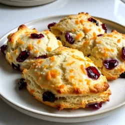 Um köstliche Cranberry Orange Scones zu backen, benötigst du folgende Zutaten: - 2 Tassen Allzweckmehl - 1/2 Tasse Kristallzucker - 1 Esslöffel Backpulver - 1/2 Teelöffel Salz - 1/2 Tasse ungesalzene Butter, kalt und gewürfelt - 3/4 Tasse getrocknete Cranberries - Schale von 1 Orange - 1/2 Tasse Schlagsahne - 1 großes Ei - 1 Teelöffel Vanilleextrakt - 1 Ei-Waschmittel (1 Ei, geschlagen mit 1 Esslöffel Wasser) - Optional: grober Zucker zum Bestreuen Diese Zutaten sind wichtig. Sie bringen Geschmack und Textur in deine Scones. Das Allzweckmehl sorgt für die Basis. Der Zucker süßt und der Backpulver lässt die Scones aufgehen. Kalte Butter macht die Scones zart. Die getrockneten Cranberries fügen eine fruchtige Note hinzu. Die Orangenschale bringt Frische. Schlagsahne und Ei binden alles zusammen und sorgen für eine schöne Konsistenz. Vergiss nicht das Ei-Waschmittel. Es gibt deinen Scones eine schöne, goldene Farbe beim Backen. Optionaler grober Zucker gibt einen süßen Crunch. Du kannst auch andere Zutaten hinzufügen, um den Geschmack zu variieren. Experimentiere mit verschiedenen Früchten oder Gewürzen. Spaß beim Backen! {{ingredient_image_2}} Heize deinen Ofen auf 200°C vor. Lege ein Backblech mit Backpapier aus. So bleibt der Teig nicht kleben. Nehme eine große Schüssel. Mische das Mehl, den Zucker, das Backpulver und das Salz gut zusammen. Diese Mischung ist die Basis deiner Scones. Nimm die kalte, gewürfelte Butter. Füge sie zur Mehlmischung hinzu. Verwende deine Finger oder einen Teigmischer, um die Butter einzuarbeiten. Die Mischung sollte wie grober Sand aussehen. Rühre dann die getrockneten Cranberries und die Orangenschale unter. In einer separaten Schüssel vermische die Schlagsahne, das Ei und den Vanilleextrakt. Verquirle alles gut, bis die Mischung gleichmäßig ist. Diese feuchten Zutaten geben den Scones ihren schönen Geschmack. Übertrage nun den Teig auf eine leicht bemehlte Fläche. Forme ihn zu einem Kreis, etwa 2,5 cm dick. Schneide diesen Kreis in 8 Keile. Lege die Keile auf das Backblech. Bestreiche die Oberseiten mit dem Ei-Waschmittel und streue groben Zucker darüber. Backe die Scones für 15-20 Minuten. Sie sind fertig, wenn sie leicht goldbraun sind. Ein Zahnstocher sollte sauber herauskommen, wenn du ihn in die Mitte steckst. Lass die Scones einige Minuten auf einem Kuchengitter abkühlen, bevor du sie servierst. - Verwende kalte Butter. Kalte Butter macht die Scones flauschig. - Mische den Teig nicht zu lange. Ein wenig Klumpen ist in Ordnung. - Serviere die Scones auf einer schönen Tortenplatte. Das macht sie einladend. - Verwende Garnituren. Frische Orangenscheiben oder Minze machen das Bild bunt. - Überknete den Teig nicht. Das führt zu harten Scones. - Achte auf die Backzeit. Zu langes Backen macht sie trocken. Pro Tipps Butter kalt verwenden: Stelle sicher, dass die Butter wirklich kalt ist, um die beste Textur für die Scones zu erzielen. Teig nicht übermischen: Rühre den Teig nur so lange, bis die Zutaten gerade kombiniert sind, um zähe Scones zu vermeiden. Frische Cranberries: Wenn du frische Cranberries verwendest, reduziere die Zuckermenge, da sie weniger süß sind als getrocknete. Variationen ausprobieren: Experimentiere mit anderen Früchten oder Aromen, wie Schokoladenstückchen oder Nüssen, um verschiedene Scone-Varianten zu kreieren. {{image_4}} Du kannst deine Cranberry Orange Scones noch spannender machen. Füge weitere Früchte hinzu. Zum Beispiel, frische Himbeeren oder gehackte Äpfel. Diese Früchte bringen eine neue Note in deinen Scones. Gewürze und Kräuter helfen auch. Probiere Zimt oder Muskatnuss für einen warmen Geschmack. Rosmarin oder Thymian geben einen frischen Akzent. Experimentiere, um deine perfekte Mischung zu finden. Wenn du auf deine Gesundheit achtest, gibt es viele Optionen. Verwende glutenfreies Mehl. Es gibt viele gute glutenfreie Mehle auf dem Markt. Diese Mehle können gut funktionieren und die Scones leicht machen. Zucker kannst du auch reduzieren. Nutze nur die Hälfte des Zuckers. Du kannst auch Honig oder Ahornsirup verwenden. Diese Süßungsmittel geben einen anderen, leckeren Geschmack und sind oft gesünder. Jede Jahreszeit hat ihre eigenen Aromen. Im Herbst kannst du Zimt und Muskatnuss verwenden. Diese Gewürze bringen die Wärme der Saison in deine Scones. Im Winter kannst du Nüsse hinzufügen. Walnüsse oder Pekannüsse geben einen tollen Crunch. Sie passen gut zu den fruchtigen Aromen. Diese saisonalen Anpassungen machen deine Scones besonders lecker und interessant. Scones sind am besten, wenn sie frisch gebacken sind. Du kannst sie aber auch gut lagern. Bewahre die Scones bei Raumtemperatur auf. Lege sie in eine luftdichte Box oder wickele sie in Frischhaltefolie. So bleiben sie weich und lecker. Wenn du in einem warmen Klima lebst, ist das besonders wichtig. Wenn du die Scones länger aufbewahren möchtest, kannst du sie im Kühlschrank lagern. Das hilft, ihre Frische zu bewahren. Stelle sicher, dass sie in einem luftdichten Behälter sind. So nehmen sie keine anderen Gerüche auf. Achte darauf, sie vor dem Servieren leicht aufzuwärmen. Das macht sie wieder schön weich und schmeckt frisch. Die Frische der Scones hängt von der Lagerung ab. Bei Raumtemperatur bleiben sie etwa zwei Tage frisch. Nach zwei Tagen kannst du die Qualität bemerken. Sie können trocken werden oder an Geschmack verlieren. Im Kühlschrank halten sie sich bis zu einer Woche. Für längere Haltbarkeit friere die Scones ein. Lege sie in einen Gefrierbeutel und drücke die Luft heraus. So bleiben sie bis zu drei Monate frisch. Zum Aufwärmen lege die gefrorenen Scones direkt in den Ofen. Backe sie bei 180°C für etwa 10-15 Minuten. So schmecken sie fast wie frisch gebacken! Um deine Scones fluffiger zu machen, achte auf diese Tipps: - Verwende kalte Butter. Kühle Butter hilft, Luft in den Teig zu halten. - Mische den Teig sanft. Übermische ihn nicht, um die Textur leicht zu halten. - Füge etwas mehr Backpulver hinzu. Dies sorgt für mehr Volumen. - Lass den Teig ruhen. Ein kurzes Ruhen hilft der Konsistenz. Diese kleinen Änderungen können den Unterschied machen. Fluffige Scones sind ein Genuss! Ja, du kannst die Scones im Voraus zubereiten. Hier sind einige Vorschläge: - Bereite den Teig vor. Du kannst ihn bis zu einem Tag im Kühlschrank lagern. - Forme die Scones und lege sie auf ein Backblech. Decke sie ab und friere sie ein. - Backe sie direkt aus dem Gefrierschrank. Erhöhe die Backzeit um einige Minuten. Diese Optionen sparen Zeit und machen das Backen einfach. So hast du immer frische Scones bereit! Cranberry Orange Scones passen gut zu vielen Begleitgetränken und Aufstrichen: - Tee oder Kaffee sind perfekte Getränke dazu. - Ein frischer Orangensaft ergänzt die Aromen. - Butter oder eingelegter Zimt sind tolle Aufstriche. - Du kannst auch Frischkäse mit Kräutern verwenden. Diese Kombinationen machen dein Scone-Erlebnis noch besser! In diesem Artikel habe ich die wichtigsten Schritte zur Zubereitung von Cranberry-Orange-Scones vorgestellt. Wir haben die Zutaten aufgelistet, die Vorbereitung beschrieben und wertvolle Tipps gegeben. Perfekte Scones erfordern Sorgfalt, aber sind leicht zu meistern. Variationen und Lagerhinweise bieten kreativen Spielraum. Denke daran, die Teigmischung nicht zu überarbeiten. So erhältst du eine flauschige Textur. Lass deine Scones frisch und gut aufbewahrt bleiben. Viel Spaß beim Backen und Genießen!