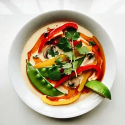 Die Thai Kokos-Curry-Suppe hat viele leckere Zutaten. Hier sind die Hauptzutaten, die du brauchst: - 1 Esslöffel Kokosöl - 1 mittelgroße Zwiebel, gehackt - 3 Knoblauchzehen, gehackt - 1 Esslöffel frischer Ingwer, gerieben - 2 Esslöffel rote Curry-Paste - 1 Dose (400ml) Kokosmilch - 4 Tassen Gemüsebrühe - 1 Tasse Paprika, in Streifen geschnitten - 1 Tasse Zuckerschoten oder grüne Bohnen, geputzt - 1 Tasse Champignons, in Scheiben geschnitten - 1 Esslöffel Sojasauce - 1 Esslöffel Limettensaft - Frische Korianderblätter, zum Garnieren - Salz und Pfeffer nach Geschmack - Limettenschnitze, zum Servieren Die Gewürze machen diese Suppe besonders. Die rote Curry-Paste bringt einen tollen Geschmack. Sie gibt der Suppe eine schöne Schärfe und Tiefe. Knoblauch und Ingwer sorgen für zusätzliche Aromen. Sie helfen, die Suppe frisch und lebendig zu machen. Kokosmilch ist der Star. Sie macht die Suppe cremig und reichhaltig. Die Kombination aus Sojasauce und Limettensaft fügt eine Balance aus salzig und sauer hinzu. Das sorgt für einen guten Geschmack. Frischer Koriander ist das i-Tüpfelchen. Er bringt ein frisches Aroma und sieht schön aus. Wenn du die besten Zutaten auswählst, wird deine Suppe noch besser. Achte auf frisches Gemüse. Bunte Paprika machen die Suppe nicht nur hübsch, sondern schmecken auch gut. Wähle Kokosmilch in guter Qualität. Sie sollte dick und cremig sein. Die rote Curry-Paste kann unterschiedlich sein. Probiere verschiedene Marken aus, um deinen Favoriten zu finden. Frischer Koriander sollte grün und knackig sein. Vermeide welke Blätter. Wenn du Zuckerschoten wählst, achte darauf, dass sie fest und leuchtend sind. So bekommst du das beste Geschmackserlebnis. {{ingredient_image_2}} Beginne mit den Zutaten. Du brauchst: - 1 Esslöffel Kokosöl - 1 mittelgroße Zwiebel, gehackt - 3 Knoblauchzehen, gehackt - 1 Esslöffel frischer Ingwer, gerieben - 2 Esslöffel rote Curry-Paste - 1 Dose (400ml) Kokosmilch - 4 Tassen Gemüsebrühe - 1 Tasse Paprika, in Streifen geschnitten - 1 Tasse Zuckerschoten oder grüne Bohnen, geputzt - 1 Tasse Champignons, in Scheiben geschnitten - 1 Esslöffel Sojasauce - 1 Esslöffel Limettensaft - Frische Korianderblätter, zum Garnieren - Salz und Pfeffer nach Geschmack - Limettenschnitze, zum Servieren Stelle sicher, dass alles bereit ist. So sparst du Zeit beim Kochen. Erhitze das Kokosöl in einem großen Topf bei mittlerer Hitze. Füge die gehackte Zwiebel hinzu und dünste sie etwa 5 Minuten, bis sie durchsichtig ist. Dann rührst du den gehackten Knoblauch und den geriebenen Ingwer ein. Brate alles für eine Minute, bis die Aromen gut duften. Jetzt kommt der spannende Teil! Gib die rote Curry-Paste in den Topf. Koche sie für 2 Minuten. Rühre gut um. Die Aromen müssen sich vermischen, das ist wichtig. Gieße die Kokosmilch und die Gemüsebrühe in den Topf. Rühre alles gut um. Bringe die Suppe zum Köcheln. Jetzt füge die geschnittenen Paprika, Zuckerschoten oder grüne Bohnen und Champignons hinzu. Lasse die Suppe 5-7 Minuten kochen. Das Gemüse sollte zart sein. Würze die Suppe mit Sojasauce, Limettensaft, Salz und Pfeffer. Schmecke alles ab und passe die Gewürze nach deinem Geschmack an. Nimm den Topf vom Herd. Lass die Suppe einige Minuten ruhen, damit die Aromen sich entfalten können. Serviere die Suppe heiß. Garniere sie mit frischen Korianderblättern und Limettenschnitzen. Ein häufiges Problem bei der Zubereitung von Thai Kokos-Curry-Suppe ist das Überkochen. Achte darauf, die Suppe nur sanft köcheln zu lassen. Zu hohe Hitze kann die Aromen zerstören. Ein weiterer Fehler ist die falsche Dosierung der Curry-Paste. Beginne mit weniger und füge mehr hinzu, wenn du das Gefühl hast, dass der Geschmack fehlt. Die richtige Konsistenz macht die Suppe besonders. Wenn sie zu dick ist, füge mehr Gemüsebrühe hinzu. Wenn sie zu dünn ist, lasse sie länger köcheln. Die Kokosmilch gibt der Suppe eine cremige Textur. Sei vorsichtig, sie nicht zu lange zu kochen, um die Frische zu bewahren. Um die Aromen zu verstärken, benutze frische Kräuter wie Koriander. Limettensaft bringt Frische und hebt den Geschmack. Du kannst auch einen Spritzer Fischsauce hinzufügen, um mehr Tiefe zu erreichen. Probiere auch andere Gemüse aus. Zucchini oder Karotten passen gut. Experimentiere mit den Gewürzen, um deine perfekte Mischung zu finden. Pro Tipps Frische Zutaten: Verwende frisches Gemüse und Kräuter, um die Aromen in der Suppe zu intensivieren. Rote Curry-Paste anpassen: Die Menge der Curry-Paste kann je nach gewünschtem Schärfegrad variieren. Taste dich langsam heran! Gemüsevariationen: Fühle dich frei, weiteres Gemüse wie Karotten oder Brokkoli hinzuzufügen, um die Suppe abwechslungsreicher zu gestalten. Serviervorschlag: Die Suppe schmeckt hervorragend mit Reis oder Quinoa, um eine sättigende Mahlzeit zu kreieren. {{image_4}} Um die Thai Kokos-Curry-Suppe vegan zu gestalten, ersetze die Sojasauce durch Tamari. Du kannst auch die Gemüsebrühe selbst machen, um sicherzugehen, dass sie vegan ist. Füge mehr Gemüse wie Karotten oder Brokkoli hinzu, um die Suppe nahrhafter zu machen. Eine zusätzliche Tasse Kichererbsen bringt mehr Protein und macht die Suppe sättigender. Wenn du Protein hinzufügen möchtest, gibt es viele Optionen. Hähnchenbrust ist eine beliebte Wahl. Du kannst sie in kleine Stücke schneiden und mit der Zwiebel anbraten. Tofu ist eine großartige vegane Option. Brate den Tofu goldbraun an, bevor du ihn in die Suppe gibst. Garnelen passen auch gut. Koche sie einfach in der Suppe, bis sie rosa sind. Für eine schärfere Suppe füge frische Chilis hinzu. Du kannst auch rote Chili-Flocken verwenden, um mehr Hitze zu bekommen. Achte darauf, langsam zu beginnen und die Schärfe nach deinem Geschmack anzupassen. Ein Spritzer Sriracha oder Chilisauce kurz vor dem Servieren gibt einen zusätzlichen Kick. Um Reste der Thai Kokos-Curry-Suppe aufzubewahren, benutze einen luftdichten Behälter. Lass die Suppe zuerst abkühlen, bevor du sie lagerst. So bleibt der Geschmack frisch. Du kannst die Suppe bis zu drei Tage im Kühlschrank aufbewahren. Achte darauf, sie gut abzudecken. Wenn du die Suppe länger aufbewahren möchtest, kannst du sie einfrieren. Fülle die kalte Suppe in gefriergeeignete Behälter oder Beutel. Lass dabei etwas Platz für die Ausdehnung beim Gefrieren. Die Suppe bleibt bis zu drei Monate im Gefrierfach frisch. Wenn du die Suppe wieder aufwärmst, nimm eine Portion heraus. Erhitze sie in einem Topf bei schwacher Hitze. Rühre oft um, damit sie gleichmäßig warm wird. Du kannst auch etwas Wasser oder Brühe hinzufügen, falls sie zu dick ist. Achte darauf, dass die Suppe gut durchgeheizt ist, bevor du sie servierst. Die Thai Kokos-Curry-Suppe hält sich gut im Kühlschrank. Du kannst sie bis zu 3 Tage aufbewahren. Stelle sicher, dass du die Suppe in einem luftdichten Behälter lagerst. Wenn du die Suppe länger aufbewahren möchtest, friere sie ein. Ja, du kannst die Curry-Paste selbst machen! Nutze frische Zutaten wie rote Chilis, Knoblauch, Ingwer und Zitronengras. Mische sie mit etwas Salz in einem Mixer. Frische Paste hat oft einen kräftigeren Geschmack. Das ist eine tolle Art, deine Suppe noch besser zu machen. Zu dieser Suppe passen viele Beilagen. Hier sind einige Vorschläge: - Jasminreis oder Basmatireis - Frisches Baguette für das Dippen - Knusprige Frühlingsrollen - Ein einfacher grüner Salat Diese Beilagen ergänzen die Aromen der Suppe perfekt. Du hast nun alles, was du für eine leckere Thai Kokos-Curry-Suppe brauchst. Wir haben die Hauptzutaten, Gewürze und Tipps zur Auswahl der besten Zutaten besprochen. In der Schritt-für-Schritt-Anleitung hast du gelernt, wie du die Suppe zubereitest. Zudem gab es Tipps, um häufige Fehler zu vermeiden und die perfekte Konsistenz zu erreichen. Vergiss nicht die Variationen mit veganen Optionen und proteinreichen Ergänzungen. Halte auch die Lagerungshinweise im Hinterkopf, damit du die Reste gut nutzen kannst. Mit diesen Informationen kannst du eine köstliche Suppe zaubern, die sicher Eindruck macht.