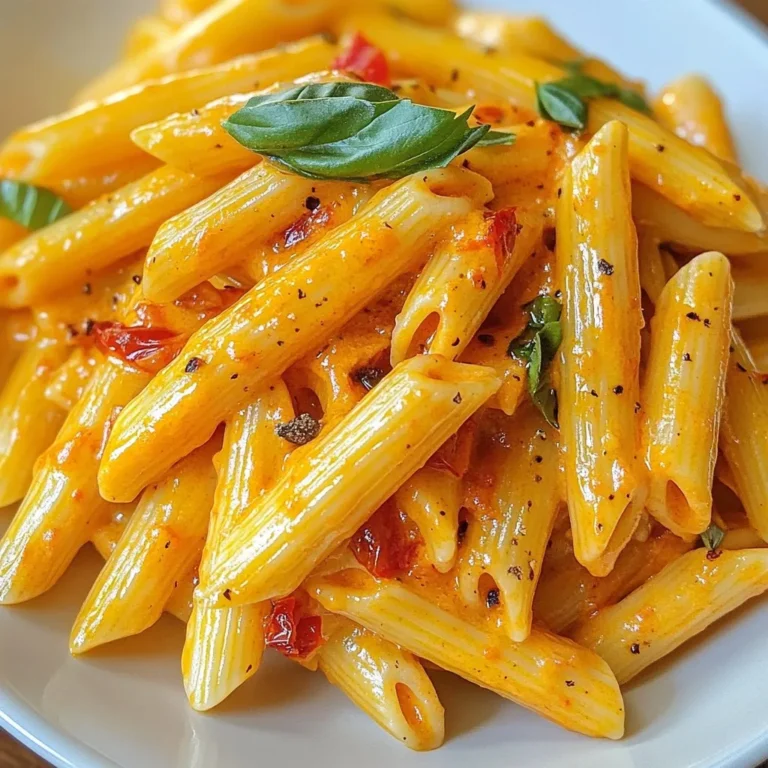 - 2 rote Paprika - 1 Esslöffel Olivenöl - 240 ml Schlagsahne - 50 g geriebener Parmesan Rote Paprika sind der Star dieses Gerichts. Sie bringen eine süße und rauchige Note. Olivenöl sorgt für einen schönen Glanz. Schlagsahne macht die Sauce cremig. Parmesan fügt einen herzhaften Geschmack hinzu. - 3 Knoblauchzehen, fein gehackt - 1 Teelöffel Salz - 1/2 Teelöffel schwarzer Pfeffer - 60 g frisches Basilikum, gehackt - Rote Chiliflocken (optional) Knoblauch gibt der Sauce einen tollen Duft. Salz und Pfeffer sind wichtig für den Geschmack. Frisches Basilikum bringt Frische. Rote Chiliflocken sind für den, der es scharf mag. - 225 g Pasta nach Wahl (Penne, Fettuccine oder Farfalle) Die Pasta macht das Gericht komplett. Penne hat eine schöne Form für die Sauce. Fettuccine ist weich und cremig. Farfalle sieht hübsch auf dem Teller aus. Wählen Sie die Pasta, die Ihnen am besten gefällt. {{ingredient_image_2}} Paprika rösten Heize den Ofen auf 200°C vor. Lege die roten Paprika auf ein Backblech. Beträufle sie mit Olivenöl. Röste die Paprika im Ofen für 25-30 Minuten. Die Haut sollte verkohlt und blasenartig sein. Nach dem Rösten lass die Paprika etwa 10 Minuten abkühlen. Entferne dann die Haut, Stiele und Samen. Schneide das Fruchtfleisch in Stücke. Knoblauch vorbereiten Nimm drei Knoblauchzehen. Hacke sie fein. Du kannst den Knoblauch auch pressen, wenn du magst. Er wird in der Sauce für einen tollen Geschmack sorgen. Röstdauer und -temperatur Die Röstdauer von 25-30 Minuten ist ideal. Die Haut der Paprika muss richtig verkohlt sein. So bekommst du den besten Geschmack. Achte darauf, die Paprika gleichmäßig im Ofen zu verteilen. Mixen der Sauce Erhitze in einer großen Pfanne etwas Olivenöl. Füge den gehackten Knoblauch hinzu. Brate ihn etwa eine Minute lang an, bis er duftet. Jetzt kommen die gerösteten Paprikastücke dazu. Rühre alles für eine weitere Minute um. Übertrage die Mischung in einen Mixer. Gib die Schlagsahne, den Parmesan, Salz, Pfeffer und die Hälfte des gehackten Basilikums hinzu. Mixe alles, bis die Sauce cremig ist. Anweisungen für die Nudelzubereitung Koche 225 g Pasta nach Wahl in gesalzenem Wasser. Schau auf die Verpackung für die genaue Kochzeit. Rühre gelegentlich, damit die Pasta nicht kleben bleibt. Koche die Pasta bis sie al dente ist. Abtropfen und Mischung mit der Sauce Lass die Pasta abtropfen und stelle sie beiseite. Gib die gekochte Pasta in die Pfanne mit der Sauce. Vermische alles gut. Wenn die Sauce zu dick ist, füge etwas Nudelwasser hinzu. So erreichst du die gewünschte Konsistenz. Um die Sauce perfekt cremig zu machen, nutze etwas Nudelwasser. Dieses Wasser enthält Stärke, die die Sauce bindet. Füge es nach Bedarf hinzu, um die gewünschte Konsistenz zu erreichen. Mein Geheimtipp: Verwende einen Esslöffel Mascarpone oder Frischkäse. Das macht die Sauce noch reicher und cremiger. Du kannst die Aromen mit zusätzlichen Gewürzen aufpeppen. Probiere etwas geräucherte Paprika oder einen Hauch Muskatnuss. Diese Gewürze bringen Tiefe in den Geschmack. Du kannst auch mit verschiedenen Käsesorten experimentieren. Feta oder Ziegenkäse geben der Sauce eine ganz neue Note. Das Anrichten ist wichtig für den ersten Eindruck. Verwende einen großen Teller und gieße die Pasta mittig. Garniere sie mit frischem Basilikum und einer Prise schwarzem Pfeffer. Um dein Gericht Instagram-worthy zu machen, füge etwas geriebenen Parmesan obendrauf. Ein Spritzer Olivenöl verleiht dem Ganzen Glanz und macht es besonders einladend. Pro Tipps Rote Paprika richtig rösten: Um den besten Geschmack zu erzielen, lassen Sie die Paprika im Ofen so lange rösten, bis die Haut richtig verkohlt ist. Dadurch wird das Aroma intensiviert und die Paprika erhält eine schöne, rauchige Note. Sauce cremiger machen: Wenn die Sauce zu dick ist, fügen Sie nach und nach etwas Nudelwasser hinzu. Das stärkehaltige Wasser hilft, die Sauce zu verdünnen und verbindet sich gut mit der cremigen Konsistenz. Frisches Basilikum: Für ein intensiveres Aroma fügen Sie das Basilikum erst kurz vor dem Servieren hinzu. So bleibt der frische Geschmack erhalten und die Farbe bleibt lebendig. Schärfe anpassen: Wenn Sie es gerne schärfer mögen, können Sie die Menge der roten Chiliflocken erhöhen oder zusätzlich frische Chilis in die Sauce geben. Beginnen Sie mit einer kleinen Menge und passen Sie nach Geschmack an. {{image_4}} Für eine vegane Version der cremigen Pasta mit gerösteten roten Paprika können Sie einige Zutaten anpassen: - 2 rote Paprika - 1 Esslöffel Olivenöl - 3 Knoblauchzehen, fein gehackt - 240 ml pflanzliche Sahne (z.B. Soja- oder Hafercreme) - 50 g veganer Parmesan - 60 g frisches Basilikum, gehackt - 1 Teelöffel Salz - 1/2 Teelöffel schwarzer Pfeffer - 225 g Pasta nach Wahl Wenn Sie die Sahne ersetzen, verwenden Sie eine pflanzliche Option. Diese sorgt für die nötige Cremigkeit. Soja- oder Hafercreme funktionieren gut und geben einen tollen Geschmack. Um Ihrer Pasta mehr Protein zu geben, können Sie Hähnchen oder Garnelen hinzufügen: - Hähnchenbrust, in Stücke geschnitten - Garnelen, geschält und entdarmt Braten Sie das Hähnchen oder die Garnelen in etwas Olivenöl an, bevor Sie die Sauce zubereiten. Für eine vegetarische Option verwenden Sie Kichererbsen oder Tofu. Diese Varianten machen Ihr Gericht noch sättigender und leckerer. Um mediterrane Aromen hinzuzufügen, können Sie: - Oliven und Kapern hinzufügen - Weitere Gemüseoptionen wie Zucchini oder Spinat verwenden Schneiden Sie die Oliven und Kapern klein und rühren Sie sie in die Sauce. Das gibt einen salzigen, herzhaften Geschmack. Zucchini oder Spinat können Sie kurz in der Pfanne anbraten, bevor Sie die Pasta hinzufügen. So entsteht ein bunter und gesunder Teller. Wenn du Reste von deiner cremigen Pasta mit gerösteten roten Paprika hast, bewahre sie im Kühlschrank auf. Nutze einen luftdichten Behälter, um die Frische zu erhalten. Diese Pasta bleibt 3 bis 5 Tage schmackhaft. Du kannst die Reste leicht aufwärmen. Erhitze sie in einer Pfanne mit etwas Wasser oder Brühe. Das macht die Sauce wieder cremig. Wenn du mehr Reste hast, friere sie ein. Teile die Pasta in Portionen auf und lege sie in Gefrierbeutel. Achte darauf, die Luft herauszudrücken, um Frost zu vermeiden. So bleibt die Pasta bis zu 3 Monate frisch. Zum Aufwärmen, tau die Pasta im Kühlschrank auf. Danach erhitze sie in einer Pfanne. Füge etwas Sahne oder Nudelwasser hinzu, um die Sauce wieder cremig zu machen. Du hast noch Sauce übrig? Nutze sie kreativ! Du kannst sie als Dip für Brot oder Gemüse verwenden. Sie passt auch gut zu gegrilltem Hähnchen oder Fisch. Mische sie in ein Omelett für zusätzlichen Geschmack. Du kannst die Sauce auch für Pizza verwenden. Einfach auf den Teig streichen und deine Lieblingsbeläge hinzufügen. So wird dein Essen noch vielfältiger! Um die Sauce noch cremiger zu machen, können Sie mehr Schlagsahne hinzufügen. Sie können auch etwas Frischkäse oder Mascarpone einrühren. Diese Zutaten geben der Sauce eine reichhaltige Textur. Wenn die Sauce zu dick ist, fügen Sie einfach etwas Nudelwasser hinzu, um die Konsistenz zu verbessern. Ein Spritzer Zitronensaft kann auch helfen, den Geschmack aufzufrischen. Ja, das Rösten der Paprika im Voraus spart Zeit. Rösten Sie die Paprika einen Tag vorher und bewahren Sie sie im Kühlschrank auf. Sie können sie dann schnell in die Sauce geben, wenn Sie bereit sind, die Pasta zuzubereiten. Halten Sie die Haut auf, bis Sie bereit sind, sie zu verwenden. So bleibt der Geschmack frisch und intensiv. Diese Pasta passt gut zu einem frischen Salat. Ein einfacher grüner Salat mit Olivenöl und Balsamico ist perfekt. Auch geröstetes Gemüse oder Knoblauchbrot sind tolle Beilagen. Für eine herzhaftere Option können Sie gegrilltes Hähnchen oder Garnelen servieren. Diese Beilagen ergänzen das Gericht gut und machen es noch schmackhafter. In diesem Beitrag hast du die besten Zutaten und Schritte für eine cremige Paprika-Pasta erfahren. Von der Auswahl der Hauptzutaten bis zur perfekten Zubereitung der Sauce sind die Details entscheidend. Denk daran, dass du die Pasta nach deinem Geschmack anpassen kannst. Experimentiere mit Variationen und verbessere die Konsistenz. Mit diesen Tipps machst du jedes Gericht besonders. Trau dich, kreativ zu sein! Deine nächste Mahlzeit wird ein Genuss für alle.