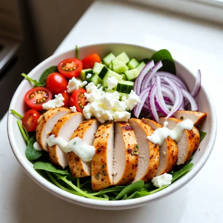 Für die Gyro-Bowls brauchst du frische und einfache Zutaten. Hier sind die Hauptzutaten: - 2 große, entbeinte Hähnchenbrustfilets - 4 Tassen gemischte Blattsalate (Spinat, Rucola, Romaine) - 1 Tasse Cherrytomaten, halbiert - 1 Salatgurke, gewürfelt - 1/2 rote Zwiebel, dünn geschnitten - 1/2 Tasse Feta-Käse, zerbröselt - 1/2 Tasse Tzatziki-Soße - Pita-Brot zum Servieren (optional) Diese Zutaten geben dir eine schöne Basis für die Schalen. Frisches Gemüse sorgt für den tollen Geschmack. Die richtige Marinade macht das Hähnchen besonders lecker. Hier sind die Gewürze und Öle, die du benötigst: - 2 Esslöffel Olivenöl - 3 Knoblauchzehen, fein gehackt - 1 Esslöffel getrockneter Oregano - 1 Teelöffel gemahlener Kreuzkümmel - 1 Teelöffel Paprika - Salz und Pfeffer nach Geschmack Diese Gewürze bringen den griechischen Geschmack in dein Gericht. Das Olivenöl macht das Hähnchen saftig. Für den besonderen Kick kannst du noch weitere Zutaten hinzufügen. Probiere diese: - Zitronenschnitz für zusätzlichen Spritz - Weitere frische Kräuter wie Petersilie oder Minze Diese Extras geben deinen Gyro-Bowls eine frische Note. Sie machen das Gericht noch leckerer und interessanter. {{ingredient_image_2}} Um das Hähnchen perfekt zu marinieren, benötigst du eine einfache Mischung. Nimm eine Schüssel und füge 2 Esslöffel Olivenöl, 3 fein gehackte Knoblauchzehen, 1 Esslöffel getrockneten Oregano, 1 Teelöffel Kreuzkümmel und 1 Teelöffel Paprika hinzu. Mische alles gut. Dann schmecke die Marinade mit Salz und Pfeffer ab. Lege die Hähnchenbrustfilets in einen Beutel oder eine flache Schale. Gieße die Marinade gleichmäßig über das Hähnchen. Schließe den Beutel oder decke die Schale ab. Lass das Hähnchen mindestens 30 Minuten im Kühlschrank marinieren. Du kannst es auch bis zu 2 Stunden marinieren, um mehr Geschmack zu bekommen. Heize deinen Grill oder eine Pfanne auf mittelhohe Hitze vor. Nimm das Hähnchen aus der Marinade und lege es auf den Grill oder in die Pfanne. Brate das Hähnchen 6-7 Minuten pro Seite. Es sollte gut durchgegart sein, mit einer Innentemperatur von 75 °C. Nach dem Garen nimm das Hähnchen vom Herd. Lass es 5 Minuten ruhen, bevor du es in dünne Streifen schneidest. Dies hilft, den Saft im Hähnchen zu halten. Nimm große Servierschalen und verteile die gemischten Blattsalate gleichmäßig auf dem Boden. Füge die geschnittenen Hähnchenstücke hinzu. Dann kommen die halbierten Cherrytomaten, die gewürfelte Gurke und die dünn geschnittene rote Zwiebel dazu. Zum Schluss streue den zerbröselten Feta-Käse über die Schalen. Träufle etwas Tzatziki-Soße darüber und lege einen Zitronenschnitz an die Seite. Wenn du magst, serviere warmes Pita-Brot dazu. So kannst du alle köstlichen Zutaten genießen. Die Marinierzeit ist wichtig. Sie gibt dem Hähnchen Geschmack. Ich empfehle, das Hähnchen mindestens 30 Minuten zu marinieren. Für besseren Geschmack, marinieren Sie es bis zu 2 Stunden. So zieht die Marinade richtig ein. Die Mischung aus Olivenöl, Knoblauch und Gewürzen sorgt für einen tollen Geschmack. Tzatziki ist einfach zu machen. Mischen Sie griechischen Joghurt mit frischem Gurkenraspel, Knoblauch und etwas Zitronensaft. Fügen Sie Salz und Pfeffer hinzu. Ich mag frische Minze oder Dill für mehr Geschmack. Lassen Sie die Soße vor dem Servieren kurz ziehen. So verbinden sich die Aromen besser. Um das Hähnchen saftig zu halten, lassen Sie es nach dem Garen ruhen. Fünf Minuten sind genug. So verteilt sich der Saft im Fleisch. Vermeiden Sie Überkochen. Das Hähnchen sollte eine Innentemperatur von 75 °C erreichen. Verwenden Sie ein Fleischthermometer für Genauigkeit. So bleibt das Hähnchen zart und lecker. Pro Tipps Marinieren für mehr Geschmack: Lassen Sie das Hähnchen mindestens 30 Minuten in der Marinade, besser noch 2 Stunden, um den Geschmack zu intensivieren. Die richtige Hitze: Achten Sie darauf, dass der Grill oder die Pfanne gut vorgeheizt ist, um eine schöne Kruste zu erhalten und das Hähnchen gleichmäßig zu garen. Ruhen lassen: Lassen Sie das Hähnchen nach dem Garen 5 Minuten ruhen, damit sich die Säfte setzen und das Fleisch saftiger wird. Frische Zutaten: Verwenden Sie frische, hochwertige Zutaten für den Salat und das Tzatziki, um den besten Geschmack und die beste Textur zu gewährleisten. {{image_4}} Wenn du eine vegetarische Option magst, probiere gegrilltes Gemüse. Du kannst Auberginen, Zucchini und Paprika verwenden. Diese Gemüse geben viel Geschmack und Textur. Für Protein kannst du Kichererbsen oder Tofu nutzen. Marinier sie gleich wie das Hähnchen. Das bringt tolle Aromen. Für glutenfreie Gyro-Bowls lass das Pita-Brot weg. Die anderen Zutaten sind meist glutenfrei. Achte darauf, dass der Feta-Käse und die Tzatziki-Soße keine Gluten enthalten. Du kannst auch Quinoa als Basis nutzen. Es ist nahrhaft und passt gut zu den anderen Zutaten. Magst du es scharf? Füge etwas Cayennepfeffer oder rote Paprikaflocken zur Marinade hinzu. Das gibt dem Hähnchen einen tollen Kick. Du kannst auch scharfe Paprika oder Jalapeños in deine Bowls geben. Diese bringen eine aufregende Schärfe, die das Gericht aufpeppen wird. Um die übriggebliebenen Gyro-Bowls gut zu lagern, verwende einen luftdichten Behälter. Teile die Bowls in Portionen auf. So hast du einfache Snacks oder Mittagessen. Achte darauf, dass die Tzatziki-Soße separat bleibt. Das hält die Bowls frisch und lecker. Die Zutaten in den Gyro-Bowls sind sehr vielseitig. Du kannst das Hähnchen für Wraps oder Salate verwenden. Die restlichen Gemüse kannst du in einem Omelett nutzen. Auch die Tzatziki-Soße passt gut zu Gemüse-Sticks. Sei kreativ und probiere neue Kombinationen aus. Im Kühlschrank bleiben die Gyro-Bowls bis zu drei Tage frisch. Achte darauf, sie gut abzudecken. Nach drei Tagen solltest du sie nicht mehr essen. Prüfe immer auf Geruch oder Veränderungen in der Farbe. So bleibst du auf der sicheren Seite. Du solltest das Hähnchen mindestens 30 Minuten marinieren. So zieht der Geschmack gut ein. Wenn du mehr Zeit hast, mariniere es bis zu 2 Stunden. Längeres Marinieren macht das Hähnchen noch zarter und schmackhafter. Ich empfehle dir, die Marinade in den Kühlschrank zu stellen. So bleibt das Hähnchen frisch. Ja, du kannst die Gyro-Bowls im Voraus zubereiten. Bereite das Hähnchen und die Beilagen vor, dann lagere sie getrennt. So bleiben die Zutaten frisch und knackig. Du kannst die Gyro-Bowls auch bis zu zwei Tage im Kühlschrank aufbewahren. Stelle sicher, dass du die Tzatziki-Soße erst kurz vor dem Servieren hinzufügst. So bleibt alles lecker. Zu Gyro-Bowls passen viele Beilagen. Hier sind einige meiner Favoriten: - Pita-Brot: Perfekt, um die leckeren Zutaten zu genießen. - Griechischer Salat: Frisch und knackig, passt gut dazu. - Oliven: Sie bringen einen salzigen Geschmack. - Hummus: Cremig und gut für den Dip. Du kannst auch Reis oder Quinoa als gesunde Basis verwenden. In diesem Blogbeitrag haben wir die Hauptzutaten für Gyro-Bowls besprochen. Du hast gelernt, wie man das Hähnchen richtig mariniert und zubereitet. Wir haben auch Tipps gegeben, um den perfekten Geschmack zu erreichen. Variationen für Vegetarier und glutenfreie Optionen machen diese Bowls vielseitig. Denk daran, Reste richtig zu lagern und wiederzuverwerten. Gyro-Bowls bieten eine einfache, gesunde und leckere Mahlzeit. Probiere sie heute aus und entdecke deinen eigenen Lieblingsgeschmack!