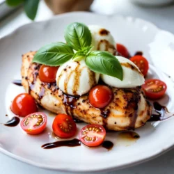 Für das Balsamico-Glasierte Caprese-Hühnchen brauchst du: - 4 Hähnchenbrustfilets, ohne Knochen und Haut - Salz und Pfeffer nach Geschmack - 2 Esslöffel Olivenöl - 1 Tasse Kirschtomaten, halbiert - 1 Tasse frische Mozzarella-Bällchen (Bocconcini) - 1 Bund frische Basilikumblätter - 1/2 Tasse Balsamico-Essig - 2 Esslöffel Honig - 1 Teelöffel Knoblauchpulver Für das beste Ergebnis wähle frische Zutaten. Achte auf: - Hähnchenbrust: Sie sollte rosa und fest sein. Vermeide Hähnchen mit Verfärbungen. - Kirschtomaten: Wähle saftige, leuchtende Tomaten. Sie geben Geschmack und Farbe. - Mozzarella: Frische Bocconcini sind am besten. Sie sind zart und cremig. - Basilikum: Verwende frische Blätter. Sie bringen Aroma und Frische ins Gericht. - Balsamico-Essig: Wähle einen hochwertigen, dickflüssigen Essig. Er hat einen reichhaltigen Geschmack. Wenn du spezielle Ernährungsbedürfnisse hast, gibt es tolle Alternativen: - Hähnchen: Du kannst Tofu oder Tempeh verwenden, um das Gericht vegetarisch zu machen. - Käse: Verwende vegane Käsealternativen für eine milchfreie Option. - Honig: Bei einer veganen Ernährung kannst du Agavendicksaft oder Ahornsirup nutzen. - Glutenfrei: Dieses Rezept ist von Natur aus glutenfrei. Achte jedoch darauf, dass alle Zutaten auch glutenfrei sind. {{ingredient_image_2}} Zuerst heizen Sie Ihren Ofen auf 200°C vor. Nehmen Sie die Hähnchenbrustfilets und würzen Sie sie. Verwenden Sie Salz, Pfeffer und Knoblauchpulver. Reiben Sie die Gewürze gut ein, damit sie den vollen Geschmack entfalten. Das ist wichtig für ein leckeres Gericht. Jetzt kommt der aufregende Teil. Erhitzen Sie das Olivenöl in einer großen, ofenfesten Pfanne. Stellen Sie die Hitze auf mittel bis hoch. Fügen Sie die gewürzten Hähnchenbrustfilets hinzu. Braten Sie sie etwa 5 Minuten lang auf jeder Seite an. Sie sollten eine goldene Kruste bekommen. Das gibt dem Hähnchen einen tollen Geschmack. Fügen Sie die halbierten Kirschtomaten in die Pfanne. Braten Sie sie 2-3 Minuten, bis sie weich werden. Für die Glasur mischen Sie den Balsamico-Essig und den Honig in einer kleinen Schüssel. Gießen Sie diese Mischung über das Hähnchen und die Tomaten. Jetzt belegen Sie das Hähnchen mit den Mozzarella-Bällchen und frischen Basilikumblättern. Stellen Sie die Pfanne in den vorgeheizten Ofen. Backen Sie das Gericht 15-20 Minuten lang. Das Hähnchen ist fertig, wenn die Innentemperatur 74°C erreicht. Lassen Sie das Gericht nach dem Backen einige Minuten ruhen. So bleibt der Saft im Hähnchen. Die perfekte Garzeit für Balsamico-glasiertes Caprese-Hühnchen ist entscheidend. Ich empfehle, das Hähnchen 15 bis 20 Minuten im Ofen zu backen. Die Innentemperatur sollte 74°C oder 165°F erreichen. So bleibt das Hähnchen saftig und zart. Um dies zu überprüfen, verwenden Sie ein Fleischthermometer. Stecken Sie es in die dickste Stelle des Hähnchens. Dies hilft Ihnen, das Hähnchen perfekt zu garen. Um den Geschmack zu verbessern, können Sie ein paar Tricks anwenden. Fügen Sie frische Kräuter wie Oregano oder Thymian hinzu. Sie geben dem Gericht eine tolle Note. Auch eine Prise Chili kann dem Rezept einen kleinen Kick verleihen. Experimentieren Sie mit verschiedenen Käsesorten. Mozzarella ist klassisch, aber Feta kann auch lecker sein. Ein Spritzer Zitronensaft vor dem Servieren kann die Aromen aufhellen. Die Präsentation macht viel aus. Servieren Sie das Hühnchen auf einer großen Platte. Träufeln Sie das restliche Balsamico-Glas darüber. Das sieht nicht nur gut aus, sondern schmeckt auch fantastisch. Garnieren Sie das Gericht mit frischen Basilikumblättern. Das gibt Farbe und Frische. Sie können auch einige Kirschtomaten rund um das Hühnchen anrichten. So wird Ihr Gericht noch einladender. Pro Tipps Hähnchen marinieren: Lassen Sie die Hähnchenbrustfilets vor dem Kochen mindestens 30 Minuten in der Marinade aus Balsamico und Honig ziehen, um den Geschmack zu intensivieren. Frische Kräuter: Verwenden Sie frische Basilikumblätter anstelle von getrocknetem, um einen intensiveren und frischeren Geschmack zu erzielen. Ofen vorheizen: Achten Sie darauf, den Ofen vollständig vorzuheizen, um eine gleichmäßige Garung des Hähnchens zu gewährleisten. Servieren: Lassen Sie das Hähnchen nach dem Backen einige Minuten ruhen, damit die Säfte sich setzen können, was zu einem saftigeren Ergebnis führt. {{image_4}} Wenn Sie eine vegetarische Option möchten, probieren Sie Tofu. Tofu nimmt Aromen gut auf. Schneiden Sie den Tofu in Scheiben und marinieren Sie ihn mit den gleichen Gewürzen. Braten Sie ihn dann in Olivenöl an, bis er goldbraun ist. Fügen Sie die Kirschtomaten und die Glasur hinzu. Backen Sie alles im Ofen, bis der Tofu heiß ist. Diese Variante ist lecker und nahrhaft. Mozzarella ist klassisch, aber Sie können auch andere Käsesorten verwenden. Feta oder Ziegenkäse sind großartige Alternativen. Diese Käsesorten bringen einen anderen Geschmack. Zerbröseln Sie den Feta oder schneiden Sie den Ziegenkäse in Scheiben. Fügen Sie ihn in der letzten Minute des Backens hinzu. So schmelzen sie leicht und verleihen dem Gericht einen frischen Geschmack. Jeder hat andere Vorlieben. Wenn Sie mehr Würze mögen, fügen Sie Chili-Flocken hinzu. Für einen süßeren Geschmack können Sie mehr Honig verwenden. Sie können auch verschiedene Kräuter wie Oregano oder Thymian ausprobieren. Diese Kräuter bringen eine neue Dimension. Passen Sie das Rezept einfach an, um es nach Ihrem Geschmack zu gestalten. Um die Reste von Balsamico-Glaziertem Caprese-Hühnchen richtig zu lagern, lassen Sie das Gericht zuerst abkühlen. Dann packen Sie es in einen luftdichten Behälter. So bleibt es frisch und lecker. Achten Sie darauf, die Reste innerhalb von zwei Stunden nach dem Kochen zu lagern, um Bakterien zu vermeiden. Im Kühlschrank bleibt das Hühnchen bis zu vier Tage frisch. Sie können es auch im Gefrierschrank aufbewahren. Dort hält es bis zu drei Monate. Achten Sie darauf, das Hühnchen gut einzupacken, damit es nicht austrocknet. Verwenden Sie einen gefrierfesten Behälter oder eine Gefrierfolie. Um das Hühnchen wieder aufzuwärmen, verwenden Sie den Ofen oder die Mikrowelle. Bei der Ofen-Methode heizen Sie ihn auf 180°C vor und backen das Gericht für etwa 15 Minuten. So bleibt das Hühnchen saftig. In der Mikrowelle erhitzen Sie es in kurzen Intervallen, etwa 1-2 Minuten, und überprüfen die Temperatur regelmäßig. Das Balsamico-glazierte Caprese-Hühnchen bleibt im Kühlschrank etwa 3 bis 4 Tage frisch. Packen Sie die Reste in einen luftdichten Behälter. Achten Sie darauf, dass das Hühnchen gut gekühlt ist, um die Frische zu sichern. Vor dem Servieren können Sie es einfach aufwärmen. Ja, Sie können die Glasur ohne Honig zubereiten. Verwenden Sie stattdessen etwas Zucker oder eine andere Süßungsmittel-Option. Auch Ahornsirup funktioniert gut. Der Honig gibt eine besondere Süße, aber es gibt viele Alternativen. Experimentieren Sie und finden Sie Ihren Favoriten. Absolut! Das Rezept eignet sich gut für Meal Prep. Kochen Sie mehrere Portionen und teilen Sie sie in Behälter auf. Sie können auch verschiedene Beilagen hinzufügen, um Abwechslung zu schaffen. Lagern Sie die Portionen im Kühlschrank oder Gefrierschrank für eine schnelle Mahlzeit an einem anderen Tag. In diesem Artikel haben wir die wichtigsten Zutaten und deren Auswahl behandelt. Ich habe auch Schritt für Schritt erklärt, wie man das Hähnchen zubereitet und was man beim Kochen beachten sollte. Variationen und Lager Tipps helfen dir, das Gericht anzupassen und lange frisch zu halten. Denke an einfache Alternativen und zögere nicht, mit Geschmäckern zu experimentieren. Mit diesen Tipps wirst du schnell zum Kochprofi!