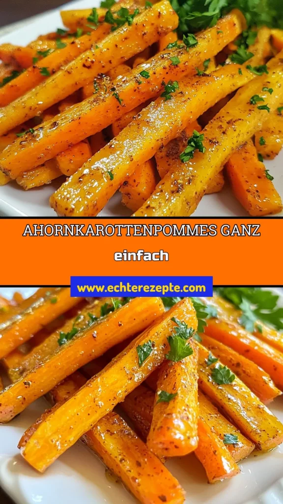 Entdecke die köstlichen Karottenpommes, die mit einem verführerischen Ahornsirup Rezept verfeinert sind! Dieser gesunde Snack ist perfekt als einfache Beilage zu jedem Gericht. In nur 30 Minuten zubereitet, werden diese Ofenrezepte deine Familie begeistern. Probiere es aus und verwandle Karotten in einen unwiderstehlichen Genuss. Speichere dir dieses Rezept für später! #Karottenpommes #AhornsirupRezept #gesundeSnacks #Ofenrezepte