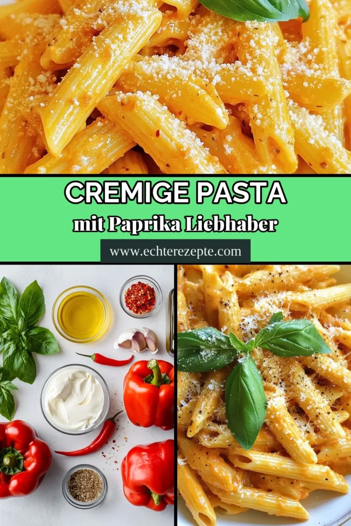 Entdecke dieses einfache cremige Pasta Rezept mit gerösteten Paprika! Diese unwiderstehliche Pasta mit Paprika vereint Aromen von gerösteten Paprika und Sahnesoße in einem köstlichen Gericht. Perfekt für schnelle Abendessen und ideal für Pasta-Liebhaber. Hol dir jetzt das Rezept und genieße deine eigene geröstete Paprika Pasta! Teile es, wenn du es liebst! #PastaMitPaprika #EinfachePastaGerichte #GeröstetePaprikaPasta #CremigePastaRezept