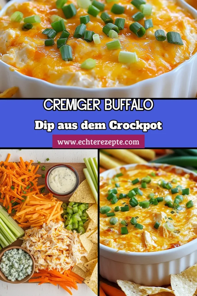 Entdecken Sie das köstliche Buffalo Dip Rezept mit unserem Crockpot Buffalo Chicken Dip! Diese cremige Mischung aus zerkleinertem Hähnchen, Frischkäse und scharfer Buffalo-Sauce ist das perfekte Snack für jede Partie. Bereiten Sie diesen Hähnchen Dip im Slow Cooker in nur 10 Minuten vor und genießen Sie ihn mit Tortillachips. Ein schneller Dip für großartige Momente! Probieren Sie es aus und speichern Sie diese Idee! #BuffaloDip #HähnchenDip #CrockpotRezepte #SchnelleDips