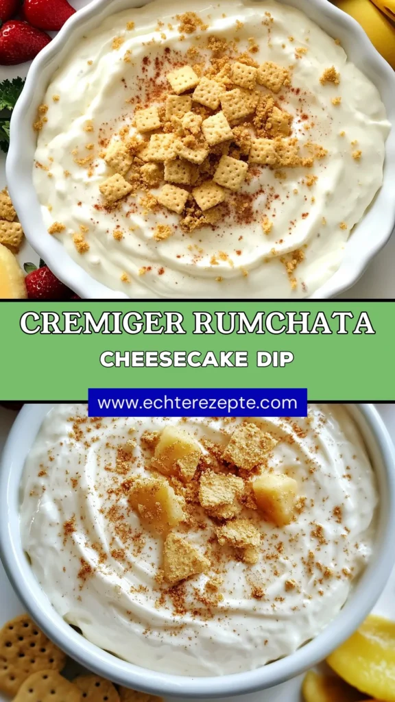Entdecken Sie das köstliche RumChata Cheesecake Dip Rezept! Dieser einfache Dessert Dip vereint die cremige Textur von Frischkäse mit einem Hauch von RumChata, perfekt für Ihre nächste Feier. Servieren Sie ihn mit Graham-Crackern und frischen Früchten für ein unwiderstehliches Geschmackserlebnis. Lassen Sie sich diese süße Dip Variante nicht entgehen! Speichern Sie dieses Rezept für Ihr nächstes Dessert-Abenteuer! #RumChata #DessertDip #FrischkäseDip #GrahamCrackerDip