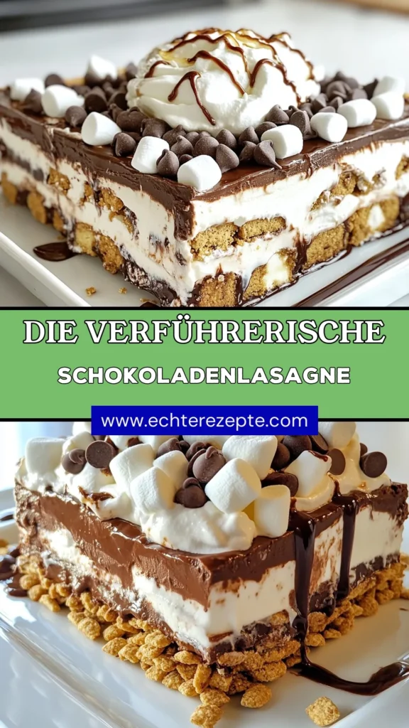 Entdecken Sie unser köstliches Heißschokolade Lasagne Rezept, das jede Feier bereichert! Dieses einfache Dessertrezepte vereint Schokoladen-Dessert, Graham-Cracker, cremige Frischkäsefüllung und die süße Überraschung von Lasagne mit Marshmallows. Perfekt für Schokoladenliebhaber! Bereiten Sie sich auf schokoladige Nachspeise vor, die alle beeindrucken wird. Speichern Sie das Rezept und probieren Sie es aus! #Heißschokolade #DessertRezept #SchokoladenDessert #Nachspeise