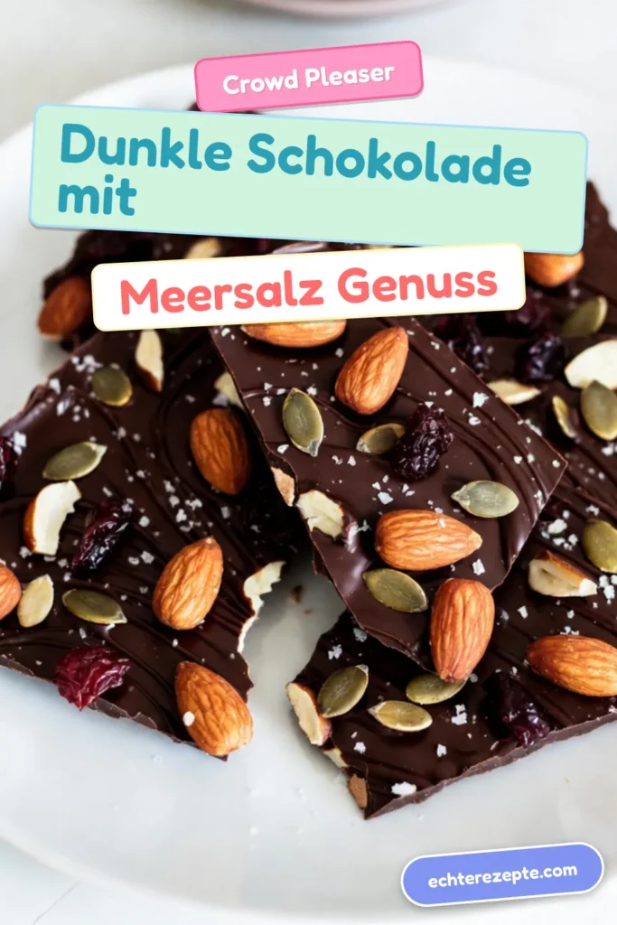 Entdecken Sie dieses köstliche dunkle Schokolade Rezept für Meersalz Rinde! Dieser schokoladige Snack vereint gesunde Snacks mit dem köstlichen Geschmack von Cranberries und Mandeln. Perfekt für alle Schokoladenliebhaber oder als gesunde Nascherei für zwischendurch. Genießen Sie einen gesunden Snack, der einfach zuzubereiten ist! Probieren Sie es aus und speichern Sie das Rezept für eine süße Auszeit! #DunkleSchokolade #MeersalzRinde #SchokoladenSnack #GesundeSnacks